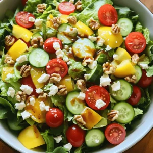 - 6 cups fresh spring mix greens - 1 cup cherry tomatoes, halved - 1 cucumber, diced into bite-sized pieces - 1/2 red bell pepper, thinly sliced - 1/4 red onion, finely sliced - 1/4 cup feta cheese, crumbled - 1/4 cup walnuts, roughly chopped for crunch - 1/4 cup high-quality balsamic vinegar - 2 tablespoons natural honey - 1/4 cup extra virgin olive oil - Salt and freshly cracked black pepper to taste Creating this salad is all about fresh ingredients. The spring mix gives a vibrant base. You can’t go wrong with cherry tomatoes. Their sweetness brightens the dish. The cucumber adds a nice crunch. I love the taste of red bell pepper. It gives a pop of color and flavor. Red onion adds a bit of zing too. Feta cheese brings a creamy touch. It contrasts well with the crunch of walnuts. Together, these ingredients create a delightful mix. Now, let’s talk about the dressing. Balsamic vinegar gives a rich flavor. The honey adds just the right sweetness. Extra virgin olive oil makes it smooth. Don't forget to season with salt and pepper. This dressing enhances the salad beautifully. For the full recipe, check out the details above. This salad is not just tasty; it’s colorful and healthy too! - First, wash 6 cups of fresh spring mix greens under cold water. - Dry the greens using a salad spinner or a clean towel. - In a large mixing bowl, combine the washed greens with 1 cup of halved cherry tomatoes, 1 diced cucumber, 1/2 thinly sliced red bell pepper, and 1/4 finely sliced red onion. - Gently toss the vegetables to mix them well, being careful not to bruise the greens. - In a small bowl, mix 1/4 cup of balsamic vinegar with 2 tablespoons of honey. - Whisk the mixture until it blends smoothly. - Slowly drizzle in 1/4 cup of extra virgin olive oil while whisking. This helps emulsify the dressing. - Season the dressing with salt and freshly cracked black pepper to taste. - Drizzle the dressing over the salad mixture. - Toss the salad gently to coat all the ingredients with the dressing. - Top the salad with 1/4 cup of crumbled feta cheese and 1/4 cup of roughly chopped walnuts for added flavor and crunch. - For the best taste, serve the salad immediately or chill it for up to 30 minutes to let the flavors blend. This recipe is perfect for a light meal or as a side dish. For the complete details, check the Full Recipe. To wash and dry greens effectively, start by rinsing the spring mix under cold water. This removes dirt and helps keep your salad fresh. I like using a salad spinner to dry the greens. If you don’t have one, gently pat them dry with a clean kitchen towel. Both methods work well. When sequencing ingredients, add the heartier items first, like cucumbers and bell peppers. This protects the delicate greens from bruising. Tossing gently keeps the flavors intact. Don't forget to sprinkle the feta and walnuts on top for the best presentation. Achieving the right texture for your dressing is key. Combine balsamic vinegar and honey first. Then, whisk in the olive oil slowly. This helps emulsify the dressing, making it creamy and smooth. If you have leftover dressing, store it in an airtight container in the fridge. It will last for about a week. Before using it again, give it a good shake. If it has thickened, add a small splash of water to restore the texture. {{image_4}} You can easily add protein to your salad. Grilled chicken or shrimp works great. These add flavor and make the salad more filling. Simply chop the grilled meat and toss it in. For a vegetarian option, consider adding beans. Chickpeas or black beans are excellent choices. They add protein and a nice texture to the salad. Just drain and rinse the beans before mixing them in. Using seasonal ingredients makes your salad even better. Fresh fruits like strawberries or apples can add a sweet touch. Just slice them thin and sprinkle them on top. Different nuts can also change the flavor. Try pecans or almonds instead of walnuts. They add a nice crunch and pair well with the dressing. Cheese is another fun option. You can swap feta for goat cheese or blue cheese. Each type brings its own unique taste. Explore these variations to delight your taste buds. For the full recipe, check out the details above. Enjoy your creative salads! To store leftovers, place the salad in an airtight container. This keeps all the flavors fresh. Try to eat it within two days for the best taste. The greens can wilt quickly, so it’s best to keep them as fresh as possible. Prepping ingredients ahead of time saves you lots of effort. Wash and chop the veggies and store them separately. This way, you can quickly assemble your salad. If you want an easy meal, keep the dressing in a small jar. Just shake it up when you are ready to eat. With these tips, you can enjoy your Spring Fling Salad anytime! For the full recipe, check back to see how to make this delightful dish. To make this salad, start by washing the spring mix greens. Rinse them under cold water to get rid of dirt. Then dry them with a salad spinner or a clean towel. In a large bowl, mix the greens with halved cherry tomatoes, diced cucumber, sliced red bell pepper, and red onion. In a small bowl, whisk balsamic vinegar and honey together. Slowly add olive oil while whisking to make the dressing creamy. Season with salt and black pepper. Drizzle the dressing over the salad, toss gently, and top with crumbled feta cheese and walnuts. For the best taste, serve the salad right away. You can also chill it for up to 30 minutes to enhance the flavors. For the full recipe, check out Spring Fling Salad. Yes, you can use store-bought dressing if you're short on time. Look for a balsamic dressing that has simple ingredients. The best ones contain balsamic vinegar, olive oil, and little sugar. Avoid those with added preservatives or too many flavors. Check the label to ensure it fits your taste. Store-bought dressings can save time but may not match the freshness of homemade. If you prefer not to use feta, there are many good alternatives. Goat cheese is a great choice; it adds creaminess and tang. You can also use crumbled blue cheese for a stronger flavor. For a dairy-free option, try avocado slices or sunflower seeds for a creamy texture. Each option brings its unique taste, so choose what you love most! You learned how to make a fresh spring mix salad with balsamic honey dressing. We covered all the tasty ingredients, from greens to crunchy walnuts. I shared tips to wash greens and store leftovers, helping you enjoy your salad for days. You also saw variations to add protein or seasonal fruits. Remember, a colorful salad not only tastes great but also brings joy to your table. Enjoy creating your salad masterpiece!