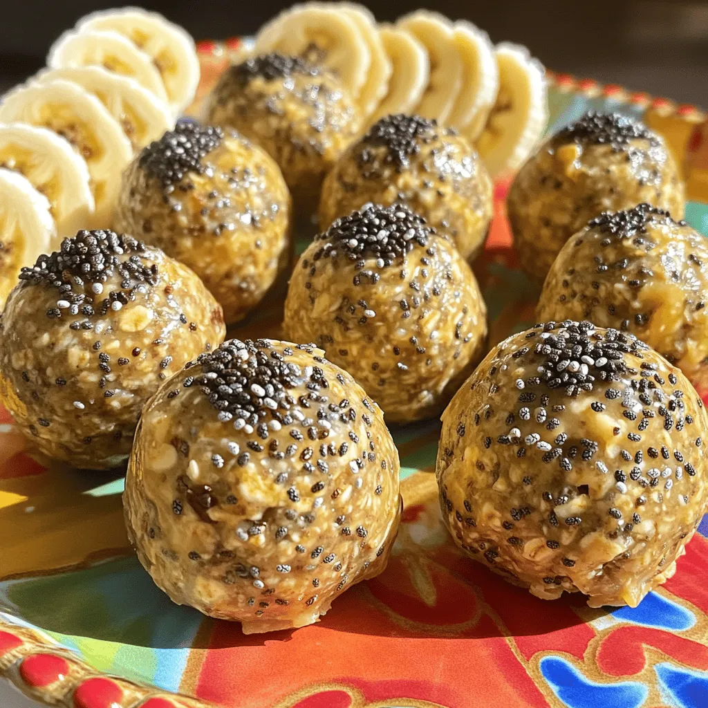 To make Chia Banana Bread Energy Bites, you need a few key ingredients: - 2 ripe bananas, thoroughly mashed - 1 cup rolled or quick oats - 1/2 cup almond butter (or your favorite nut butter) - 1/4 cup chia seeds - 1/4 cup honey or maple syrup - 1 teaspoon vanilla extract - 1/2 teaspoon ground cinnamon These ingredients work together to create a tasty and healthy snack. The ripe bananas provide natural sweetness, while oats give a great base. Almond butter adds creaminess and healthy fats. Chia seeds are tiny powerhouses full of nutrients. You can also add some optional ingredients for extra flavor and texture: - 1/4 cup walnuts, roughly chopped - 1/4 cup dark chocolate chips These add-ins allow you to make the bites your own. Walnuts add crunch and healthy omega-3s. Dark chocolate chips bring a rich sweetness that kids love. Each ingredient has its own health benefits: - Bananas are rich in potassium and fiber. They help with energy and digestion. - Oats are a great source of whole grains. They keep you full and energized. - Almond butter offers protein and healthy fats. It supports heart health. - Chia seeds are high in fiber and omega-3s. They aid digestion and boost heart health. - Honey or maple syrup provides natural sweetness with some vitamins. - Vanilla extract adds flavor without extra calories. - Cinnamon may help regulate blood sugar levels. Using these ingredients can help you feel great while enjoying a delicious treat. For the full recipe, check out the instructions in the article. Start by peeling two ripe bananas. Put them in a large bowl and mash them well. I like to use a fork for this. Make sure to get them smooth with no lumps. This step is important because it helps blend all flavors together. Now, add 1/2 cup of almond butter to the mashed bananas. You can also use any nut butter you like. Next, pour in 1/4 cup of honey or maple syrup for sweetness. Don’t forget 1 teaspoon of vanilla extract. Mix everything well until it looks creamy. Then, slowly add 1 cup of oats and 1/4 cup of chia seeds. Sprinkle in 1/2 teaspoon of ground cinnamon. If you want, toss in 1/4 cup of chopped walnuts and 1/4 cup of dark chocolate chips. Stir gently until it’s all mixed nicely. Cover the bowl with plastic wrap. Place it in the fridge for about 30 minutes. This helps the mixture firm up. After chilling, take small portions and roll them into 1-inch balls using your hands. Arrange the balls on a baking sheet lined with parchment paper. Put them back in the fridge for another 30 minutes. This makes them hold their shape better. When they are ready, store them in an airtight container. You can enjoy these bites fresh for up to a week. For the full recipe, refer to the detailed instructions above. To get the right texture for your energy bites, use ripe bananas. The riper the bananas, the sweeter and smoother the mix will be. Make sure to mash them well. This helps avoid lumps. Mixing the ingredients until they are fully blended is key. If the mixture seems too dry, add a bit more nut butter or honey. This will keep your bites soft and chewy. If you have nut allergies, you can swap almond butter for sunflower seed butter. This change keeps the flavor while making it safe. For a gluten-free option, ensure your oats are certified gluten-free. You can also substitute honey with agave syrup for a vegan option. These swaps keep the snack tasty and friendly for everyone. Want to boost the flavor? Add-ins are a great idea! You can mix in dried fruits like cranberries or raisins. Chopped nuts add crunch, too. For a fun twist, try adding shredded coconut or peanut butter chips. If you love spices, add a pinch of nutmeg or ginger. Each addition gives your energy bites a unique flavor and texture. Don't hesitate to get creative! For the full recipe, check out the detailed guide provided. {{image_4}} When making Chia Banana Bread Energy Bites, you can change the flavors easily. Try adding a spoonful of peanut butter for a nutty taste. You can also mix in diced dried fruits like apricots or cranberries for a sweet twist. Want a tropical vibe? Add coconut flakes or even a hint of orange zest. Each change gives the bites a new life! Boosting the nutrition of your energy bites is simple. Add a tablespoon of flaxseeds for extra fiber. You can also stir in protein powder for a filling snack. For a hint of crunch, consider a handful of pumpkin seeds. These options help make your bites even healthier while keeping them tasty. The sweetness of your energy bites can be tailored to your taste. If you prefer less sugar, cut back on honey or maple syrup. You can also skip the chocolate chips for a more subtle flavor. If you want more sweetness, add a bit more honey or use flavored nut butter. Always taste the mixture before forming the bites to find your perfect level of sweetness. To keep your Chia Banana Bread Energy Bites fresh, store them in an airtight container. You want to keep air out to prevent them from drying out. Place them in the fridge for the best taste and texture. They will stay fresh for about one week. You can freeze these bites for longer storage. Just place them in a single layer on a baking sheet first. Once frozen, transfer them to a freezer-safe bag. Make sure to remove as much air as possible. They can last up to three months in the freezer. When you're ready to eat, let them thaw in the fridge overnight. To keep your energy bites tasting great, avoid exposing them to moisture. Always use clean hands or utensils when handling them. If you notice any condensation in the container, wipe it out. This will help prevent spoilage. Enjoy these bites as a quick snack, packed with flavor and nutrition. For the full recipe, check out the details above. Chia Banana Bread Energy Bites last up to one week in the fridge. Store them in an airtight container to keep them fresh. If you want to keep them longer, you can freeze them. They can stay frozen for up to three months. Just remember to thaw them in the fridge before eating. Yes, you can easily make these energy bites vegan! Simply replace honey with maple syrup. Use your favorite nut butter that is vegan-friendly. All other ingredients, such as bananas and chia seeds, are already vegan. Chia seeds are tiny powerhouses of nutrition. They are rich in omega-3 fatty acids, which are good for your heart. They also have a lot of fiber, which helps digestion. Chia seeds can help keep you full longer. They are also high in protein, making them a great addition to your snack! Yes, these energy bites are perfect for kids! They are easy to make and fun to eat. The natural sweetness from bananas and honey makes them tasty. Plus, they provide energy for activities. Their chewiness is sure to make your kids happy. You can also customize them to suit your child's taste. For the full recipe, check out the recipe section. Chia Banana Bread Energy Bites are easy to make and full of nutrition. You learned about key ingredients and how to create your bites step-by-step. I shared tips for texture, flavor, and storage. You can even personalize your bites with different flavors and boosters. Enjoy making these tasty snacks! They offer energy and health benefits, making them ideal for anyone.
