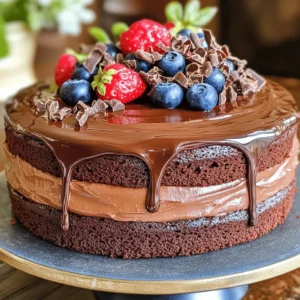 - 1 ¾ cups all-purpose flour - 1 ¾ cups granulated sugar - ¾ cup unsweetened cocoa powder - 1 ½ teaspoons baking powder - 1 ½ teaspoons baking soda - 1 teaspoon salt To make the best chocolate cake, gather these dry ingredients first. The flour gives structure. Sugar adds sweetness. Cocoa powder brings that rich chocolate flavor. Baking powder and baking soda help the cake rise. Salt brings balance, enhancing all the flavors. - 2 large eggs, at room temperature - 1 cup whole milk, at room temperature - ½ cup vegetable oil - 2 teaspoons pure vanilla extract - 1 cup boiling water - Optional: 1 cup dark chocolate chips Next, we need the wet ingredients. Eggs add moisture and help bind the cake. Milk gives a soft texture. Vegetable oil keeps it moist. Pure vanilla extract adds a lovely aroma. The boiling water helps the cocoa powder bloom, making the cake richer. For extra indulgence, you can add dark chocolate chips. This step makes the cake even more delightful. By preparing these ingredients, you set the stage for a simple yet delicious dessert. Follow the [Full Recipe] for a step-by-step guide to baking this cake. - Preheat oven to 350°F (175°C). - Grease and flour two 9-inch round cake pans. This helps the cake come out easily. - Combine dry ingredients in a large mixing bowl. Mix flour, sugar, cocoa powder, baking powder, baking soda, and salt. - Add wet ingredients and mix until smooth. Crack in the eggs, pour in the milk, oil, and vanilla. Use a mixer to blend until you see no lumps. - Gradually add boiling water to the batter. This step makes the cake moist. It may look thin, but that’s just right! - Divide and pour batter into prepared pans. Make sure both pans have the same amount of batter. - Bake for 30 to 35 minutes, checking for doneness. Insert a toothpick in the center. If it comes out clean or with a few crumbs, your cake is ready. Now you’re on your way to making a delightful chocolate cake! Follow the Full Recipe for more details. To make the best chocolate cake, start by ensuring all ingredients are at room temperature. This helps them mix better and create a smooth batter. Next, avoid overmixing the batter. This keeps the cake tender and fluffy. Mix just until everything combines. For frosting, I love using chocolate buttercream. It adds richness and creaminess. You can garnish your cake with melted dark chocolate or chocolate shavings. Fresh berries also add a nice color and taste contrast. I recommend using a stand mixer for easy blending. It saves time and effort. Also, use quality bakeware. Good pans help your cake bake evenly and release easily. Investing in the right tools makes all the difference in your baking journey. Enjoy making your cake! For the complete details, check the Full Recipe. {{image_4}} You can make your chocolate cake even better. Adding coffee boosts the chocolate taste. A little brewed coffee in the batter creates a rich flavor. You can also use different extracts. Almond or mint extract can give your cake a fun twist. Just a few drops can change the taste. If you want a healthier cake, try whole wheat flour. It has more nutrients than white flour. You can also cut back on oil. Use applesauce or Greek yogurt instead. This keeps the cake moist with less fat. This way, you enjoy a guilt-free treat. For those who need gluten-free options, there are easy swaps. Use almond flour or gluten-free all-purpose flour. Both work well in this recipe. Vegans can also enjoy this cake. Substitute eggs with flaxseed meal or applesauce. For dairy, use almond milk or coconut yogurt. These swaps keep the cake delicious for everyone. For the full recipe, check out the Decadent Chocolate Dream Cake. To store your chocolate cake at room temperature, wait until it cools completely. Wrap it in plastic wrap or place it in an airtight container. This keeps it moist and fresh. Store it in a cool, dry place. Your cake will stay fresh for up to three days this way. For long-term storage, you can freeze your cake and frosting. First, let the cake cool fully. Wrap each layer in plastic wrap, then in aluminum foil. This prevents freezer burn. You can freeze the frosting in a separate airtight container. Your cake can last up to three months in the freezer. To thaw a frozen cake, move it to the fridge for a few hours. Once it's soft, unwrap it. You can also leave it out at room temperature for quicker thawing. Just make sure it’s wrapped so it doesn’t dry out. After slicing your cake, keep it fresh by covering the exposed parts. Use plastic wrap or place it in a cake dome. This helps keep the cake moist. Store it in the fridge if you plan to eat it later. Enjoy your cake for up to a week this way. For more details, check the Full Recipe. To check if your cake is done, use a toothpick. Insert it into the center of the cake. If it comes out clean or with a few crumbs, your cake is ready. You can also look for a few signs of doneness. The cake will pull away from the sides of the pan. The top will feel firm to the touch. Yes, you can make this cake ahead of time. Bake the cake and let it cool completely. Wrap each layer in plastic wrap. Store them in the fridge for up to three days. You can also freeze the layers for up to three months. Just make sure to wrap them well. When ready to serve, thaw in the fridge overnight. Chocolate cake loves rich frosting. A classic choice is chocolate buttercream. Cream cheese frosting also works well, adding a tangy note. If you want a lighter touch, try whipped cream. For a twist, use peanut butter frosting. Each of these options enhances the cake's chocolate flavor. In this blog post, we explored how to make the best chocolate cake. We started with essential ingredients, then moved on to step-by-step instructions. I shared tips for perfecting your cake and offered variations for different tastes. Finally, we discussed storage methods to keep your cake fresh. With these details, you can create a chocolate cake that delights everyone. Remember, the right ingredients and care make all the difference. Enjoy baking!