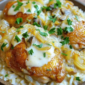 To make Creamy Smothered Chicken and Rice, gather these items: - 4 boneless, skinless chicken thighs - 1 cup long-grain white rice - 2 cups low-sodium chicken broth - 1 cup heavy cream - 1 medium onion, finely diced - 3 cloves garlic, minced - 1 cup mushrooms, sliced - 1 teaspoon dried thyme - 1 teaspoon smoked paprika - 2 tablespoons extra-virgin olive oil - Salt and freshly ground black pepper, to taste - Fresh parsley, chopped (for garnish) You can easily swap some ingredients if needed. For instance: - Chicken thighs can change to chicken breasts for a leaner option. - Long-grain white rice can be replaced with brown rice or jasmine rice. - Use vegetable broth instead of chicken broth for a vegetarian dish. - If you need a lighter sauce, try half-and-half in place of heavy cream. - You can leave out mushrooms if you or your family dislike them. Fresh ingredients make this dish shine. Here are some tips: - Choose chicken that looks pink and has no smell. - Opt for rice that is stored in a cool, dry place. - Pick onions that feel firm and heavy for their size. - Select mushrooms that are smooth and free of dark spots. - Fresh herbs should be vibrant and free of wilting. These simple tips help ensure your Creamy Smothered Chicken and Rice is full of flavor. For the full recipe, be sure to check the recipe section. To make creamy smothered chicken and rice, follow these steps closely. Start by preparing your ingredients. Gather everything you need. This will make the cooking flow better and more fun. First, let's sear the chicken. Heat two tablespoons of extra-virgin olive oil in a large skillet. Set the heat to medium-high. While the oil warms, season your chicken thighs with salt, pepper, thyme, and smoked paprika. When the oil shimmers, add the chicken thighs. Sear them for 5-7 minutes on each side. You want a nice golden brown crust. This step brings out the flavor. Once done, remove the chicken and place it on a plate. Now, it's time to create the sauce. Lower the heat to medium. In the same skillet, add diced onion and sliced mushrooms. Sauté them for about 5 minutes. Stir until the onion turns translucent and mushrooms soften. Then, add the minced garlic and cook for one more minute. This step adds a lovely aroma. Next, pour in the low-sodium chicken broth. Scrape the tasty bits from the bottom of the skillet. After that, stir in the heavy cream to combine all the flavors. This will give you a rich sauce. To continue, you will incorporate the rice and follow the remaining steps in the full recipe. Start with good chicken. I love using boneless, skinless thighs. They stay juicy and tender. Season the chicken well with salt and pepper. Use dried thyme and smoked paprika for extra flavor. Sear the chicken until it’s golden brown. This step adds a lot of taste to your dish. To keep your rice firm, use the right type. I recommend long-grain white rice. Rinse it before cooking to remove excess starch. This helps prevent mushiness. When you add the rice to the skillet, stir it in gently. Let it simmer without stirring too much. Cover the pan tightly to trap steam. Spices make a big difference! I always add thyme and smoked paprika. Try garlic powder or onion powder for an extra kick. You can also mix in some cayenne pepper for heat. Fresh herbs like parsley add brightness. Experiment with your favorite spices to create a unique flavor profile. For the full recipe, check the link above. {{image_4}} You can easily boost the protein in this dish. Consider adding cooked sausage or shrimp. You can also mix in some black beans for a tasty twist. These options add new flavors while keeping the dish hearty. Each choice brings its own flair to Creamy Smothered Chicken and Rice. If you want a vegetarian version, swap the chicken for plant-based protein. Tofu works well when marinated and sautéed. You can also use chickpeas or lentils for a filling option. Replace the chicken broth with vegetable broth for the best flavor. You’ll still enjoy a creamy, rich dish without meat. To change the spice level, add red pepper flakes or diced jalapeños. For a milder dish, skip the smoked paprika. You can also mix in herbs like basil or cilantro for a fresh taste. Adjusting spices lets you tailor the dish to your taste buds. Feel free to explore your spice cabinet to find the perfect balance. Store any leftover creamy smothered chicken and rice in an airtight container. This keeps the dish fresh. Let it cool to room temperature before sealing. Place it in the fridge if you plan to eat it within three days. For longer storage, follow the freezing guidelines below. When you are ready to enjoy leftovers, use a microwave or stovetop. For the microwave, put a portion in a bowl. Cover it loosely to avoid splatters. Heat for 1-2 minutes, stirring halfway through. On the stovetop, add a splash of broth to a pan and heat on low. Stir often until warm. To freeze, place the cooled chicken and rice in a freezer-safe container. You can also use freezer bags for better space management. Make sure to squeeze out excess air before sealing. This dish can last up to three months in the freezer. To reheat, let it thaw overnight in the fridge before warming it up. Enjoy a delicious meal anytime! You can use half-and-half for a lighter option. Milk mixed with butter also works well. For dairy-free, try coconut cream or cashew cream. These substitutes will change the flavor, but they still add creaminess. Yes, you can prepare the chicken and rice ahead of time. Cook it fully, let it cool, and store it in the fridge for up to three days. When ready to eat, reheat it on the stove. Add a splash of broth to keep it moist. Check the internal temperature with a meat thermometer. It should reach 165°F (75°C). You can also cut into the chicken. If the juices run clear and the meat is no longer pink, it is done. A fresh salad adds a nice crunch. Steamed green beans or roasted broccoli work well, too. You can also serve crusty bread to soak up the sauce. To make this dish, follow the Full Recipe I provided earlier. It's simple and rewarding. Enjoy the process, and don't forget to taste as you go! This blog post covered the full recipe for Creamy Smothered Chicken and Rice, including all the ingredients, step-by-step instructions, and helpful tips. You now have options for substitutions and variations to suit your taste. Remember to store leftovers properly and use the reheating methods to enjoy this dish later. I hope you feel ready to make this creamy dish a success in your kitchen. Cooking should be fun, and this recipe lets you explore your creativity!