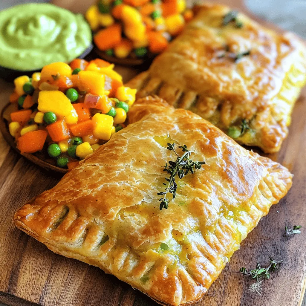 To make Jamaican vegetable patties, you need a few key ingredients. These ingredients create the tasty, flaky outer crust and the flavorful filling. Here is what you need: - 2 cups all-purpose flour - 1/2 cup unsalted butter, chilled and cut into small cubes - 1/2 teaspoon salt - 1/2 teaspoon turmeric powder - 1/4 cup ice water (adjust as needed) - 1 cup mixed vegetables (a combination of carrots, peas, and corn) - 1 small onion, finely diced - 2 cloves garlic, minced - 1 teaspoon fresh thyme, finely chopped - 1 teaspoon Jamaican curry powder - 1/4 teaspoon black pepper - 1 tablespoon vegetable oil for sautéing - 1 tablespoon soy sauce Each ingredient plays a big role: - All-purpose flour: This is the main part of the dough. It gives the patties structure. - Unsalted butter: Chilled butter makes the crust flaky. It adds a rich flavor too. - Salt: Salt enhances the taste of the dough and filling. - Turmeric powder: This gives the dough a nice yellow color and a warm flavor. - Ice water: This helps form the dough. You add just enough to make it smooth. - Mixed vegetables: Carrots, peas, and corn create a colorful, tasty filling. - Onion and garlic: These add depth and aroma to the filling. - Fresh thyme and Jamaican curry powder: They bring authentic flavors to the dish. - Black pepper: This adds a bit of heat and complexity. - Vegetable oil: This is used for sautéing the onions and garlic. - Soy sauce: It deepens the flavor of the filling. Using fresh ingredients makes a big difference. Fresh vegetables taste better and help the filling shine. Quality butter and flour create a flaky crust. Always choose high-quality spices for the most flavor. Freshness adds life to your dish. It enhances taste and makes your Jamaican vegetable patties even more satisfying. For the best results, check your ingredients before you start cooking. Remember, great ingredients lead to great meals! If you want the full recipe, check the details provided earlier. To start, grab a large mixing bowl. In it, combine 2 cups of all-purpose flour, 1/2 teaspoon salt, and 1/2 teaspoon turmeric powder. Next, add 1/2 cup of chilled unsalted butter, cut into small cubes. Using your fingertips, rub the butter into the flour. You want a coarse, crumbly mix that feels like sand. Gradually pour in 1/4 cup of ice water. Mix gently with a fork or your hands until the dough starts to come together. It should be pliable but not sticky. If you find it too dry, add a teaspoon of ice water at a time. Once ready, wrap the dough in plastic wrap and refrigerate for 30 minutes. While the dough chills, heat 1 tablespoon of vegetable oil in a large skillet over medium heat. Add 1 small finely diced onion and 2 cloves of minced garlic. Sauté for about 3-4 minutes until they soften and turn translucent. Next, stir in 1 cup of mixed vegetables, which may include carrots, peas, and corn. Add 1 teaspoon of fresh thyme, 1 teaspoon of Jamaican curry powder, and 1/4 teaspoon of black pepper. Cook for 5-7 minutes until the vegetables are tender yet vibrant. Finally, pour in 1 tablespoon of soy sauce, mix well, and set aside to cool completely. Preheat your oven to 400°F (200°C). Lightly flour your countertop or a baking surface. Roll out the chilled dough to about 1/8 inch thick. Using a round cutter or large glass, cut circles that are 5-6 inches in diameter. Place a spoonful of the cooled vegetable filling in the center of each dough circle. Fold the dough over to create a half-moon shape. Ensure the filling is secure. Press the edges to seal and crimp with a fork for a nice finish. Arrange the patties on a baking sheet lined with parchment paper. Make sure they have space in between. Bake for 20-25 minutes until they turn golden brown and flaky. Allow them to cool slightly on a wire rack before serving. For the complete recipe, you can check the Full Recipe link. To get that flaky crust, keep your butter cold. I like to cut it into small cubes and freeze it for a few minutes. When making the dough, rub the butter into the flour quickly. This helps create small pockets of fat. Those pockets will turn into flaky layers when you bake. You can also chill your dough after mixing. Wrap it in plastic wrap and let it cool for at least 30 minutes. This rest period relaxes the gluten and keeps the dough tender. For a punch of flavor, try adding fresh herbs. I love using thyme, but you can also add parsley or cilantro. A splash of soy sauce adds depth. Don't skip the garlic and onion; they create a great base for your filling. To make it extra special, you can mix in some heat. A pinch of cayenne or a dash of hot sauce can give your patties some kick. Experiment with your favorite spices to find what you love. One mistake is overworking the dough. If you mix too much, your patties can become tough. Just mix until the ingredients come together. Another pitfall is not letting the filling cool. If you put hot filling in the dough, it can make the crust soggy. Allow the filling to cool completely before assembling. Lastly, don’t forget to leave space between the patties on the baking sheet. This helps them bake evenly and become perfectly golden. For the full recipe, check out the detailed instructions above. {{image_4}} You can change the filling to suit your taste. Here are some tasty ideas: - Bell Peppers: Chop them finely for a sweet crunch. - Spinach: Use fresh or frozen for a healthy twist. - Mushrooms: Sauté them for a rich, umami flavor. - Zucchini: Grate it for added moisture and texture. Mix and match these veggies to create your perfect filling. You can even add beans for protein! If you need a gluten-free option, don't worry. You can easily swap out the dough. Here are some alternatives: - Almond Flour: Mix with a bit of coconut flour for a nutty taste. - Rice Flour: This can give a light and crispy texture. - Chickpea Flour: This adds protein and a unique flavor. Make sure to add xanthan gum to help bind the dough together. Want to spice things up? There are many ways to add heat to your patties: - Jalapeños: Chop them finely and mix into the filling. - Hot Sauce: Add a dash to the vegetable mixture for a kick. - Cayenne Pepper: Sprinkle a little into the filling for a warm flavor. These spicy additions can give your Jamaican vegetable patties a fun twist. To keep your Jamaican vegetable patties fresh, place them in an airtight container. You can also wrap each patty in plastic wrap before putting them in the container. This helps to seal in moisture and keep them from drying out. Store them in the fridge for up to three days. When you’re ready to enjoy the leftovers, reheat the patties in the oven. Preheat your oven to 350°F (175°C). Place the patties on a baking sheet and heat for about 10 to 15 minutes. This will help restore their crispiness. You can also use a microwave for a quick option, but they may lose some of their flakiness. Freezing patties is a great way to save some for later. Allow the patties to cool completely before freezing. Arrange them in a single layer on a baking sheet and freeze for one hour. Once frozen, transfer them to a freezer-safe bag. They can stay good for up to three months. To cook, simply bake from frozen, adding a few extra minutes to the cooking time. For the full recipe, refer to the detailed instructions provided earlier. Yes, you can make Jamaican vegetable patties ahead of time. Prepare the dough and filling, then store them separately. Wrap the dough in plastic and place it in the fridge. Keep the filling in a sealed container. You can assemble and bake them when you're ready. This way, you save time and enjoy fresh patties. You can serve Jamaican vegetable patties with various sides. They pair well with spicy mango salsa or creamy avocado dip. A fresh salad also complements their flavors nicely. For a heartier meal, try serving them with rice or a warm vegetable soup. These sides enhance the taste and make for a complete meal. You can find Jamaican vegetable patties at Caribbean markets or specialty grocery stores. Many local bakeries also sell them fresh. If you prefer to shop online, some websites offer frozen patties. Check your local grocery chains, as they may have them in the frozen food aisle. Enjoying this snack is easier than you think! For a detailed guide, check the Full Recipe for Jamaican Vegetable Patties. It includes all the ingredients and step-by-step instructions to create this delightful snack. Enjoy cooking and savoring the flavors of Jamaica! To make Jamaican vegetable patties, start with quality ingredients. Fresh veggies and the right dough create the best flavor. Follow the step-by-step guide to prepare, cook, and assemble your patties easily. Use tips to avoid common mistakes and add your favorite spices. Explore variations to make them your own. You can store leftovers or freeze patties for later. Make them ahead of time for a quick meal. Enjoy both the cooking process and the delicious results!