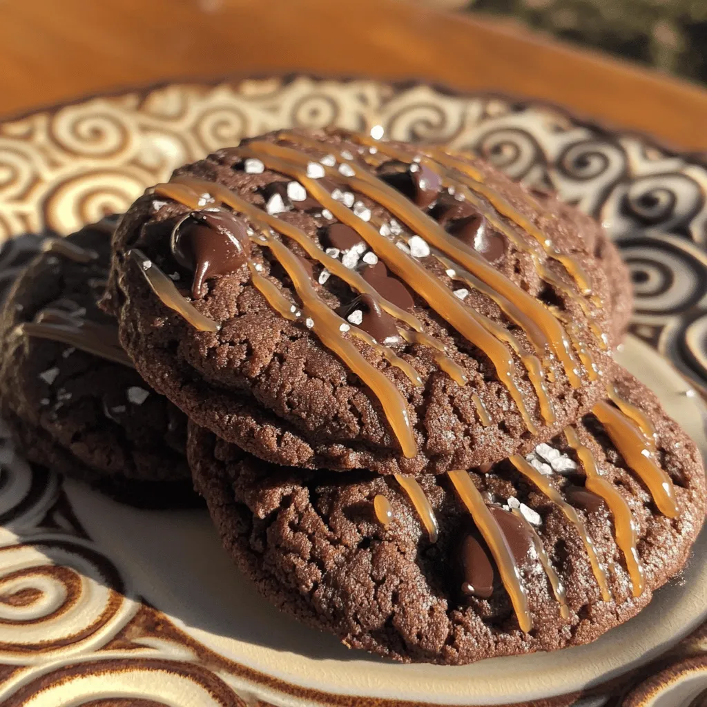 To make the Salted Caramel Chocolate Cookies, you need the right ingredients. Here’s what you will need: - 1 cup all-purpose flour - 1/2 cup unsweetened cocoa powder - 1/2 teaspoon baking soda - 1/4 teaspoon fine sea salt - 1/2 cup unsalted butter, softened to room temperature - 1 cup packed brown sugar - 1/4 cup granulated white sugar - 1 large egg, at room temperature - 1 teaspoon pure vanilla extract - 1 cup semi-sweet or dark chocolate chips - 1/2 cup salted caramel sauce (can be store-bought or homemade) - Flaky sea salt, for garnish These ingredients work together to create a rich, chewy cookie. The cocoa powder adds depth, while the salted caramel gives a lovely sweet and salty twist. The chocolate chips bring in that melty goodness that everyone loves. Each component plays a key role in the cookie's texture and flavor. When gathering ingredients, ensure everything is fresh. Use room temperature butter and eggs. This makes mixing easier and helps create a soft cookie. If you can, use high-quality chocolate chips for a richer taste. For the salted caramel, you can either buy it or make your own. Homemade caramel has a special touch, but store-bought saves time. Just make sure it’s thick enough to hold up in the cookie. Once you have all the ingredients ready, you are set for a delicious baking session. The sweet smell of cookies will fill your kitchen soon! For the complete recipe, you can refer to the [Full Recipe]. 1. Preheat your oven to 350°F (175°C). 2. Line a baking sheet with parchment paper. This stops cookies from sticking. 3. In a bowl, mix the dry ingredients together. Combine: - 1 cup all-purpose flour - 1/2 cup unsweetened cocoa powder - 1/2 teaspoon baking soda - 1/4 teaspoon fine sea salt Set this mix aside while you prepare the wet ingredients. 1. In a large bowl, cream together the softened butter and sugars. Use an electric mixer on medium speed. Mix for about 2-3 minutes until fluffy. 2. Add in the room temperature egg and pure vanilla extract. Mix well until everything combines. 1. Gradually add the dry ingredients to the wet mixture. Stir gently until just combined. 2. Be careful! Overmixing will make the cookies tough. 3. With a spatula, fold in the chocolate chips. This makes a thick, rich cookie dough. 1. Use a tablespoon to scoop portions of the dough. Roll them into balls. 2. Place each dough ball on the prepared baking sheet. Leave about 2 inches of space between them. 3. Create a small dent in the center of each dough ball. 4. Fill each dent with about a teaspoon of salted caramel sauce. 5. Bake in the preheated oven for 10-12 minutes. The edges should be set, but the centers feel soft. 6. Remove the cookies and sprinkle a pinch of flaky sea salt on top. 7. Let them set on the baking sheet for about 5 minutes. Then, transfer them to a wire rack to cool completely. For the full recipe, check the other sections. Enjoy your baking! For the best cookies, use room temperature ingredients. Soft butter mixes well and gives a smooth dough. Cold eggs can lead to tough cookies. Always let your butter and egg sit out for about 30 minutes before you start. Avoid overmixing your dough. Mix just until you see no dry flour. Overmixing can make cookies tough. You want them soft and chewy, not hard. Choosing the right chocolate chips makes a big difference. I love semi-sweet or dark chocolate chips for a rich taste. They pair well with the sweet caramel. Balance sweetness by using flaky sea salt. It enhances the flavor and adds a nice crunch. Sprinkle a pinch on top when they come out of the oven. It makes each bite so much better. Decorate your cookies with extra caramel drizzle. It adds a beautiful look and extra flavor. Just warm the caramel a bit, then drizzle it on top. For special occasions, serve cookies on a tiered cake stand. It looks fancy and impresses guests. You can also add some fresh fruit or flowers around the plate for color. Try these tips when making your Salted Caramel Chocolate Cookies for a delightful treat. For the full recipe, check out the Salted Caramel Chocolate Heaven Cookies. {{image_4}} You can switch up the chocolate types in this recipe. Try dark chocolate for a bold flavor. Milk chocolate adds sweetness. White chocolate offers a creamy twist. Each choice changes the cookie’s taste. For salted caramel, you can use butterscotch sauce. This gives a different flavor profile. You can also make your own caramel at home. Just melt sugar until golden brown, then add cream. Add some nuts for extra crunch. Chopped pecans or walnuts work well. You can mix in toffee bits for a fun twist. If you love spice, sprinkle in some cinnamon. Just a pinch can enhance the cookie's warmth. If you need a gluten-free option, use almond flour. This keeps the cookie soft and tasty. You can also mix in some gluten-free all-purpose flour. For vegan cookies, swap the egg for flaxseed meal. Mix 1 tablespoon of flaxseed with 2.5 tablespoons of water. Let it sit for a few minutes to thicken. Use coconut oil instead of butter for a dairy-free treat. With these variations, you can make the cookies fit any taste or diet. Don't forget to enjoy the process! For the complete recipe, check the Full Recipe section. To keep cookies fresh, store them in an airtight container. Glass or plastic containers work well. Place a piece of wax paper between layers to avoid sticking. Store at room temperature. This helps retain their soft and chewy texture. To freeze cookies, let them cool completely first. Place them in a single layer on a baking sheet. Freeze for about an hour until firm. Then, transfer the cookies to a freezer-safe bag. Remove as much air as possible. These cookies can last up to three months in the freezer. To thaw, simply take them out and let them sit at room temperature for a bit. You can also warm them up in the oven for a few minutes before serving. To reheat cookies and keep them soft, use an oven set to 300°F (150°C). Place them on a baking sheet for about 5-10 minutes. This warms them up nicely without drying them out. For a cozy touch, enjoy them warm with a scoop of ice cream. Drizzle some extra salted caramel on top for added flavor. These tips will enhance your cookie experience! These cookies last about a week when stored in an airtight container. Keep them at room temperature for the best taste. If you want them to last longer, you can freeze them. They stay fresh in the freezer for up to three months. Yes, you can make the dough ahead of time! Form the dough into balls and freeze them. When you want fresh cookies, bake them straight from the freezer. Just add a minute or two to the baking time. The best way to measure flour is to use the spoon and level method. First, fluff the flour in its container. Then, spoon it into your measuring cup without packing it down. Finally, use a knife to level off the top. This method helps you avoid using too much flour. Yes, you can use store-bought caramel sauce. It saves time and still tastes great! Just make sure to choose a high-quality sauce for the best flavor in your cookies. To keep your cookies soft, use room temperature ingredients, especially the butter and egg. Don't overmix the dough, and take the cookies out of the oven when they are just set. Let them cool on the baking sheet for a few minutes before moving them. This helps keep them soft and chewy. This blog post shared how to make delicious cookies with chocolate and salted caramel. We covered the important ingredients and detailed instructions for baking. I offered tips for texture and flavor, as well as variations and storage ideas. Cakes can be tasty and just right for any occasion. Now you’re ready to try baking them at home. Enjoy your tasty creations and impress your friends and family!