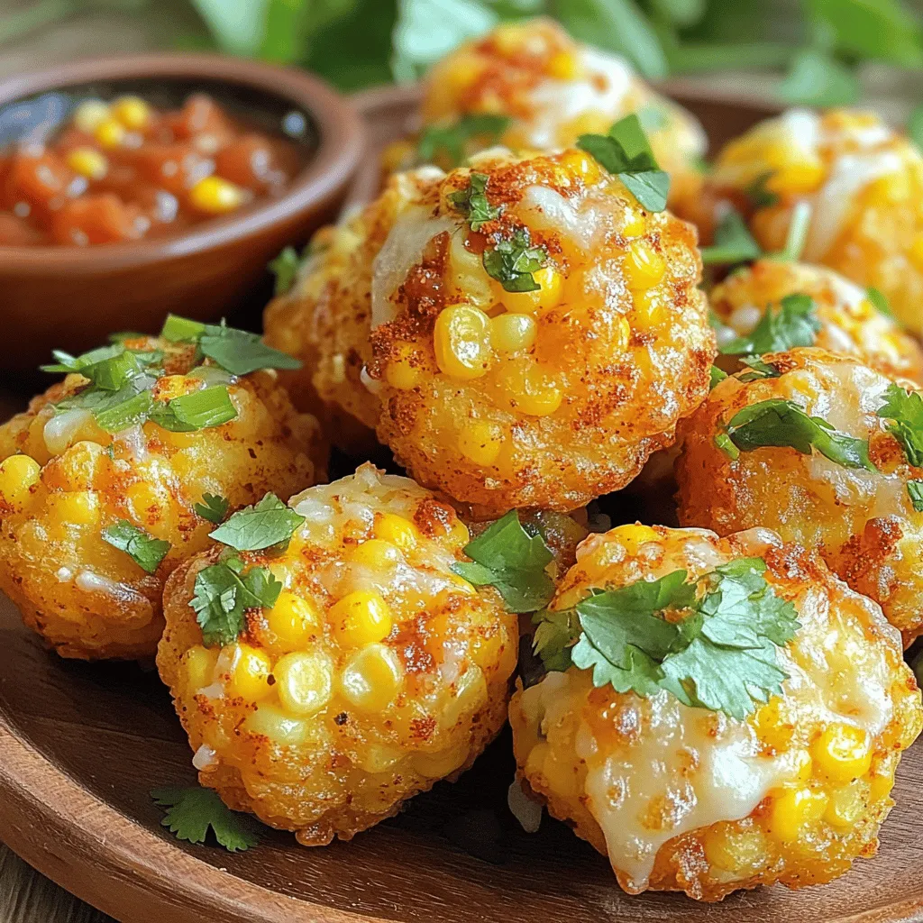 For Spicy Mexican Corn Bites, you need these key ingredients: - 2 cups fresh corn kernels (or 2 cups thawed frozen corn) - 1/2 cup all-purpose flour - 1/2 cup cornmeal - 1/2 teaspoon baking powder - 1 teaspoon ground cumin - 1 teaspoon chili powder - 1/2 teaspoon smoked paprika - 1/4 teaspoon salt - 1/4 teaspoon black pepper - 1 large egg - 1/4 cup milk (dairy or plant-based) - 1/4 cup finely chopped fresh cilantro - 1 jalapeño, seeded and finely chopped - 1/2 cup finely grated cheese (like Cotija or cheddar) - Oil for frying (vegetable or canola oil) These ingredients come together to create a tasty snack that packs a punch. You can easily tweak this recipe. If you want a different flavor, here are some ideas: - Use sweet corn instead of fresh. - Swap out all-purpose flour for gluten-free flour. - Try adding chopped bell peppers for extra crunch. - If you like more heat, throw in an extra jalapeño. These swaps give you room to play with flavors and textures. To adjust the spice level, consider these options: - For mild bites, remove the seeds from the jalapeño and use less. - For medium heat, keep some seeds but only use half a jalapeño. - For a fiery kick, add crushed red pepper flakes to the mix. These adjustments help you customize the heat to fit your taste buds. Enjoy playing with flavors! For the full recipe, check out the cooking instructions above. Start with fresh corn or frozen corn. If using fresh, slice the kernels off the cob. A sharp knife works best. Aim to get about 2 cups of kernels. If you choose frozen corn, make sure it is fully thawed and drained. This keeps the batter from getting too watery. You want the corn to shine in these bites. In a large bowl, combine the dry ingredients first. Mix the flour, cornmeal, baking powder, cumin, chili powder, smoked paprika, salt, and black pepper. Whisk them together until they are well blended. In a separate bowl, whisk the egg and milk together. Add in the chopped cilantro and diced jalapeño. Mix it well, so the flavors combine nicely. This will create a tasty base for your bites. Now, it's time to fry! Heat about half an inch of oil in a skillet over medium heat. To check if the oil is ready, drop a small spoonful of batter in. It should sizzle right away. Next, use a spoon or small scoop to drop the batter into the hot oil. Fry the bites for about 3-4 minutes on each side. They should turn golden brown and crispy. Avoid overcrowding the pan; fry in batches if needed. Once done, place them on paper towels to absorb extra oil. Serve warm with your favorite dipping sauce. For the full recipe, check the details above! To get the best texture for your Spicy Mexican Corn Bites, use fresh corn. Fresh corn gives a sweet crunch that frozen corn can't match. If you use frozen corn, make sure to thaw it completely. Drain any extra moisture before mixing it into the batter. This keeps the bites from getting soggy. Mixing dry and wet ingredients gently helps maintain air in the batter. This results in a light and fluffy inside, while the outside stays crispy. Frying is the key to a perfect texture. Use a heavy skillet for even heat. Fill it with oil to about half an inch deep. Heat the oil to medium before frying. To test if it's ready, drop a small piece of batter in. If it sizzles right away, you're good to go. Fry the corn bites in small batches. This prevents them from steaming and keeps them crisp. Cook them until they are golden brown, about 3-4 minutes on each side. Presentation makes food more appealing. Arrange the warm corn bites on a bright platter. Garnish with a sprig of fresh cilantro for a pop of color. Serve them with small bowls of dipping sauces. Creamy avocado crema or spicy salsa work great here. This adds a fun touch and invites guests to dig in. For an extra touch, sprinkle some chopped cilantro over the bites before serving. It looks beautiful and adds more flavor. Check the [Full Recipe] for more details on making these tasty snacks! {{image_4}} You can easily make these bites vegetarian. Simply skip the cheese or use a plant-based cheese. This keeps the flavor tasty while making it suitable for all diets. You can also add other veggies like bell peppers or zucchini. Just chop them finely and mix them into the batter. This adds more texture and flavors. If you want to change the cheese, you have options! Try mozzarella for a milder taste. Feta adds a salty flavor that pairs well with corn. You could also use goat cheese for a tangy kick. Each cheese gives a unique twist. Experiment to find your favorite! Using seasonal ingredients can make your corn bites even better. In summer, fresh herbs like basil or dill can brighten the flavor. In fall, add diced pumpkin or sweet potato for a sweeter taste. You can even mix in cooked spinach in winter. Seasonal swaps keep your bites fresh and exciting throughout the year! Try these variations to make the Spicy Mexican Corn Bites your own. For the complete recipe, check the Full Recipe section. Store your Spicy Mexican Corn Bites in an airtight container. Place a paper towel at the bottom to absorb moisture. This keeps them crisp for longer. They last up to 3 days in the fridge. When ready to eat, take out the bites and let them sit at room temperature for a few minutes. To reheat, use an oven or an air fryer. Preheat the oven to 350°F (175°C). Place the bites on a baking sheet. Heat for about 10 minutes. This helps maintain their crispiness. If using an air fryer, heat at 350°F (175°C) for 5-7 minutes. Avoid using a microwave, as it makes them soggy. You can freeze these bites for later enjoyment. Let them cool completely before freezing. Arrange the bites in a single layer on a baking sheet. Freeze until solid, then transfer to a freezer-safe bag. They can last up to 3 months in the freezer. To cook from frozen, follow the reheating instructions but add a few extra minutes to the time. For the full recipe, check the earlier sections. To make Spicy Mexican Corn Bites gluten-free, swap the all-purpose flour with a gluten-free flour blend. Many blends work well in recipes. You can also use almond flour or coconut flour. Make sure the cornmeal is gluten-free too. This way, everyone can enjoy the snack. Yes, you can use canned corn for this recipe. Just drain and rinse it well. Canned corn has a softer texture, so your corn bites may be less crunchy. Fresh corn or frozen corn usually gives the best results. Experiment and see what you like best! Several dipping sauces go great with Spicy Mexican Corn Bites. Here are some tasty options: - Creamy avocado crema - Zesty spicy salsa - Cool sour cream with lime - Cilantro yogurt dip Feel free to mix and match! These sauces add extra flavor and fun to your snack. Enjoy! You now have a clear guide for making tasty Spicy Mexican Corn Bites. We covered key ingredients, prep steps, and valuable tips. Remember, you can adjust spice levels and explore fun variations. Store your bites properly to keep them fresh. Enjoy experimenting with sauces that pair well. Making Corn Bites at home can be fun and rewarding. With these instructions, you’ll impress anyone who tastes your dish. Try it out, and enjoy every delicious bite!