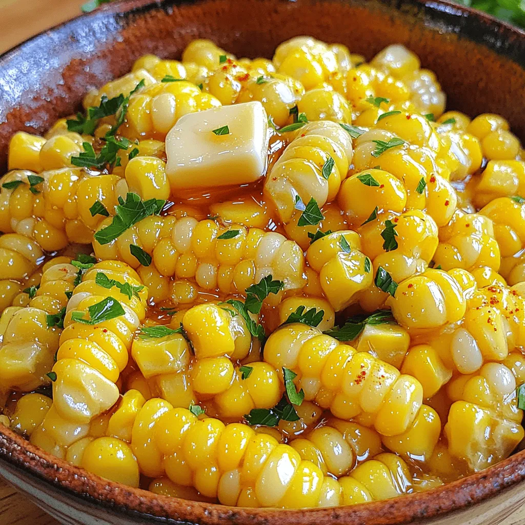 - 4 cups fresh corn kernels (approximately 6-8 ears of corn) - 4 tablespoons unsalted butter - 3 tablespoons honey - 1 teaspoon sea salt - 1/2 teaspoon freshly ground black pepper - 1/4 teaspoon smoked paprika (optional, for a hint of smokiness) - 2 tablespoons fresh parsley, finely chopped (for garnish) Fresh corn makes this dish shine. The sweet, juicy kernels burst with flavor. You can taste the difference between fresh and canned corn. Fresh corn adds a natural sweetness that pairs perfectly with honey. Choose corn with bright green husks and plump kernels. The fresher the corn, the better your dish will taste. While the main flavors come from honey and butter, you can add more. Smoked paprika gives a nice smoky touch. Fresh herbs, like parsley, add brightness. You can also try a squeeze of lime for a zesty twist. Feel free to get creative with spices you enjoy. Just remember, the goal is to enhance the corn's natural sweetness. First, you need fresh corn. I recommend using about six to eight ears. Start by cutting the kernels off the cobs. Make sure you get all the juicy goodness. Set the kernels aside in a bowl. This step is simple but key for the best flavor. Fresh corn makes a big difference in taste. Next, grab a large skillet. Place it on the stove over medium heat. Add four tablespoons of unsalted butter. Let it melt until it bubbles gently. This is the perfect time to add the corn kernels. Stir well so every kernel gets coated in butter. Cook for about five minutes. You want the corn to become tender and bright. Stir occasionally to keep it from sticking. Now, lower the heat to a gentle simmer. Drizzle three tablespoons of honey over the corn. Stir it in until all the kernels are coated. The honey adds a sweet touch. Next, season with one teaspoon of sea salt, half a teaspoon of black pepper, and, if you like, a little smoked paprika. Mix everything well. Let it cook for another two to three minutes. This helps the flavors blend together. Once done, remove it from heat. Just before serving, sprinkle some chopped parsley on top for a fresh look. Enjoy your honey butter skillet corn. For the full recipe, check the earlier section. To make Honey Butter Skillet Corn truly sweet, use fresh corn. Fresh corn has a natural sweetness that frozen corn lacks. Look for ears that are bright and firm. The kernels should be plump and shiny. If you want extra sweetness, add more honey. Start with three tablespoons, then taste before adding more. Balance is key, so adjust based on your preference. Cook corn in a hot skillet. This helps to caramelize the natural sugars. Use medium heat and watch closely. Stir often to avoid burning. If you want a smoky flavor, try adding smoked paprika. It gives the dish a nice depth. Don't rush the cooking; let the corn become tender and bright. This step is vital for great texture and taste. Serve your corn in rustic bowls for a homey feel. Drizzle some extra honey on top for a pretty touch. Add a sprinkle of fresh parsley for color. You can also serve it on a large platter. This invites sharing, which makes meals more fun. For a special touch, pair it with grilled meats or fish. The sweet and savory combo is a crowd-pleaser. For the full recipe, try following the steps closely for the best results. {{image_4}} You can easily mix in some spices or herbs to change the flavor. Try adding chili powder for heat. A pinch of cumin can add a warm, earthy note. Fresh herbs like thyme or basil can brighten the dish. Just add these while cooking the corn. Experiment to find your favorite mix. You can swap some ingredients for healthier choices. Use olive oil instead of butter for a lighter option. Agave syrup works well in place of honey if you want a lower-glycemic sweetener. For a salt-free version, use herbs for flavor. These swaps keep the dish tasty while making it more nutritious. You can cook honey butter corn in different ways. Grilling adds a nice smoky flavor. Just grill the corn on the cob, then mix with honey and butter. For baking, toss the corn in a baking dish and cover with honey and butter. Bake at 375°F until tender. Each method gives a unique taste and texture, so have fun trying them all! To store your leftover honey butter skillet corn, let it cool first. Use an airtight container. Place the corn in the container and seal it tightly. This keeps it fresh longer. You can store it in the fridge. It will stay good for a few days. When you want to eat your leftovers, reheating is easy. You can use a skillet or microwave. If using a skillet, heat it on low. Add a tiny bit of butter to keep it moist. Stir it for about 3-5 minutes until warm. If using a microwave, place it in a bowl. Heat in 30-second bursts, stirring between each. This way, it warms evenly. Honey butter skillet corn can last in the fridge for about 3-4 days. If you want it to last longer, consider freezing it. When frozen, it can last up to 3 months. Just remember to use a freezer-safe container. Label it with the date you made it. This way, you can enjoy this sweet treat even later! For the full recipe, check out the earlier section. The best corn for this recipe is sweet corn. Look for fresh ears at the market. Fresh corn has a bright color and a sweet taste. It adds the best flavor to your dish. I prefer using corn that is in season. This ensures the sweetest kernels. If you can’t find fresh corn, try to buy organic corn. Yes, you can use frozen corn instead of fresh. Frozen corn is convenient and often picked at peak ripeness. Make sure to thaw it before cooking. Drain any excess water to avoid a soggy dish. While fresh corn is the best, frozen corn can still taste great. Follow the same cooking steps as fresh corn for best results. To make this recipe vegan, substitute the butter with plant-based butter. There are many great brands available today. You can also use coconut oil for a different flavor. Replace honey with maple syrup or agave nectar. These options will keep the dish sweet and tasty. Enjoy the same great flavor while keeping it plant-based! In this post, we covered how to make honey butter skillet corn. We discussed the key ingredients, the importance of fresh corn, and optional seasonings. You learned step-by-step instructions for preparing and cooking the corn. We also shared tips for sweetness and serving presentation. You can try variations, use helpful storage info, and check common questions. Enjoy making this dish and customizing it as you like. Now, get cooking and savor the delightful flavors!