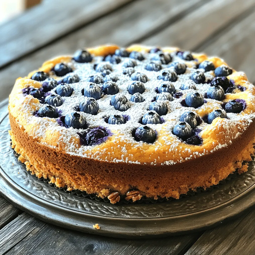- 1 cup all-purpose flour - 1 cup whole wheat flour - 1 cup granulated sugar - ½ cup unsalted butter, softened at room temperature - 2 large eggs, at room temperature - 1 cup buttermilk, at room temperature - 2 teaspoons baking powder - 1 teaspoon baking soda - ½ teaspoon salt - 1 teaspoon pure vanilla extract - 2 cups fresh blueberries, rinsed and drained - 1 teaspoon freshly grated lemon zest - ½ cup packed light brown sugar - ½ teaspoon ground cinnamon - ½ cup chopped pecans (optional) Using the right measurements is key. Use a dry measuring cup for flour and sugar. Level off the top with a straight edge for accuracy. For butter, soften it to room temperature to ensure it creams well with sugar. This helps create air pockets, making your cake light. The eggs should also be at room temperature to mix evenly. It’s best to measure the buttermilk accurately as it adds moisture to the cake. You will need a few tools to make this cake. A large mixing bowl works well for combining ingredients. An electric mixer is great for creaming butter and sugar quickly. Use a spatula for folding in the blueberries gently. A 9x13 inch baking pan is perfect for baking. Don't forget a toothpick to test for doneness! Finally, a cooling rack helps the cake cool evenly after baking. If you want the full recipe, check out the details above! Start by preheating your oven to 350°F (175°C). This step is key for even baking. Next, grab a 9x13 inch baking pan. Lightly grease it with butter and dust it with flour. This helps the cake not stick. In a large mixing bowl, put the softened butter and granulated sugar. Use an electric mixer on medium speed. Mix until the mixture looks light and fluffy. This should take about 3 to 5 minutes. In another bowl, whisk together the all-purpose flour, whole wheat flour, baking powder, baking soda, and salt. Make sure all the dry ingredients blend well. Then, add this mix to the butter and sugar. Alternate with the buttermilk. Start and end with the flour mix. Mix just until no dry flour shows. This keeps your cake tender. Now it's time for the blueberries! Gently fold them into the batter with a spatula. Be careful not to mash them. Pour half of this batter into your prepared pan. Spread it evenly. In a small bowl, mix half of the brown sugar and ground cinnamon. Sprinkle this mix over the batter. Then, pour the rest of the batter on top and spread it out. Finally, add the remaining brown sugar and cinnamon mix on the surface. Place the pan in the oven and bake for 40 to 45 minutes. To check if it’s done, insert a toothpick in the center. It should come out clean or with a few moist crumbs. Once baked, let the cake cool in the pan for at least 15 minutes before slicing. Enjoy your ultimate blueberry coffee cake! For the full recipe, refer to the earlier section. To make your coffee cake soft and moist, use room-temperature ingredients. This helps them mix better. Mix the butter and sugar until light and fluffy. This adds air and makes the cake rise. Avoid overmixing when you add the flour. Overmixing can make your cake tough. Keep an eye on baking time. Every oven is different, so check early to avoid overbaking. You can change the recipe to fit your taste. For a twist, try adding a cup of chopped apples or peaches. You can also swap blueberries for raspberries or blackberries. If you want a nutty flavor, use walnuts instead of pecans. For a dairy-free option, replace buttermilk with almond milk mixed with vinegar. Serve your coffee cake warm for the best taste. Dust it with powdered sugar for a sweet look. Pair it with fresh whipped cream for a treat. A scoop of vanilla ice cream is great too. This cake goes well with a cup of coffee or tea. Enjoy it for breakfast, brunch, or dessert. For the full recipe, check out the Ultimate Blueberry Coffee Cake. {{image_4}} You can swap blueberries for other fruits in this coffee cake. Strawberries, raspberries, or blackberries work well. Just make sure to adjust the quantity to about two cups. This change can create a fun twist on the flavor. To make the coffee cake gluten-free, use a gluten-free flour blend. You can find many good options at stores. Also, check if your baking powder is gluten-free. This switch allows everyone to enjoy this treat. Seasonal fruits can add unique tastes. In fall, try adding diced apples and a pinch of nutmeg. In winter, consider using cranberries for a tart kick. You can blend flavors to create your own seasonal favorites. This way, each bite remains exciting and fresh. For the full recipe, check the link. To keep your coffee cake fresh, place it in an airtight container. This helps maintain its moist texture. Store it at room temperature for up to three days. If you need to keep it longer, refrigerate it. Just remember, refrigeration may dry it out a bit. Freezing is a great option for coffee cake. First, let it cool completely. Then, wrap it tightly in plastic wrap. After that, place it in a freezer-safe bag or container. It can stay fresh in the freezer for up to three months. When you're ready to enjoy it, just thaw it at room temperature. Reheating your coffee cake can bring back its fresh taste. To reheat, preheat your oven to 350°F (175°C). Place the cake in the oven for about 10-15 minutes. This warms it through and keeps it soft. If you're in a hurry, you can use the microwave. Heat it in short bursts of 10-15 seconds until warm. Enjoy every bite of your Ultimate Blueberry Coffee Cake! If you do not have buttermilk, you can make a quick substitute. Mix 1 cup of milk with 1 tablespoon of white vinegar or lemon juice. Let it sit for about 5 minutes. This will create a tangy milk that works well in baking. You can also use plain yogurt or sour cream, thinned with a little milk. To add moisture, consider a few options. Use more buttermilk or add an extra egg. You can also include a bit of applesauce or yogurt in the batter. These ingredients not only add moisture but also enhance the flavor. Remember to avoid overmixing the batter to keep the cake tender. Yes, you can use frozen blueberries. Just make sure to rinse them under cold water and drain them well. Do not thaw them before adding them to the batter. This helps them keep their shape and prevents the batter from turning blue. The cake will still taste great with frozen berries. To check for doneness, insert a toothpick into the center of the cake. If it comes out clean or with a few moist crumbs, your cake is ready. If it comes out wet with batter, bake it a little longer. The edges will also start to pull away from the pan when it is done. You learned about making a delicious coffee cake. We covered ingredients, measurements, and tools. I detailed the steps for prepping, mixing, and baking. You also found tips for better texture and flavor. Plus, we explored fun variations and storage methods. With this guide, you can bake with confidence. Enjoy sharing your coffee cake!