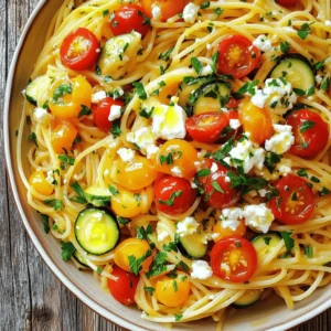 To create a delightful Mediterranean pasta dish, you need fresh and vibrant ingredients. Here’s what to gather: - 300g spaghetti or penne pasta - 2 tablespoons olive oil - 3 cloves garlic, finely chopped - 1 medium red bell pepper, diced - 1 medium zucchini, diced - 1 cup cherry tomatoes, halved - 1 can (15oz) chickpeas, drained and rinsed - 1 teaspoon dried oregano - 1 teaspoon dried basil - Salt and pepper to taste - 1 cup feta cheese, crumbled - Fresh parsley, chopped (for garnish) - Juice of 1 lemon These ingredients deliver bold flavors and a colorful plate. If you can't find some ingredients, don’t worry! Here are easy swaps: - Use whole wheat pasta instead of regular pasta for a healthy twist. - Swap chickpeas for cannellini beans for a creamier texture. - Try sun-dried tomatoes if you don’t have fresh cherry tomatoes. - Use goat cheese instead of feta for a tangy taste. - Fresh herbs can replace dried ones if you have them on hand. These substitutes keep the dish tasty and exciting. Fresh herbs uplift any dish. They add brightness and a fresh taste. Parsley is great for garnishing. You can also use basil or oregano from your garden. Fresh herbs enhance the aroma and the flavor. They make your Mediterranean pasta feel special. Always add them just before serving. This keeps their vibrant taste intact. Start with a large pot. Fill it with water and add salt. Bring the water to a boil. Add 300g of spaghetti or penne pasta. Cook according to the package instructions until it is al dente. This usually takes around 8 to 10 minutes. Once done, drain the pasta. Save about ½ cup of the pasta water for later. In a big pan, heat 2 tablespoons of olive oil over medium heat. Add 3 finely chopped garlic cloves. Cook for 1-2 minutes until you smell the garlic. Next, add 1 medium red bell pepper and 1 medium zucchini, both diced. Stir and cook for 5-7 minutes. You want the veggies to soften. Then, toss in 1 cup of halved cherry tomatoes and 1 can of drained chickpeas. Cook for another 3-4 minutes until the tomatoes soften. Once the veggies are ready, season with 1 teaspoon of dried oregano, 1 teaspoon of dried basil, salt, and pepper. Mix everything well to blend the flavors. Now, add the cooked pasta, the reserved pasta water, and the juice of 1 lemon. Gently stir to coat the pasta with the veggies. Finally, add 1 cup of crumbled feta cheese. Mix it in until it starts to melt. Serve warm, garnished with chopped parsley. You can also add lemon wedges for extra zing. For the full recipe, check out Mediterranean Sun-Kissed Pasta . To cook pasta perfectly, use a large pot. Fill it with water and add salt. The water should taste like the sea. Bring the water to a boil before adding your pasta. Stir the pasta so it doesn’t stick together. Follow the cooking time on the package. For best results, cook until al dente. This means the pasta should be firm to the bite. Save some pasta water before draining. It adds great flavor and helps the sauce stick. You can boost the flavors in your Mediterranean pasta. Try adding fresh herbs like basil and parsley. They give a bright taste. Lemon juice adds a nice zing, too. If you like heat, add red pepper flakes. You can also mix in olives or capers for a salty touch. For extra richness, consider adding a splash of cream or a sprinkle of Parmesan cheese. These ingredients can elevate your dish from good to amazing. When mixing your pasta and sauce, do it gently. Use tongs to toss the pasta with the vegetables. This helps coat the pasta evenly. If the mix feels dry, add some reserved pasta water. It helps bind everything together. Be careful not to over-mix; you want to keep the pasta intact. Finally, once everything is combined, let it sit for a minute before serving. This allows the flavors to meld. For a show-stopping finish, sprinkle extra feta on top. For the full recipe, check out Mediterranean Sun-Kissed Pasta. {{image_4}} If you want a great vegetarian meal, skip the meat. You can use many veggies instead. Think about adding eggplant, spinach, or artichokes. These foods add color and taste. You can also toss in some olives for a briny kick. This makes the dish exciting and fresh. You can find many vegetarian Mediterranean pasta recipes online. They all use fresh, tasty ingredients. For those who enjoy protein, chicken and shrimp work well. Grilled chicken adds a nice smoky flavor. Just cook it first, then slice and mix it in. Shrimp cooks quickly and stays tender. Add shrimp in the last few minutes of cooking. This way, it stays juicy and flavorful. You can also use salmon or scallops, if you like. These options make your Mediterranean pasta even more satisfying. If you need gluten-free pasta, there are many options now. You can choose rice pasta, chickpea pasta, or quinoa pasta. These taste great and have nice textures. Just follow the cooking instructions on the package. They will blend perfectly with your mix of veggies and sauces. This way, everyone can enjoy Mediterranean pasta, regardless of diet. Try this Mediterranean sun-kissed pasta for a fresh twist. You can find the full recipe above. To keep your Mediterranean pasta fresh, wait for it to cool. Then, place the pasta in an airtight container. Make sure to cover it well to prevent drying. This method helps maintain flavor and texture. You can store the pasta in the fridge for up to three days. If you want to keep it longer, consider freezing it. When reheating, add a splash of water or olive oil. This helps revive the dish and keeps it moist. You can use a microwave or a stovetop. If using a microwave, heat in short bursts to avoid drying out. For stovetop reheating, warm the pasta in a pan over low heat. Stir well to ensure even heating. Most fresh ingredients have a short shelf life. Here’s a quick guide: - Pasta: Uncooked pasta lasts for about two years. Cooked pasta should be eaten within three days. - Vegetables: Use fresh vegetables within a week for the best taste. - Feta Cheese: Keep it in the fridge, and it will last about a week after opening. - Canned Chickpeas: These can last for years unopened. Once opened, store them in the fridge and use within three to four days. Mediterranean pasta is a vibrant dish full of fresh flavors. It combines pasta with vegetables, herbs, and cheese. You can use any pasta shape, like spaghetti or penne. Common veggies include zucchini, bell peppers, and tomatoes. The dish often features chickpeas for protein. A drizzle of olive oil and fresh herbs tie it all together. You can find a full recipe for Mediterranean Sun-Kissed Pasta in this article. Yes, you can make Mediterranean pasta ahead of time. It tastes great even after sitting in the fridge. Just cook the pasta and veggies, then store them separately. When ready to eat, mix them together and heat gently. This keeps the pasta from getting mushy. You can add a splash of lemon juice to brighten the flavors when reheating. Mediterranean pasta pairs well with many sides. Here are a few great options: - A light salad with mixed greens and olives - Garlic bread or crusty rolls - Roasted vegetables, like eggplant or peppers - Tzatziki sauce for a refreshing dip - Grilled or baked fish for added protein These sides add more flavor and texture to your meal. Enjoy mixing and matching! Mediterranean pasta is a simple, tasty dish with fresh herbs and hearty veggies. We discussed key ingredients, cooking steps, and how to make your pasta shine. You can try different variations, like vegetarian or gluten-free options. Storing leftovers correctly helps keep the flavors alive. In the end, enjoy the fun of making this meal your own. Explore the flavors and make it a favorite in your kitchen.