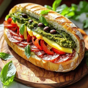 The classic muffuletta sandwich needs a few key items to shine. You’ll want a nice round loaf of Italian bread. This will be the base of your sandwich. Next, gather both green and black olives. They should be pitted and chopped finely. Roasted red peppers add a sweet touch, so grab some of those too. Garlic brings flavor, and oregano adds an Italian twist. For meats, use mortadella and salami, and don't forget provolone cheese for that creamy finish. Here’s what you need for the recipe: - 1 round loaf of Italian bread (10-12 inches) - 1 cup green olives, pitted and finely chopped - 1 cup black olives, pitted and finely chopped - 1/2 cup roasted red peppers, chopped - 2 cloves garlic, minced - 1 teaspoon dried oregano - 1/2 cup olive oil - 8 ounces mortadella, thinly sliced - 8 ounces salami, thinly sliced - 8 ounces provolone cheese, thinly sliced - Fresh basil leaves (optional) - Salt and black pepper to taste To make your sandwich pop, consider adding fresh basil. This adds a bright color and fresh flavor. You can also serve pickles or a light salad on the side. These will complement the rich flavors of the muffuletta. Enjoy the mix of tastes and textures! For the full recipe, check the Muffuletta Extravaganza 🥖. To start, gather your ingredients. You will need green olives, black olives, roasted red peppers, garlic, oregano, and olive oil. In a medium bowl, mix the green olives, black olives, roasted red peppers, minced garlic, and dried oregano. This mix gives your sandwich a fresh and zesty flavor. Slowly pour in the olive oil while you stir. This helps the flavors meld together. Season your olive salad with salt and black pepper to taste. Make sure it's well mixed. Set this aside while you prepare the bread. Now, take your round Italian bread. Carefully slice it in half horizontally. Be gentle so you don’t break it. Use your fingers or a spoon to hollow out some soft bread from both halves. This step creates more room for your filling. Spread half of your olive salad on the bottom half of the bread. Spread it evenly to cover the entire surface. Next, layer the mortadella slices over the olive salad. Then, add a layer of salami slices. Finally, top it all off with provolone cheese slices. Spoon the remaining olive salad over the cheese. This adds flavor to every bite. Once you have assembled the sandwich, place the top half of the bread back on. Press down gently to compact the layers. This helps all the flavors mix. Wrap the sandwich tightly in plastic wrap. Place it under a heavy object, like a cast-iron skillet, for about 30 minutes to 1 hour. This pressing step is key. It makes the sandwich easier to slice and enhances the taste. After pressing, unwrap the sandwich. Use a sharp knife to slice it into wedges or quarters for serving. Enjoy your classic Italian Muffuletta sandwich. For more details, check the Full Recipe. To make your classic Italian Muffuletta stand out, use fresh ingredients. Fresh olives and herbs boost the flavor. Let the olive salad sit for at least 30 minutes before spreading. This time allows all the flavors to mix well. Also, don’t skip the salt and pepper. They bring out the best in your ingredients. You can personalize your Muffuletta easily. Try different meats like ham or turkey. Add your favorite cheeses too, like mozzarella or cheddar. If you like heat, sprinkle in some crushed red pepper flakes. For a veggie twist, add more roasted red peppers or even artichokes. Think of your taste and make it yours! Having the right tools helps you make the best Muffuletta. Use a sharp bread knife for easy slicing. A mixing bowl is great for your olive salad. A spoon helps mix and spread the filling. Use plastic wrap to tightly seal your sandwich for pressing. A heavy object, like a skillet, helps compact the layers. With these tools, you’ll create a delightful sandwich every time! {{image_4}} You can enjoy a Muffuletta without meat. Start with the same bread and olive mix. Swap out the meats for tasty veggies. Consider using grilled zucchini or eggplant. You can also add marinated artichokes for extra flavor. Fresh mozzarella makes a great cheese alternative. This option keeps the classic taste while being meat-free. You can change ingredients to fit your taste. If you can’t find mortadella, use turkey or ham. For a different cheese, try mozzarella or feta. Adjust the olives based on what you have. Green olives give a nice tang, while kalamata adds depth. Don’t be afraid to mix and match! This way, you create your own special Muffuletta. Muffuletta sandwiches vary by region. In New Orleans, they use a unique olive salad. This salad often includes capers and pickled veggies. The bread may also differ, with some places using a softer roll. In other parts of Italy, you might find different meats and cheeses. Each region adds its own twist, making the Muffuletta a fun dish to explore. For the classic recipe, check out the Full Recipe. To keep your muffuletta sandwich fresh, wrap it tightly. Use plastic wrap or foil. Store it in the fridge. This helps to keep the flavors intact. Make sure to press the sandwich well before wrapping. This step makes the sandwich easier to store and enhances the taste. Leftover muffuletta can taste great again. To revive it, consider heating it slightly. Place the sandwich in a pan over low heat. Cover it with a lid to warm it through. This method helps to melt the cheese and refresh the flavors. Enjoy it warm for a delightful experience. You can freeze the muffuletta for later use. Wrap it tightly in plastic wrap and then in foil. This method protects it from freezer burn. When ready to eat, thaw it in the fridge overnight. After that, heat it up in an oven for the best taste. This option keeps the sandwich delicious even after freezing. A Muffuletta sandwich is a tasty Italian creation. It features layers of meats and cheese. The sandwich includes a special olive salad spread. This mix gives it a unique flavor. You usually serve it on round Italian bread. The bread holds all the yummy fillings together. It comes from New Orleans but has Italian roots. People love it for its bold taste and easy preparation. You can make Muffuletta ahead to save time. First, prepare the olive salad and let it chill. This helps the flavors blend well. Next, assemble the sandwich but do not cut it yet. Wrap it tightly in plastic wrap. Place a heavy object on top. This helps press the sandwich and meld the flavors. You can keep it in the fridge. It stays fresh for a day or two. Just slice it when you are ready to serve. Muffuletta sandwiches taste great with various sides. Here are some ideas: - A light salad with vinaigrette - Tangy pickles for a crunchy bite - Potato chips for some extra crunch - Roasted vegetables for a healthy option - Antipasto platter with cheese and olives These sides enhance the flavors of your Muffuletta and make your meal complete. Enjoy the mix of flavors! For a full recipe, check out the Muffuletta Extravaganza 🥖. We explored the key ingredients and steps to make a perfect Muffuletta sandwich. I shared tips for adding flavor and personalizing your creation. We also looked at variations, including vegetarian options and regional styles. Lastly, I provided storage advice for keeping your Muffuletta fresh. Making this sandwich is fun and rewarding. Enjoy your delicious Muffuletta, whether you eat it now or save it for later!