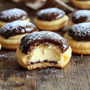 To make Easy Boston Cream Pie Cookie Bites, gather these simple ingredients: - 1 ½ cups all-purpose flour - ½ teaspoon baking powder - ¼ teaspoon baking soda - ½ teaspoon salt - ½ cup unsalted butter, softened - ¾ cup granulated sugar - 1 large egg - 1 teaspoon vanilla extract - ¼ cup milk - ½ cup chocolate chips for melting - ½ cup pastry cream (store-bought or homemade) - Powdered sugar for dusting These ingredients come together to create a delightful treat. The all-purpose flour forms the base. The baking powder and baking soda help the cookies rise. Salt adds flavor, while butter and sugar give richness. The egg binds everything, and vanilla adds a lovely aroma. Milk keeps the dough moist. For the filling, you can use store-bought pastry cream or make your own. This creamy layer is what makes these cookie bites special. The chocolate chips bring a sweet and indulgent touch. Finally, the powdered sugar dusting adds a pretty finish. This list covers everything you need to create your Easy Boston Cream Pie Cookie Bites. For the full recipe, check the section above! - Preheat the oven to 350°F (175°C). - Line a baking sheet with parchment paper. - In a medium bowl, whisk together: - 1 ½ cups all-purpose flour - ½ teaspoon baking powder - ¼ teaspoon baking soda - ½ teaspoon salt - In a large bowl, beat together: - ½ cup unsalted butter, softened - ¾ cup granulated sugar - Beat until fluffy, about 3-5 minutes. - Add in: - 1 large egg - 1 teaspoon vanilla extract - ¼ cup milk - Mix until combined. - Gradually stir the dry ingredients into the wet mixture. - Be careful not to overmix the dough. - Scoop rounded tablespoons of dough onto the prepared sheet. - Leave about 2 inches of space between each scoop. - Bake for 10-12 minutes until edges are golden brown. - Let cookies cool for 5 minutes on the sheet. - Fill each cooled cookie with pastry cream. - Melt ½ cup chocolate chips in the microwave. - Drizzle the melted chocolate over cookies. - Dust with powdered sugar for a sweet finish. Follow these steps, and you will create Easy Boston Cream Pie Cookie Bites that are tasty and fun! For the full recipe, check the earlier section. To get soft cookies, avoid overmixing the dough. Mix until just combined. This keeps the cookies tender. Adjust the baking time to get your desired crispness. If you like softer cookies, stick to the lower end of the baking time. For neat filling, use a piping bag. This gives you control and precision. Make sure the cookies cool before filling. Filling warm cookies can make a mess and ruin the look. Use microwave-safe bowls to melt chocolate. This prevents any damage to the bowl. Heat the chocolate in short bursts, like 20 seconds. Stir frequently to prevent burning. This keeps your chocolate smooth and shiny. Follow these tips to take your Boston cream pie cookie bites to the next level. Enjoy your baking! For the complete steps, you can refer to the Full Recipe. {{image_4}} You can easily switch things up with flavor variations. Adding peanut butter to your pastry cream gives these bites a fun twist. The nutty taste pairs well with chocolate. You could also try using dark, milk, or white chocolate for melting. Each type brings its unique flavor to the cookie. If you want a healthier treat, consider some simple swaps. Use whole wheat flour instead of all-purpose flour. This change boosts fiber and nutrients. You can also reduce the sugar or use natural sweeteners. Both options keep the sweetness while cutting calories. Toppings can make your cookie bites even more special. A caramel drizzle adds a sweet touch and a beautiful finish. You might also add crushed nuts for crunch or colorful sprinkles for fun. These little extras enhance both flavor and look. Store your Easy Boston Cream Pie Cookie Bites in an airtight container at room temperature. This keeps them soft and fresh. If you fill them with pastry cream, refrigerate them. The cool air helps keep the cream safe and tasty. You can freeze unfilled cookies for a longer shelf-life. Just place them in a freezer-safe bag. When you're ready to enjoy, thaw them before filling and serving. This way, you can have fresh cookies ready any time! Keep the powdered sugar topping separate until serving. This helps it stay pretty and not clump. For the best flavor, consume the cookies within a week. This way, you’ll enjoy their sweet goodness at its peak! If you want the full recipe, check it out. If you don’t have pastry cream, try using whipped cream or custard. Both options add a soft texture and sweet flavor. Whipped cream gives a light touch, while custard adds creaminess. You can also use store-bought options for convenience. You can prep these cookies in advance! Make the dough and store it in the fridge for up to three days. Just scoop and bake when you're ready. You can also bake the cookies and fill them with cream later. Store the filled cookies in the fridge for freshness. Yes! You can use almond flour for a nutty flavor. Gluten-free flour blends also work well. Just note that these flours can change the cookie texture. Almond flour makes them softer, while gluten-free flour may need extra binding agents. To keep cookies from spreading, chill the dough for at least 30 minutes. This helps them hold their shape. Also, measure your cookie portions carefully. Use a scoop for even sizes. This way, each cookie bakes consistently, giving you perfect bites every time. This article covers all you need for perfect cookies. From ingredients to baking tips, you learned how to create delicious filled cookies. Remember, avoid overmixing for softness. Experiment with flavors and fillings to suit your taste. Store them right to keep them fresh. Enjoy your baking journey, and don't hesitate to make this recipe your own! Happy baking!