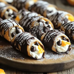 To make the perfect cannoli shells, you need simple ingredients. Here’s what you’ll need: - 1 cup all-purpose flour - 2 tablespoons unsweetened cocoa powder - 1 tablespoon granulated sugar - 1/4 teaspoon sea salt - 3 tablespoons unsalted butter, softened - 1 large egg yolk - 1/4 cup cold water - Vegetable oil for frying These ingredients create a crispy, delicious shell that holds the filling perfectly. The filling makes cannoli truly special. For the creamy filling, gather these items: - 1 cup mascarpone cheese - 1/2 cup ricotta cheese, well-drained - 1/4 cup powdered sugar - 1 teaspoon pure vanilla extract - 1/4 cup mini chocolate chips - Zest of 1 orange The blend of mascarpone and ricotta gives a rich and smooth texture. The orange zest adds a fresh twist. To make your cannoli shine, consider these garnishes: - Extra powdered sugar for dusting - Fresh orange zest for a pop of color - Mint leaves for a fresh touch - Melted dark chocolate drizzle These little touches enhance not just the look but the taste too. They make your cannoli even more inviting. You can find the full recipe to guide you through each step. First, you need to make the dough. In a big bowl, whisk together the flour, cocoa powder, sugar, and salt. Then, add the softened butter. Mix it with your fingers until it looks like crumbs. In a small bowl, combine the egg yolk and cold water. Gradually add this to the flour mix. Knead the dough until it's smooth. Now, wrap it in plastic and put it in the fridge for about 30 minutes. This resting time helps the dough become easier to roll. After the dough rests, it’s time to roll it out. On a floured surface, roll the dough until it is 1/8 inch thick. Next, use a round cutter to make circles about 4 inches wide. Gather any leftover dough, re-roll it, and cut more circles. This process is fun and makes sure you have enough shells for your filling. Now, you will fry the shells. Heat vegetable oil in a deep pan to 350°F (175°C). Take a dough circle and wrap it around a metal cannoli mold, overlapping the edges slightly. Use a bit of water on the seam to seal it. Gently lower the wrapped shells into the hot oil using a slotted spoon. Fry them for about 2-3 minutes until they turn golden brown. Once done, remove them and let them drain on paper towels. Carefully slide the shells off the molds while they are warm. For the filling, grab a medium bowl. Combine the mascarpone cheese, ricotta cheese, powdered sugar, vanilla extract, and orange zest. Add the mini chocolate chips for extra flavor. Use a hand mixer or spatula to blend until it is creamy and smooth. This filling is rich and delicious, making your cannoli special. When the shells are cool, it's time to fill them. Take a piping bag fitted with a large round tip and fill it with the mascarpone mixture. Pipe the filling into each shell from both ends until they are fully stuffed. This makes each bite a delightful surprise. Finally, dust the filled cannoli with powdered sugar to add sweetness and a beautiful touch. Enjoy your delicious creation! For the full recipe, check out Decadent Cannoli Delights. To get crispy cannoli shells, use cold water in your dough. This helps the shells fry up nice and crunchy. Roll your dough thin, about 1/8 inch. Thicker dough can lead to chewy shells. Fry them in hot oil at 350°F (175°C) to achieve that perfect golden color. Fry in small batches so they cook evenly. Once fried, let them cool completely before filling. A common mistake is sealing the shells poorly. Make sure to press the edges firmly when wrapping the dough around the molds. Use water or egg wash to help seal them tight. If you don't, they may pop open during frying. Also, avoid overfilling the cannoli. If you pack too much filling in, it can ooze out. Fill them just to the edge for the best results. For a stunning presentation, arrange your filled cannoli on a nice platter. A sprinkle of powdered sugar adds a sweet touch. You can drizzle melted chocolate over them for an extra flair. A sprinkle of orange zest or small mint leaves can give your dish a bright pop of color. These simple steps will make your cannoli look as good as they taste. {{image_4}} You can make chocolate-dipped cannoli for a fun twist. After you fill the shells, melt some dark chocolate. Dip one end of each cannoli into the chocolate. Let the chocolate set on wax paper. This adds a rich flavor and extra sweetness. You can switch up the filling to keep things exciting. Try adding lemon zest for a bright taste. For a coffee flavor, mix in espresso powder. If you like fruit, consider blending in pureed strawberries or raspberries. Each flavor gives a new spin to this classic treat. For vegan or dairy-free cannoli, use coconut cream instead of mascarpone. Replace ricotta with blended tofu or cashews. Use maple syrup for sweetness. These changes keep the taste rich while making it suitable for different diets. Enjoy delicious cannoli that everyone can savor! For the full recipe, check out the complete guide above. Store unfilled cannoli shells in an airtight container. Keep them at room temperature. They will stay fresh for about three days. If you want to keep them longer, you can freeze them. Wrap each shell in plastic wrap, then place them in a freezer-safe bag. They can last up to two months in the freezer. Filled cannoli taste best when eaten fresh. If you have leftovers, place them in the fridge. Use an airtight container to keep them fresh. They will stay good for about one day. However, the shells may soften over time due to the filling. To keep your cannoli tasting great, fill them right before serving. If you need to prepare ahead, store the shells and filling separately. Only combine them when you're ready to eat. This way, you ensure a crispy shell with creamy filling. Dust with powdered sugar just before serving for the best look and taste. You can use cream cheese as a substitute for mascarpone. Cream cheese has a thicker texture. Mix it with a bit of heavy cream to make it smoother. This blend gives you a creamy filling that tastes good. To check if the oil is hot, drop a small piece of dough into the oil. If it sizzles and bubbles, the oil is ready. You can also use a thermometer. Aim for 350°F (175°C) for perfect frying. Yes, you can make cannoli shells ahead of time. After frying, let them cool completely. Store them in an airtight container at room temperature. They will stay fresh for a few days, ready for filling. Cannoli taste best when served fresh. If you make them ahead, fill them just before serving. This keeps the shells crispy and the filling fresh. Filled cannoli can get soggy if left too long. To avoid leaks, make sure your shells are sealed well before frying. After frying, let them cool completely. Fill them only right before serving, and pipe the filling from both ends to ensure even distribution. You now have the tools to create your own delicious cannoli. We covered the key ingredients for the shells and filling. The step-by-step guide helps you fry and assemble them perfectly. I shared tips on making them crispy and avoiding common mistakes. Don’t forget the fun variations and how to store them properly. Whether you enjoy classics or try new ideas, making cannoli can be easy and fun. Embrace your creativity, and enjoy every bite of your tasty treats.