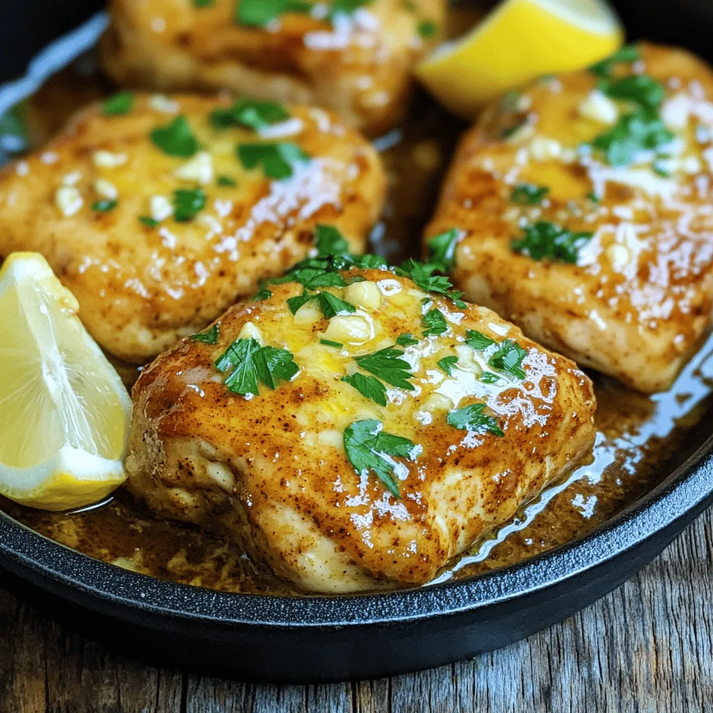 - 4 boneless, skinless chicken breasts - 1/2 cup unsalted butter, softened - 4 cloves garlic, minced - 1 tablespoon Dijon mustard - 1 tablespoon Worcestershire sauce - 2 tablespoons fresh parsley, chopped - 2 teaspoons smoked paprika - 1 teaspoon onion powder - 1 teaspoon cayenne pepper (adjust according to desired spice level) - Salt and black pepper, to taste - Juice of 1 fresh lemon - Optional: Lemon wedges for serving You can swap chicken breasts for thighs if you want darker meat. Thighs can add more flavor and moisture. If you want a dairy-free option, use vegan butter. It works well and keeps the dish creamy. For a low-sodium version, use low-sodium butter and reduce added salt. This way, you control the saltiness while keeping the taste. When choosing chicken, look for a bright color and no bad smells. Fresh chicken should feel firm, not slimy. For herbs, fresh is best, but dried can work too. If you choose dried, use less since they are stronger in flavor. For spices, check the expiration date. Fresh spices enhance the taste of your dish. Start by mixing the butter and seasonings. In a medium bowl, combine: - 1/2 cup unsalted butter, softened - 4 cloves garlic, minced - 1 tablespoon Dijon mustard - 1 tablespoon Worcestershire sauce - 2 tablespoons fresh parsley, chopped - 2 teaspoons smoked paprika - 1 teaspoon onion powder - 1 teaspoon cayenne pepper - Salt and black pepper, to taste - Juice of 1 fresh lemon Use a fork or spatula to mix until smooth and creamy. The ratios of ingredients are key to great flavor. The butter must balance the spices and acidity for a delicious taste. Adjust ingredients to suit your preference. To cook the chicken evenly, pat the breasts dry with paper towels. This helps the chicken brown nicely. Season both sides with salt and black pepper. Preheat a large, non-stick skillet over medium heat. Add one tablespoon of cowboy butter to the hot skillet. Once it melts, carefully place the chicken in the pan. Leave space between the pieces. Cook for 6-7 minutes until golden brown, then flip. Cook the other side for another 6-7 minutes, or until the chicken reaches 165°F (75°C). Basting is a great way to add flavor and moisture. During the last few minutes of cooking, scoop extra cowboy butter from the skillet. Use a spoon to pour it over the chicken. This infuses the meat with rich taste. Timing is important here; start basting when the chicken is almost done. This method keeps the chicken juicy and full of flavor. For the full recipe, check out the instructions above! To cook chicken well, aim for a temperature of 165°F. Use a meat thermometer to check. This ensures it is safe to eat. Look for clear juices running from the chicken. If the juices run clear, your chicken is done. The meat should not be pink inside. For extra flavor, try adding a pinch of garlic powder or onion powder. You can also mix in a splash of hot sauce for some heat. Fresh herbs like thyme or basil can brighten the dish. Use them to garnish the chicken just before serving. This adds color and taste to your plate. If you’re busy, prepare the chicken ahead of time. Marinate it the night before and store it in the fridge. This saves time on cooking day. Try one-pan cooking for easy clean-up. Cook the chicken and vegetables in the same skillet. This way, you get great flavors without the extra dishes. For more details, check the Full Recipe. {{image_4}} You can make this dish spicier. Start by adding more cayenne pepper. If you love heat, try adding diced jalapeños or serrano peppers. You can mix them into the butter or sprinkle them on top while cooking. This adds a nice kick and fresh flavor to the chicken. Adding fresh herbs can change the taste. Try using basil, cilantro, or thyme. Just chop them finely and mix them into the butter. Each herb brings a unique flavor. Parsley adds freshness, while basil gives a sweet touch. Experiment with what you have at home! Think about what to serve with the chicken. It goes great with rice or pasta. You can also add some veggies on the side. Steamed broccoli or roasted carrots work well. For a fun twist, serve it on a bed of mashed potatoes. These options make your meal complete and tasty. For the full recipe, check the details above. After you enjoy your flavorful cowboy butter chicken, store leftovers in the fridge. Place the chicken in an airtight container. This keeps it fresh and safe to eat. Make sure to do this within two hours of cooking. The chicken will stay good for about 3 to 4 days. If you want to store it longer, freezing is the best option. When it’s time to eat leftovers, reheating is key. Use low heat to warm chicken. This helps keep it moist. You can use an oven or microwave. For the oven, set it to 350°F (175°C). Place the chicken in a dish, cover with foil, and heat for about 20 minutes. In the microwave, heat in short bursts. Check every 30 seconds to avoid drying it out. To freeze your cooked chicken, let it cool first. Then, wrap it tightly in plastic wrap. Place it in a freezer-safe bag or container. This prevents freezer burn. You can freeze the chicken for up to 3 months. When you're ready to eat, thaw it in the fridge overnight. You can also use cold water or the microwave for quick thawing. Avoid hot water, as it can cook the chicken unevenly. Cooking chicken breasts takes about 12 to 15 minutes. This time can change based on thickness. Use a meat thermometer to check the internal temperature. The chicken should reach 165°F (75°C). This ensures it's safe to eat and still juicy. Yes, you can use chicken thighs. They are juicy and full of flavor. Cooking time may differ slightly. Thighs usually need around 15 to 20 minutes. Always check that they reach 165°F (75°C) as well. You can serve Cowboy Butter Chicken with many sides. Here are some great ideas: - Rice or quinoa for a filling base - Steamed vegetables for a healthy touch - Fresh salad for a light option - Crispy bread to soak up the butter sauce These sides make a complete meal and balance the flavors well. You can lighten up Cowboy Butter Chicken with a few easy swaps: - Use olive oil instead of butter for a heart-healthy option. - Substitute chicken breasts with lean cuts or skinless options. - Add more herbs or spices for flavor without extra calories. These tips help you enjoy the dish with less guilt. For the full recipe, visit the recipe section. We explored how to make Cowboy Butter Chicken, from ingredient choices to cooking techniques. Selecting fresh ingredients and adjusting flavors can enhance your dish. You learned tips for cooking and basting, plus variations to excite your palate. Remember, cooking should be fun and rewarding. Whether you make it spicy or herb-infused, enjoy every bite. With proper storage, you can savor your meal later. Now, it's your turn to create and impress!