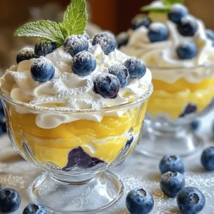 - 2 cups fresh blueberries - 1 cup heavy whipping cream - 1/2 cup lemon curd - 1/2 cup powdered sugar - 1 teaspoon pure vanilla extract - Zest of 1 lemon - Fresh mint leaves for garnish For this Lemon Blueberry Fluff recipe, fresh ingredients are key. Using ripe blueberries gives a sweet burst of flavor. The heavy cream adds richness, while the lemon curd brings a bright tang. You will also need some pantry staples. Powdered sugar sweetens the fluff without adding graininess. Pure vanilla extract enhances the overall taste. If you want to elevate your dessert, consider optional garnishes. Lemon zest adds a refreshing aroma and bright color. Fresh mint leaves offer a beautiful touch and a hint of freshness. For the full recipe and more details, check out the [Full Recipe]. Enjoy creating this delightful treat! First, take a large mixing bowl. Add the heavy whipping cream and vanilla extract. Use a handheld mixer or a stand mixer with a whisk attachment. Whip the cream on medium-high speed. Keep going until soft peaks form, which takes about 2-3 minutes. Once soft peaks form, sprinkle the powdered sugar in slowly. Continue to whip until you see stiff peaks. Be careful not to overwhip the cream. Overwhipping can make it grainy, and no one wants that! In a separate medium bowl, mix the lemon curd and lemon zest. Stir them well until they combine smoothly. Next, gently fold this lemon mixture into the whipped cream. Use a spatula for this step. Be careful to avoid deflating the whipped cream. Keep folding until you see no streaks of lemon. Now it's time to add the fresh blueberries. Gently mix them into the lemon cream. Ensure all the blueberries are evenly spread throughout the fluff. If you want, save a few blueberries for garnish later. To prevent deflation, use a light hand while mixing. Folding is key here. This step keeps your dessert light and fluffy, just like the name suggests! For the complete method, check out the Full Recipe. To make the best Lemon Blueberry Fluff, avoid whipping the cream too long. Overwhipping can make it grainy and less creamy. You want soft peaks first, then stiff peaks. This texture is key for a light and airy feel. Once you've mixed the cream, let it chill. Chilling for at least 30 minutes helps the flavors blend well. This waiting time is crucial for a tasty dessert. The flavors will meld, giving you a refreshing bite with every spoonful. When it's time to serve, think about how to present your fluff. Use clear dessert bowls or elegant glasses to show off those bright blueberries. This makes your dish look more appealing. For extra flavor, add toppings. A drizzle of lemon curd on top can enhance the taste. You could also sprinkle more lemon zest for a vibrant look. Fresh mint leaves make a great garnish too. They add color and a nice aroma that brightens the dish. {{image_4}} You can switch things up with this recipe. Instead of lemon curd, try lime curd. Lime gives a nice twist. You can also use orange curd for a sweeter taste. If you want more depth, add a hint of almond or coconut extract. A little can make a big difference. Just a few drops will elevate the flavors. Experiment and find your favorite mix! If you have a larger crowd, you can easily scale this recipe. Just double or triple the ingredients. This dish works well for parties or family gatherings. For smaller servings, consider using mini dessert cups. This way, everyone can have their own small treat. You’ll impress your guests with these cute, individual servings. For the full recipe, check the complete instructions above. To keep your Lemon Blueberry Fluff fresh, use clear containers with tight lids. Glass or plastic containers work well. Always let the fluff cool down before you seal it. This helps avoid condensation inside the container. Store it in the fridge to keep it safe and tasty. You can store Lemon Blueberry Fluff in the fridge for about three days. After that, it may lose its fluffiness. Look out for any changes in smell or color. If you see any signs of spoilage, like mold or an off smell, it’s best to toss it. Enjoy your dessert while it’s fresh for the best taste! Can I use frozen blueberries instead of fresh? Yes, you can use frozen blueberries. They work well in this recipe. However, frozen blueberries may release more juice. This can change the fluff's texture slightly. You might get a bit more color too. If you use frozen, let them thaw first. Drain any excess juice to keep the fluff thick. How to make Lemon Blueberry Fluff dairy-free? To make this fluff dairy-free, use coconut cream instead of heavy whipping cream. You can also use a dairy-free lemon curd. This keeps the same great flavor while making it suitable for those who avoid dairy. What is the best way to whip cream effectively? To whip cream well, start with cold equipment. Chill your bowl and beaters in the fridge for 10 minutes. This helps the cream whip faster. Beat on medium-high speed until soft peaks form. Add sugar slowly to prevent graininess. Keep whipping until stiff peaks form, but don’t overwhip. Can leftovers be frozen for later use? You can freeze leftovers, but the texture may change. Thaw them in the fridge before serving. The fluff might lose some of its lightness. For best results, enjoy it fresh. In this post, we explored how to make Lemon Blueberry Fluff. We covered all essential ingredients, from fresh blueberries to rich vanilla. I shared step-by-step instructions to whip cream and combine flavors. We also discussed variations, serving tips, and storage methods. This dessert is not just tasty; it's flexible too. You can adapt it to your own taste and needs. Enjoy making this easy and delightful treat!