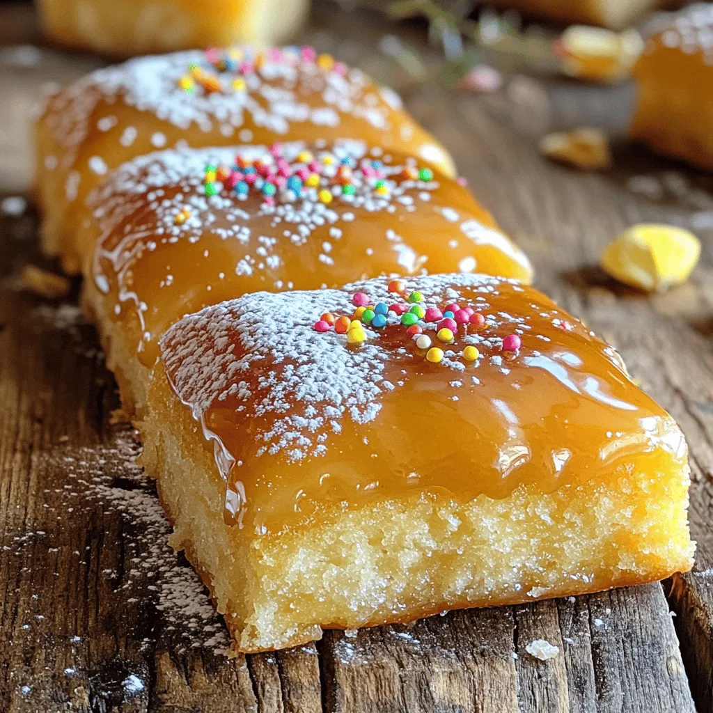 - 1 ½ cups all-purpose flour - 1 teaspoon baking powder - ½ teaspoon baking soda - ½ teaspoon salt - ½ teaspoon ground cinnamon - ¼ teaspoon ground nutmeg - ½ cup unsalted butter, softened - ½ cup brown sugar, packed firmly - ½ cup granulated sugar - 2 large eggs, room temperature - ½ cup buttermilk, room temperature - 1 teaspoon pure vanilla extract - ½ cup maple syrup (plus extra for drizzling) - 1 cup powdered sugar (for glaze) These ingredients create a soft and sweet treat. The mix of flours, sugars, and spices gives the bars a warm flavor. The maple syrup adds a nice, rich sweetness. - Ground cinnamon and nutmeg - Types of sugars to use - Flavor variations with extracts You can add spices like cinnamon and nutmeg for extra warmth. Brown sugar brings out a caramel-like taste. You can also try different extracts like almond or maple to change the flavor. Each addition makes these bars even more special. For the full recipe, follow the steps to make these delicious Maple Donut Bars! 1. Preheat your oven to 350°F (175°C). 2. Grease an 8x8 inch baking pan with butter or spray. 3. Line the bottom and sides with parchment paper. 4. In a bowl, whisk together: - 1 ½ cups all-purpose flour - 1 teaspoon baking powder - ½ teaspoon baking soda - ½ teaspoon salt - ½ teaspoon ground cinnamon - ¼ teaspoon ground nutmeg 1. In a large bowl, cream together: - ½ cup unsalted butter, softened - ½ cup brown sugar, packed - ½ cup granulated sugar 2. Use an electric mixer on medium speed. Beat until fluffy. 3. Add in 2 large eggs, one at a time. Mix well after each. 4. Stir in: - ½ cup buttermilk - 1 teaspoon pure vanilla extract - ½ cup maple syrup 5. Gradually mix in the dry ingredients. Use low speed. 6. Don’t overmix. A few lumps are okay. 1. Pour the batter into the prepared pan. Spread evenly. 2. Bake for 25-30 minutes. Check with a toothpick until it comes out clean. 3. Cool in the pan for 10 minutes. 4. Lift out using the parchment overhang. 5. Transfer to a wire rack to cool completely. 6. To make the glaze, mix: - 1 cup powdered sugar - ½ cup maple syrup 7. Drizzle the glaze over the bars once they cool. 8. Cut into squares or rectangles. Enjoy your Maple Donut Bars! For the full recipe, refer to the previous section. To make your maple donut bars moist, pay close attention to your ingredients. Start with room temperature ingredients. This helps everything mix well and creates a smoother batter. I suggest using buttermilk. It adds a nice tenderness to your bars, making them soft and fluffy. Don't forget this step: let your bars cool before glazing. Cooling helps the glaze stick better and keeps your bars from getting soggy. Making the perfect glaze is simple. Combine powdered sugar and maple syrup in a bowl. Mix until it's smooth. If you want a thicker glaze, add more powdered sugar. For a thinner glaze, just add more syrup. When you’re ready to glaze, use a spoon or a piping bag. This gives your bars a nice, clean look. You can also add fun toppings. Chopped nuts or colorful sprinkles add flavor and texture to your treats. Your bars will look and taste amazing! {{image_4}} You can easily change the flavor of your maple donut bars. Here are some fun ideas: - Adding nuts like pecans or walnuts: Chopped nuts add crunch. Mix in ½ cup of your favorite nuts into the batter for a tasty twist. The nuts pair well with the maple flavor. - Experimenting with chocolate or caramel: If you love chocolate, swirl in some melted chocolate. For caramel lovers, drizzle warm caramel over the glaze. Both options create a rich flavor that feels indulgent. - Seasonal variations for holidays: For fall, add pumpkin spice to the batter. In winter, try peppermint extract. These small changes can make your bars festive and fun. You can adjust the recipe to fit different diets. Here are some ideas to make it work for you: - Gluten-free alternatives: Use a gluten-free flour blend instead of all-purpose flour. This swap keeps the texture soft and moist without the gluten. - Dairy-free adjustments: Replace unsalted butter with a dairy-free option like coconut oil. Use almond or soy milk in place of buttermilk. These swaps keep the bars rich and tasty. - Low-sugar version ideas: To reduce sugar, use a sugar substitute like stevia or monk fruit. This change can help cut calories while keeping the sweet flavor. For the full recipe, check out the ingredients and instructions above. Enjoy experimenting with these variations! To keep your maple donut bars fresh, store them in an airtight container. Set the container in a cool, dry place away from direct sunlight. This way, they stay soft and tasty for up to five days. If you want to keep them even longer, you can freeze them. Wrap each bar tightly in plastic wrap and then place them in a freezer-safe bag. They can last up to three months in the freezer. When you are ready to eat a bar, let it thaw at room temperature. If you want a warm treat, pop it in the microwave for about 10-15 seconds. This method restores the soft texture. For a special treat, top it with a bit more maple syrup before serving. You can enjoy them straight from the fridge, too! They still taste great when cold, and the flavors are even more pronounced. To make Maple Donut Bars, follow these simple steps: - Preheat your oven to 350°F (175°C). - Grease an 8x8 inch baking pan with butter. - Whisk together flour, baking powder, baking soda, salt, cinnamon, and nutmeg. - In another bowl, cream butter, brown sugar, and granulated sugar. - Add eggs one at a time, mixing well after each. - Stir in buttermilk and vanilla extract. - Gradually mix in dry ingredients. - Pour the batter into the pan and bake for 25-30 minutes. - Cool in the pan, then glaze with maple syrup. For exact measurements, check the Full Recipe. Yes, you can use different syrups for your bars. Maple syrup is the star here, but you can try: - Honey for a floral sweetness. - Agave for a mild flavor. - Molasses for a rich depth. Each syrup adds a unique twist to the flavor. Maple syrup gives that classic taste, while honey adds a light touch. Maple Donut Bars can last up to 5 days when stored properly. To keep them fresh: - Store them in an airtight container. - Keep them at room temperature. Check for signs of spoilage, like mold or an off smell. If they look or smell funny, it’s time to toss them. Making maple donut bars is simple and fun. We explored the essential ingredients and optional enhancements. The step-by-step instructions guide you from mixing to baking. Tips helped us achieve moist bars with just the right glaze. Variations opened the door to different flavors and dietary needs, making this recipe versatile. In the end, you can enjoy this treat your way. Experiment with flavors and storage options. Now, you are ready to bake and share these delicious bars with others!