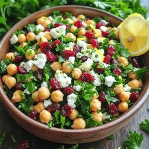 - Chickpeas: 1 can (15 oz), thoroughly drained and rinsed - Feta Cheese: 1 cup crumbled, preferably from sheep's milk - Dried Cranberries: 1/2 cup, unsweetened for a tangier taste - Red Onion: 1/4 cup, finely chopped - Fresh Parsley: 1/4 cup, chopped - Extra-Virgin Olive Oil: 1/4 cup - Fresh Lemon Juice: 2 tablespoons - Lemon Zest: 1 teaspoon, finely grated - Honey or Maple Syrup: 1 teaspoon - Salt and Pepper: to taste The ingredients for this dish are simple but full of flavor. Chickpeas give a nice base. They are high in protein and very filling. Feta cheese adds a creamy and salty touch. I love using sheep's milk feta for its rich taste. Dried cranberries are a great addition. They add sweetness and some tang. To balance these flavors, I use red onion. It gives crunch and a bit of bite. Fresh parsley brightens the dish. It adds color and freshness. Olive oil helps bring all the flavors together. I always choose extra-virgin for its rich taste. The zesty lemon vinaigrette makes this dish pop. Fresh lemon juice and zest give it that bright flavor. Honey or maple syrup adds a hint of sweetness. Salt and pepper round out the taste. You can find the full recipe in the article. Enjoy creating this vibrant dish that’s perfect for any meal! - Step 1: Combine chickpeas, red onion, feta cheese, cranberries, and parsley in a bowl. Use a large mixing bowl to give yourself space to mix. I love using my hands to gently fold these ingredients. It feels personal and helps keep the feta intact. - Step 2: Whisk together olive oil, lemon juice, lemon zest, and honey. Grab a small bowl for this. Whisk until the mixture is smooth. The honey adds a nice touch of sweetness that balances the tartness of the lemon. - Step 3: Drizzle vinaigrette over the chickpea mixture and toss gently. Make sure every piece gets a nice coat. Tossing gently keeps the feta from crumbling too much. You want those lovely chunks to shine. - Step 4: Season with salt and pepper, adjusting to taste. A pinch of salt can really bring out the flavors. Taste as you go. This step can make all the difference! - Step 5: Let rest for at least 10 minutes for flavors to meld. This step is key. Letting it sit allows the ingredients to soak in all those lovely flavors. I often prepare it ahead of time for this reason. - Step 6: Serve chilled or at room temperature. I prefer serving it at room temp to enjoy the full blend of flavors. This dish shines at gatherings or as a fresh side dish. Remember, you can find the full recipe at the top of this article. Enjoy making this flavorful dish! - Tip 1: Use high-quality feta for better flavor. A rich, creamy feta enhances the taste of every bite. I love using feta made from sheep's milk. It adds depth and a unique tang to the dish. - Tip 2: Allow the salad to sit before serving for enhanced taste. Letting it rest for at least 10 minutes helps the flavors mix. The chickpeas soak up the zesty lemon vinaigrette, making each bite burst with flavor. - Tip 3: Add a pinch of red pepper flakes for a spicy kick. The heat from the flakes contrasts well with the sweetness of the cranberries. Just a little goes a long way in elevating your dish. These tips will help you create a vibrant and tasty salad. For the full recipe, check out the details provided earlier. Enjoy cooking! {{image_4}} You can make this dish your own by changing a few ingredients. Here are some fun ideas. - Variation 1: Swap cranberries for dried cherries or raisins. These fruits add sweetness and a unique flavor twist. Cherries bring a tart note, while raisins add a rich sweetness. - Variation 2: Add nuts like walnuts or almonds for texture. Chopped nuts give a nice crunch and make the salad more filling. They also add healthy fats and protein. - Variation 3: Incorporate fresh vegetables like cucumbers or bell peppers. These veggies add color and freshness. Cucumbers bring a cool crunch, while bell peppers add a sweet and crisp bite. These variations keep your Feta & Cranberry Chickpeas exciting. Feel free to mix and match based on your taste. Enjoy exploring the endless options! Check out the Full Recipe for more ideas. - Storage Tip 1: Keep in an airtight container in the refrigerator. This helps retain freshness. - Storage Tip 2: Best consumed within 2-3 days for optimal freshness. The flavors stay bright during this time. - Storage Tip 3: Avoid freezing due to texture changes. The feta and chickpeas may not hold up well. Following these tips will ensure your Feta & Cranberry Chickpeas with Zesty Lemon Vinaigrette stay delicious. For the full recipe, check out the details above. Enjoy your tasty dish! Yes, you can make this salad vegan! Simply swap the feta cheese for a vegan cheese alternative. You can also use maple syrup instead of honey for sweetness. This way, you keep the yummy flavors while staying plant-based. This salad stays fresh for about 2 to 3 days in the fridge. Store it in an airtight container to keep it tasty. The flavors get better as it sits, but aim to eat it within this time for the best quality. You can serve this salad with grilled chicken, fish, or even on its own as a light meal. It pairs well with pita bread or as a side dish with any main course. The flavors make it a versatile option for lunch or dinner. You can use either canned or dried chickpeas. Canned chickpeas are quick and convenient. Just drain and rinse them. If you use dried chickpeas, soak them overnight and then cook them until tender. Both options work great in this salad. To make the zesty lemon vinaigrette, whisk together extra-virgin olive oil, fresh lemon juice, lemon zest, and honey in a small bowl. Mix well until smooth. This vinaigrette adds a bright flavor that elevates the salad. It’s easy and quick to make! This blog post shared a simple, fresh salad recipe packed with great ingredients. You learned how to mix chickpeas, feta, cranberries, and more for a tasty dish. Remember to let it sit for flavors to blend and feel free to customize it. Storing your leftovers properly ensures you enjoy it for a few days. Now, you can impress anyone with this quick and healthy recipe. Enjoy making and sharing this vibrant salad!