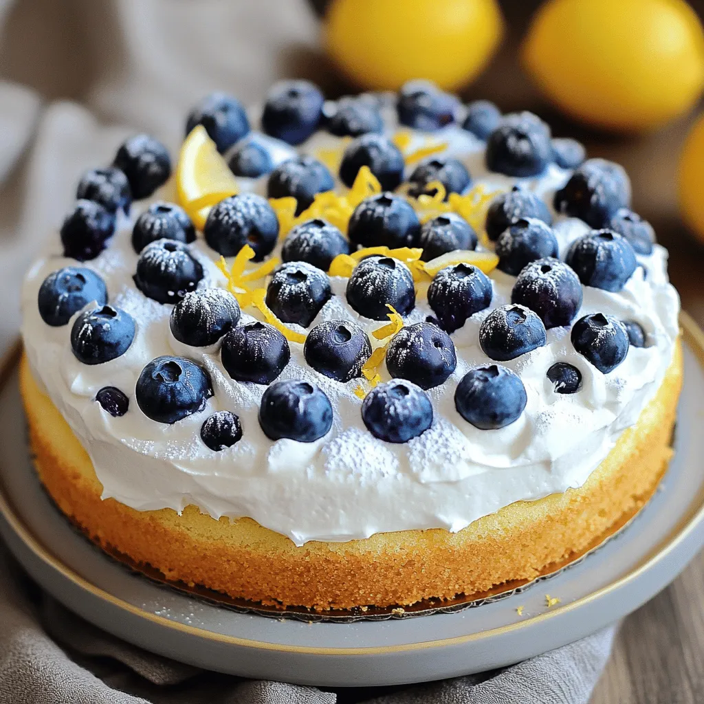- 1 ½ cups all-purpose flour - 1 teaspoon baking powder - ¼ teaspoon baking soda - ¼ teaspoon salt - ½ cup unsalted butter, softened - 1 cup granulated sugar - 2 large eggs - 2 tablespoons lemon zest - ½ cup sour cream - 1 teaspoon vanilla extract - 1 cup fresh blueberries - 1 tablespoon lemon juice These ingredients create a lovely balance of sweet and tart. The blueberries burst with flavor, while the lemon adds a bright note. - 1 cup heavy whipping cream - 2 tablespoons powdered sugar - 1 teaspoon vanilla extract - 1 tablespoon lemon zest This topping is rich and creamy. It complements the cake perfectly. The lemon zest in the crème adds an extra pop of flavor. When baking, accurate measurements matter. Use dry measuring cups for flour and sugar. Spoon flour into the cup, then level it off with a knife. This way, you avoid packing in too much flour. For blueberries, fresh is best. They have a burst of juice and flavor. If you can't find fresh ones, frozen blueberries work too. Just remember to thaw and drain them first. This keeps your batter from getting too wet. For the full recipe, refer to the section above. Enjoy baking this delightful treat! 1. Preheat your oven to 350°F (175°C). 2. Prepare a 9-inch round cake pan. Grease it with butter or spray. You can also line the bottom with parchment paper. This helps the cake come out easily. 3. In a medium bowl, mix together the all-purpose flour, baking powder, baking soda, and salt. Whisk these until well blended. Set this aside for later. 1. In a large bowl, use an electric mixer to cream the softened butter and sugar. Mix until it is light and fluffy, about 3-4 minutes. 2. Add the eggs one at a time. Mix well after each egg. 3. Next, add the lemon zest, sour cream, and vanilla extract. Blend until everything is smooth. 4. Gradually add the flour mixture to the wet ingredients. Stir gently until just combined. Do not overmix; this keeps the cake tender. 5. Carefully fold in the fresh blueberries and lemon juice. Be gentle so you do not smash the berries. 1. Pour the cake batter into the prepared pan. Use a spatula to spread it evenly. 2. Place the pan in the preheated oven. Bake for 30-35 minutes. 3. To check if the cake is done, insert a toothpick in the center. If it comes out clean, the cake is ready. 4. After baking, remove the cake from the oven. Let it cool in the pan for about 10 minutes. Then, transfer it to a wire rack to cool completely. Follow these steps for a perfect Blueberry Lemon Crème Cake. For the complete details, check the Full Recipe. To get the best cake, do not overmix the batter. Overmixing makes the cake dense. Mix just until you see no dry spots. This helps keep the cake light and fluffy. Use a spatula to fold in the blueberries gently. This way, you won't squish them. For a beautiful presentation, add garnishes on top. Fresh blueberries and lemon zest make it pop. You can also add a sprig of mint for color. When serving, pair the cake with tea or lemonade. Both drinks match the cake's fresh flavors. If the cake sinks, it may be due to overmixing or an oven that’s too hot. To fix a dense cake, check your measurements. Use a kitchen scale for accuracy. If you live at a high altitude, adjust your baking time. You may need to lower the oven temperature slightly. For the full recipe and more details on making this delightful cake, check the Full Recipe section. {{image_4}} You can change the fruits in this cake for a new taste. Try using raspberries or strawberries instead of blueberries. These fruits add their own unique flavor. You can also mix fruits for a fun twist. Adding spices can change the whole cake. A little cinnamon gives warmth. Nutmeg adds a nice depth to the cake. Start with small amounts, then taste the batter to adjust. To make a gluten-free version, swap the all-purpose flour. I recommend using almond flour or a gluten-free blend. These options keep the cake moist. You may need to adjust the amount slightly. Add an extra egg for better structure. It helps the cake rise while keeping it soft. Making the cake dairy-free is simple. Use coconut cream instead of heavy cream. For a vegan version, replace eggs with flaxseed or applesauce. You can also use non-dairy milk for sour cream. To lower sugar, substitute with honey or maple syrup. Just remember that these sweeteners can change the cake's texture. Adjust as needed to find the right balance. For the full recipe, check the earlier sections. To keep your Blueberry Lemon Crème Cake fresh, place it in an airtight container. Store it in the fridge, where it can last for about four days. If you want to freeze the cake, slice it into individual pieces. Wrap each piece tightly in plastic wrap, then place them in a freezer bag. For the crème topping, store it in a separate container in the fridge. It’s best to add the crème just before serving for the best taste. In the fridge, your cake stays good for about four days. If it stays longer, check for signs of spoilage. Mold is a clear sign that it’s no longer safe to eat. If the cake smells sour or has a dry texture, it's also best to toss it out. When reheating, use the oven to keep the cake's texture. Preheat your oven to 350°F (175°C). Place a slice on a baking sheet and warm it for about 10 minutes. This way, the cake stays soft and moist. If you have leftovers, serve them with fresh blueberries or a drizzle of lemon juice for extra zing. Enjoying it cold is also a great option! How do you ensure the blueberries don’t sink in the batter? To keep blueberries afloat, toss them in flour before adding them to the batter. This light coating helps them stay suspended during baking. Also, gently fold the blueberries in, rather than stirring hard. This method protects the berries and keeps the cake light. Can I use a different type of cream for the topping? Yes, you can use whipped coconut cream or cream cheese. Both options add a unique flavor. Just ensure they are whipped well to achieve a nice texture. Adjust sweeteners if needed, as some creams may be sweeter than heavy whipping cream. Can I make this cake ahead of time? Absolutely! You can bake the cake a day in advance. Just store it in an airtight container at room temperature. Wait to add the crème topping until the day you serve it. This keeps it fresh and prevents sogginess. What is the best way to adjust the recipe for a larger batch? To make a larger batch, simply double the ingredients. Use bigger pans or multiple pans. Ensure to adjust baking time as needed. Check doneness with a toothpick. If baking in multiple pans, rotate them halfway through for even cooking. What does it mean to fold in ingredients? Folding in means to mix gently. Use a spatula to lift the batter from the bottom and over the top. This method keeps air in the mixture, making your cake fluffy. It’s perfect for adding delicate ingredients like blueberries or whipped cream. How to properly cream butter and sugar for baking? Start with softened butter at room temperature. Beat it with sugar until it's light and fluffy. This process takes about 3-4 minutes. Proper creaming incorporates air, which helps the cake rise well. It’s a key step for texture in baked goods. This blog post covered how to make a delicious blueberry cake. We discussed key ingredients, precise measurements, and tips for perfecting texture. Remember, mixing gently leads to a lighter cake. Explore variations, like gluten-free options or different fruits. Store leftovers properly to maintain freshness. Use the FAQs for quick answers to common questions. Baking is fun and rewarding. Follow these steps, and you’ll impress everyone with your cake! Enjoy your baking journey and keep experimenting.