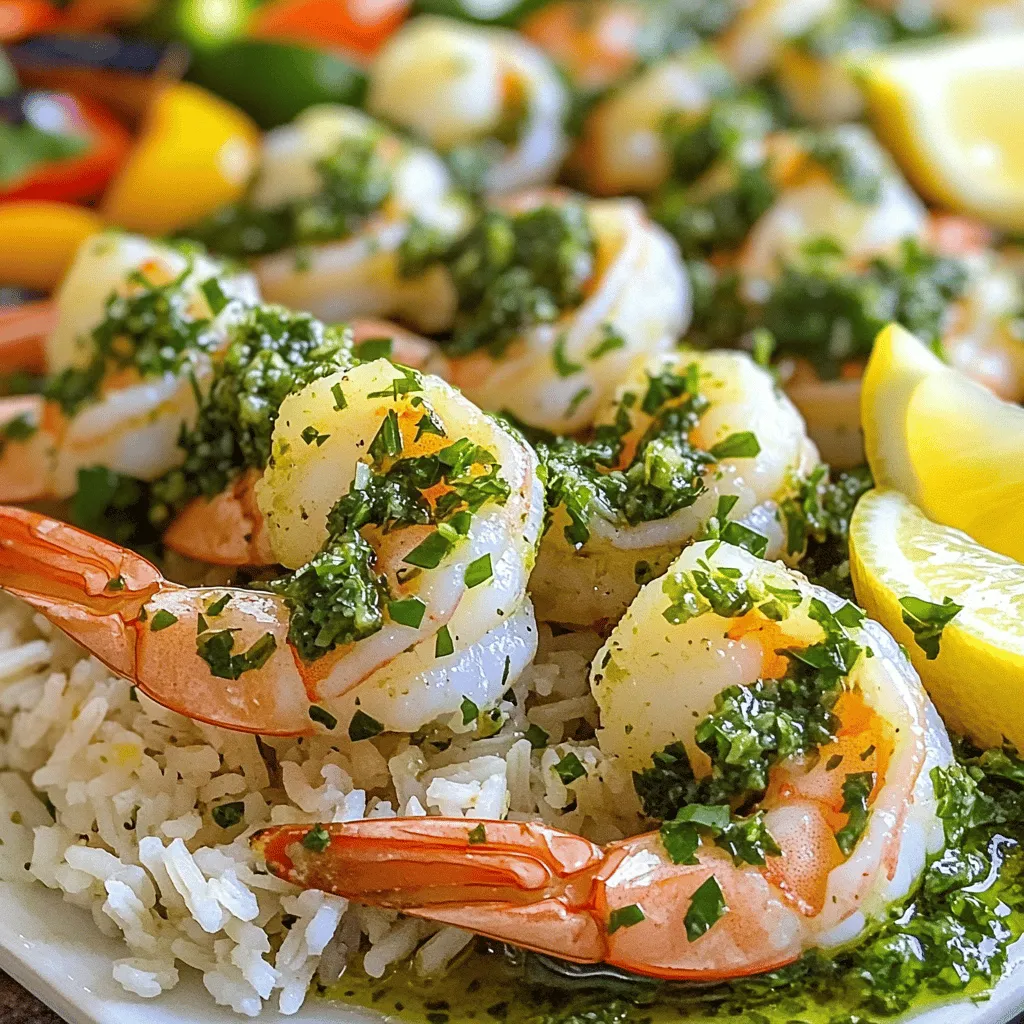 To make this dish, you will need: - 1 pound large shrimp, peeled and deveined - 1 tablespoon extra virgin olive oil - Sea salt and freshly cracked black pepper to taste - 1 cup fresh parsley, finely chopped - 1/4 cup fresh cilantro, finely chopped - 2 cloves garlic, minced - 1 teaspoon red pepper flakes - 1/2 teaspoon ground cumin - 1/4 cup red wine vinegar (or substitute with fresh lemon juice) - Zest and juice of 1 large lemon - 1/2 teaspoon dried oregano These ingredients create a fresh and flavorful dish. The shrimp are the star, while the chimichurri sauce adds a bright kick. You can change up the dish by adding: - Cherry tomatoes for sweetness - Avocado for creaminess - Red onion for crunch - Mixed bell peppers for color These additions let you customize the dish to your taste. Feel free to experiment and make it your own! To prepare this dish, you'll need a few key tools: - Large skillet for searing - Medium mixing bowl for the chimichurri - Knife for chopping - Cutting board for prep - Paper towels for drying shrimp Having these tools ready makes cooking easy and fun! This dish is quick to make, and you'll love how it turns out. For the complete recipe, check out the [Full Recipe]. First, grab a medium mixing bowl. You will mix fresh herbs here. Chop up one cup of parsley and a quarter cup of cilantro. Add two minced garlic cloves for a nice kick. Then, sprinkle in one teaspoon of red pepper flakes and a half teaspoon of ground cumin. Next, pour in a quarter cup of red wine vinegar or fresh lemon juice. Zest one large lemon and add that zest too. Finally, add a half teaspoon of dried oregano. Mix all the ingredients well. Season with sea salt and fresh black pepper to taste. Set the sauce aside. Let it sit so the flavors can blend. Now, take one pound of large shrimp. Make sure they are peeled and deveined. Use a paper towel to pat them dry. This step is key; dry shrimp will sear better. In a large bowl, drizzle one tablespoon of extra virgin olive oil over the shrimp. Sprinkle sea salt and black pepper generously. Toss the shrimp well to coat them evenly. This will add flavor to every bite. Heat a large skillet on medium-high heat. Once it's hot, place the seasoned shrimp in a single layer. Sear the shrimp for two to three minutes on each side. Watch for the color change to pink and opaque. If your skillet gets crowded, cook the shrimp in batches. This ensures they sear properly. After the shrimp are cooked, turn off the heat. Drizzle the chimichurri sauce over the shrimp. Gently toss the shrimp to coat them evenly. This step brings all the flavors together. For a beautiful presentation, plate the shrimp on a bed of rice. You can use white or brown rice. Serve with colorful grilled veggies for a nice contrast. To add more color, garnish with fresh herbs and lemon wedges. Enjoy your flavorful dish! For the complete cooking process, refer to the Full Recipe. To get that perfect sear, start with dry shrimp. Pat them with a paper towel. This helps them brown nicely. Use a hot skillet. This helps seal in flavors and juices. Cook them in a single layer. Overcrowding makes them steam instead of sear. Sear for about 2-3 minutes per side. Look for a bright pink color. This shows they are ready to flip. Chimichurri sauce is key to this dish. Fresh herbs bring bright flavors. You can add more garlic if you love it. A splash of lemon juice brightens the sauce too. If you want heat, add more red pepper flakes. For a twist, try using fresh basil or mint. These herbs can change the flavor profile. How you serve the dish matters. Use a nice plate to show off the shrimp. A fluffy bed of rice creates a nice contrast. Add colorful grilled veggies on the side. This makes the dish pop. For finishing touches, sprinkle extra herbs or lemon wedges on top. This makes it look fresh and inviting. For the full recipe, check out [Full Recipe]. {{image_4}} You can swap shrimp for other proteins. Chicken works well with chimichurri. Just cut it into bite-sized pieces. Sear it until golden brown. Fish like salmon or tilapia can also shine in this dish. Adjust cooking time as needed. Tofu is a great choice for a vegetarian option. It soaks up flavors nicely. Chimichurri is flexible. Try using basil instead of parsley for a twist. This gives a sweet note to the sauce. You can add mint for a refreshing flavor. Mixing in red onions adds a nice crunch. Don't forget to change the vinegar too. Apple cider vinegar can add a fruity touch. Want more heat? Add more red pepper flakes. You can also use fresh jalapeños for a spicier kick. If you prefer mild, skip the red pepper flakes. Add some honey for a touch of sweetness instead. This dish can adapt to your taste easily. Try different combinations until you find your favorite. For the full recipe, check out the section earlier. After making pan seared chimichurri shrimp, let it cool. Place the shrimp in an airtight container. They can stay fresh in the fridge for up to three days. Always check for any strange smells or changes in color before eating. You can freeze leftover shrimp for later use. First, make sure the shrimp are cool. Place them in a freezer-safe bag or container. Remove as much air as possible to prevent freezer burn. They will keep well for about three months. When ready to eat, thaw them overnight in the fridge for the best results. To reheat the shrimp, use a skillet on low heat. This method helps keep them tender. Add a splash of water or broth to avoid dryness. Heat for about five minutes, stirring gently. You can also use a microwave, but be careful. Heat in short bursts to avoid overcooking. For the best taste, drizzle some fresh chimichurri on top before serving. Cook shrimp for about 2-3 minutes on each side. They turn pink and opaque when done. This quick cooking time keeps them juicy and tender. Overcooking makes them tough, so stay close to your skillet. Yes, you can prepare chimichurri ahead of time. Making it a day before lets the flavors blend well. Just store it in the fridge in a sealed container. Let it sit at room temperature for a bit before serving. You can enjoy shrimp with many sides. Here are some ideas: - Fluffy white or brown rice - Colorful grilled vegetables - A fresh green salad - Crusty bread to soak up extra sauce Avoid cooking shrimp in a crowded pan. This can cause them to steam instead of sear. Always pat them dry before seasoning. This helps them brown nicely. Yes, you can use frozen shrimp. Just make sure to thaw them first. Place them in the fridge overnight, or run them under cold water. This helps them cook evenly and keeps the flavor fresh. For the complete cooking process, check the Full Recipe. This blog post has shown how to make pan-seared chimichurri shrimp. You learned about key ingredients, tools, and step-by-step cooking steps. I shared tips for great flavor and presentation. You also discovered how to store leftovers and found answers to common questions. Enjoy making this dish to impress your family or friends. With a few simple steps, you can create a tasty meal that everyone will love. Happy cooking!