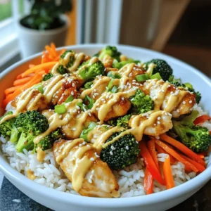 To make a tasty Bang Bang Chicken Bowl, gather these ingredients: - 2 boneless, skinless chicken breasts - 1 cup cooked jasmine rice - 1 cup broccoli florets - 1 carrot, julienned - 1 red bell pepper, sliced - 2 green onions, chopped - 1 tablespoon cornstarch - 2 tablespoons vegetable oil - 1/4 cup mayonnaise - 2 tablespoons sweet chili sauce - 1 tablespoon sriracha (adjust for desired spice level) - Salt and pepper to taste - Sesame seeds for garnish Using fresh ingredients can make a big difference in taste. Fresh chicken and crisp vegetables enhance the flavors. They add color and texture, giving your dish a vibrant look. Store-bought options can save time but might lack freshness. When you can, choose fresh for the best results. If you have allergies, don’t worry! You can make swaps. For gluten-free, use tamari instead of soy sauce. Instead of mayonnaise, try Greek yogurt for a lighter option. If you are allergic to sesame, skip the seeds. These changes keep the dish safe while still being tasty. Always check labels to ensure safety! Start by cutting the chicken breasts into bite-sized pieces. This step is key for even cooking. Next, season the chicken with salt and pepper in a bowl. Sprinkle cornstarch over the chicken pieces. Toss them well to coat each piece evenly. This will give you a nice crispy texture when cooking. Now, let's prepare the vegetables. Wash and cut the broccoli into florets. Peel and julienne the carrot. Slice the red bell pepper. These colorful veggies add crunch and flavor to your bowl. Heat 2 tablespoons of vegetable oil in a large skillet over medium heat. Once the oil is hot, add the chicken in a single layer. Avoid crowding the pan, as this will help the chicken brown nicely. Cook for about 6-8 minutes. Turn the pieces occasionally until they are golden brown and cooked through. They should feel firm to the touch when done. Remove the chicken from the skillet and set it aside on a plate. In a small bowl, mix together 1/4 cup of mayonnaise, 2 tablespoons of sweet chili sauce, and 1 tablespoon of sriracha. Stir well until the sauce is smooth. This sauce is where the magic happens! Taste it and adjust the sriracha if you want more heat. Remember, you can always add more spice, but you can't take it away! Now, you are ready to assemble your Bang Bang Chicken Bowl. Follow the full recipe for a delightful meal. To get the best flavor in your Bang Bang Chicken Bowl, start with the chicken. Cut your chicken breasts into even pieces. This ensures they cook evenly. Season them well with salt and pepper. The cornstarch adds a nice crunch when cooked. When you heat the oil, make sure it’s hot before adding the chicken. This helps to seal in the juices. Cook the chicken until it is golden and crispy. This makes it both tasty and appealing. For a great look, layer your bowl nicely. Start with jasmine rice at the bottom. Add the colorful veggies next. This includes broccoli, carrots, and red bell peppers. They bring vibrant colors to your bowl. Then, place the crispy chicken on top. Drizzle the Bang Bang sauce over everything. Finally, sprinkle with green onions and sesame seeds. If you want, add a lime wedge on the side. This adds freshness and a pop of color. To save time, prep your ingredients ahead. Chop your veggies the night before. Store them in the fridge to keep them fresh. You can also marinate the chicken in advance. This allows deeper flavor. Use leftover rice if you have it. It cuts down on cooking time. Lastly, make the Bang Bang sauce while the chicken cooks. This way, everything comes together quickly. Enjoy your meal without the wait! {{image_4}} To make this dish gluten-free, swap the soy sauce with tamari. This small change keeps the flavor while meeting gluten-free needs. If you want a vegan option, replace the chicken with tofu or tempeh. Use the same steps for cooking. For the sauce, choose a vegan mayonnaise to keep it plant-based. You can still enjoy that creamy, spicy flavor! If you want to change the base, try quinoa or cauliflower rice. Quinoa adds protein and a nutty taste. Just cook it according to the package instructions. Cauliflower rice is a great low-carb choice. Simply pulse fresh cauliflower in a food processor until it resembles rice. Sauté it for a few minutes before adding toppings. Want to make your Bang Bang Chicken Bowl even better? Add toppings like avocado or sliced cucumbers for creaminess and crunch. Chopped cilantro or fresh basil can give a fresh taste. You can even sprinkle crushed peanuts on top for extra texture. These small changes make your bowl fun and full of flavor. Check the Full Recipe for more delicious details! To store leftovers, let the dish cool first. Place the Bang Bang Chicken Bowl in an airtight container. Make sure to separate the rice, chicken, and veggies if possible. This keeps them fresh longer. Store it in the fridge for up to three days. When you're ready to enjoy leftovers, reheat them gently. Use a microwave-safe dish and cover it to keep moisture in. Heat for 1-2 minutes, stirring halfway. If you want a crispy texture, use a skillet. Heat on medium for about 5-7 minutes. This method revives the crunch in the chicken and veggies. You can freeze the Bang Bang Chicken Bowl for up to three months. Use freezer-safe containers to prevent freezer burn. When ready to eat, move it to the fridge for a day to thaw. Reheat as mentioned above, adding a splash of water if it seems dry. Enjoy your meal just as fresh as before! You can find the full recipe here. You can serve a variety of sides with your Bang Bang Chicken Bowl. Some great options are: - Steamed edamame - Crispy wontons - Fresh cucumber slices - A simple green salad - Mango slices for sweetness These sides add color and flavor to your meal. To heat things up, you can add more sriracha to your Bang Bang sauce. Here are a few more ideas: - Use a hotter chili sauce instead of sweet chili sauce. - Add chopped fresh chili peppers to the chicken while cooking. - Sprinkle red pepper flakes over the finished bowl. Adjust the spice to your taste for a delightful kick. Yes, you can prepare parts of the Bang Bang Chicken Bowl ahead of time. Here’s how: - Cook the chicken and veggies in advance and store them in the fridge. - Make the Bang Bang sauce and keep it in a sealed container. - Cook the rice and store it separately. When ready to eat, just reheat everything and assemble your bowl. This makes meal prep easy and fun! For the full recipe, check the link provided. In this post, we explored how to make a Bang Bang Chicken Bowl. We covered the ingredients, cooking steps, and tips for the best flavors. You learned about fresh versus store-bought items, and how to adjust for allergies. Remember to store leftovers well and reheat them for great taste. Try different variations to suit your diet. This dish is versatile and fun. Enjoy your cooking journey!