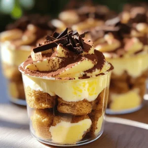 To create delightful mini tiramisu cups, you'll need a few essential ingredients. Each one plays a key role in making this treat both rich and tasty. - 1 cup of strong brewed coffee, cooled to room temperature - 1 teaspoon of pure vanilla extract - 1 cup of mascarpone cheese, softened - 1 cup of heavy whipping cream - 1/2 cup of powdered sugar, sifted - 1 cup of ladyfinger cookies, coarsely crushed - Unsweetened cocoa powder for dusting - Dark chocolate shavings for garnish These ingredients work together to build layers of flavor. The coffee gives a rich taste, while the mascarpone cheese adds creaminess. The whipped cream provides lightness, and the ladyfingers act as the perfect base. Dusting with cocoa powder and adding chocolate shavings gives a nice finish. For the full recipe, check out the complete guide to making these mini tiramisu cups. First, brew one cup of strong coffee. Let it cool to room temperature. Once cooled, add one teaspoon of pure vanilla extract. This mix needs time to blend. Set it aside so the flavors can infuse. In a clean bowl, whip one cup of heavy cream with half a cup of sifted powdered sugar. Use an electric mixer on medium speed. Keep mixing until soft peaks form, which will take about 2-3 minutes. Next, gently fold in one cup of softened mascarpone cheese. Be careful not to lose the airiness of the whipped cream. Now, prepare to layer your cups. Quickly dip each ladyfinger into the coffee mixture for about one to two seconds. They should soak but not become mushy. Arrange the soaked ladyfingers at the bottom of your serving cups. Next, spoon a layer of the mascarpone mixture over the ladyfingers. Smooth it out evenly with a spatula. Repeat this process—add another layer of soaked ladyfingers, followed by more mascarpone mixture—until the cups are filled. Finish with a generous layer of mascarpone on top. Cover each cup tightly with plastic wrap. Refrigerate them for at least four hours, but overnight is best. This chilling time helps the flavors develop. Before serving, dust the tops with unsweetened cocoa powder. For a gourmet touch, add dark chocolate shavings. For the full recipe, check out the details above! To get the best tiramisu, soft peaks in whipped cream are key. Soft peaks mean your cream holds shape but is still fluffy. Whip until you see peaks that gently bend over. This light texture makes your dessert creamy and airy. When you fold in mascarpone cheese, be gentle. Use a rubber spatula and scoop from the bottom. This keeps the mixture light. If you stir too hard, you lose that lovely fluffiness. Soaking ladyfingers is an art. You want to dip them in coffee for just 1-2 seconds. This gives them a nice coffee flavor without turning them mushy. If they soak too long, they fall apart when you layer them. Ensure the soaked ladyfingers stay firm for the layers. Lay them at the bottom of each cup to create a solid base. The right soak time keeps your dessert intact and delicious. For a stunning presentation, serve your mini tiramisu cups in clear glass. This shows off the lovely layers of coffee and cream. You can use small mason jars or dessert cups. Garnish your cups with unsweetened cocoa powder for a rich look. Dark chocolate shavings add a touch of elegance. If you want, top each cup with a whole coffee bean or a mint leaf. These small details make your dessert pop! Check out the Full Recipe to guide you through making these tasty treats. {{image_4}} You can bring new life to mini tiramisu cups by adding liqueurs. Amaretto or coffee liqueur enhances the depth of flavor. Just a splash can make a big difference. You can also try different extracts like almond or hazelnut. This small change can give your dessert a unique twist. If you want to lighten things up, use light mascarpone or whipped topping. This keeps the creamy texture while reducing calories. You can also opt for gluten-free ladyfingers. Many brands now offer tasty gluten-free options, so no one feels left out. Seasonal fruits can add bright flavors. Try adding raspberries or strawberries for a fresh touch. These fruits pair well with the rich creaminess. You can also create themed cups for holidays. Think pumpkin spice for fall or peppermint for winter. Each season brings a chance to create something special in your mini tiramisu cups. For more ideas and detailed steps, check the Full Recipe. To keep your mini tiramisu cups fresh, store them in the fridge. Use an airtight container or cover them tightly with plastic wrap. This helps protect the layers and keeps them flavorful. You should eat them within 3 days for the best taste. The longer they sit, the softer the ladyfingers become. Can you freeze tiramisu cups? Yes, you can freeze them. However, I recommend freezing them before adding the cocoa powder and chocolate shavings. This way, they stay nice and fresh. When you want to eat them, move the cups to the fridge for about 6 hours to thaw. For best results, serve them chilled after thawing. Yes, you can make Mini Tiramisu Cups ahead of time. I suggest preparing them the night before. This allows the flavors to mix well. Aim for at least four hours of chilling. If you chill them overnight, they will taste even better! If you need a substitute for mascarpone, you have options. Cream cheese works well. It gives a similar texture but has a tangy flavor. Ricotta is another choice. Just blend it well until smooth. This will help mimic the creamy texture of mascarpone. Look for a few signs to know if your tiramisu is ready. First, check if it has set up well. The layers should hold their shape. Second, the texture should be creamy but firm. Lastly, there should be no liquid separation. If all these look good, dive in and enjoy! You now know how to make mini tiramisu cups. We covered essential ingredients, from strong coffee to mascarpone. The step-by-step guide made it easy to whip up a delicious treat. Remember to focus on texture and presentation for the best results. You can even try different flavors or healthier options. Store your cups properly to keep them fresh. Enjoy impressing others with this tasty dessert. You have the tools to create a delightful experience with every bite.