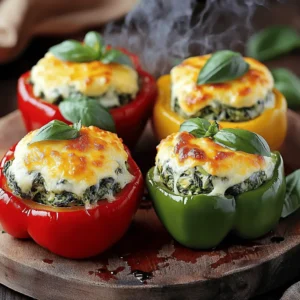 - 4 medium-sized bell peppers (any color you prefer) - 1 cup fresh spinach, finely chopped - 1 cup canned artichoke hearts, thoroughly drained and chopped - 1 cup cream cheese, softened to room temperature - ½ cup sour cream - 1 cup shredded mozzarella cheese, divided - ½ cup grated Parmesan cheese - 2 cloves garlic, minced - 1 teaspoon onion powder - 1 teaspoon crushed red pepper flakes (optional, for a kick) - Salt and freshly cracked black pepper to taste - Olive oil for drizzling All the ingredients are measured in cups and teaspoons. This helps make the recipe easy to follow. You can use a standard measuring cup for accuracy. For example, one cup equals eight ounces. This is key when mixing your filling, as the right amount affects taste and texture. You can use different types of peppers. Try jalapeños for a spicier kick or mini sweet peppers for a fun appetizer. Greek yogurt can replace sour cream for a lighter option. If you want a dairy-free version, use vegan cream cheese and cheese alternatives. Don't have artichokes? You can swap them for chopped mushrooms or spinach. Start by preheating your oven to 375°F (190°C). This ensures a nice, even cook. Next, take your bell peppers and cut the tops off. Remove the seeds and membranes inside. This step is key for a clean and tasty bite. Place the peppers upright in a baking dish. Drizzle some olive oil over them. This adds flavor and helps prevent sticking. In a medium bowl, mix the fresh spinach, chopped artichoke hearts, and softened cream cheese. Add in sour cream, half a cup of shredded mozzarella, and grated Parmesan cheese. Then, stir in minced garlic and onion powder. If you like some heat, sprinkle in crushed red pepper flakes. Season with salt and black pepper to taste. Mix everything well until you have a creamy filling that smells amazing. Now it's time to stuff the peppers! Spoon the filling into each pepper, pressing it down gently. Make sure to fill them to the top. Sprinkle the remaining mozzarella cheese on top of each pepper for that cheesy goodness. Cover the baking dish loosely with aluminum foil. Bake the peppers for 25 minutes. After that, remove the foil and bake for another 10 to 15 minutes. Watch for that golden brown cheese! Once done, let the peppers cool a bit before serving. Enjoy this flavorful treat! For the complete recipe, check out the Full Recipe. To make the cheese layer perfect, use a mix of cheeses. I like to combine mozzarella and Parmesan. This makes the dip creamy and rich. Spread the cheese evenly on top of the stuffed peppers. This helps create a golden crust as they bake. To keep the peppers tender, choose medium-sized ones. They hold the filling well and cook evenly. Before stuffing, drizzle a little olive oil on them. This adds flavor and helps them soften. Bake them covered for the first part of cooking. This traps steam and helps them cook through. When serving, place the stuffed peppers on a colorful plate. Garnish with fresh herbs like basil or parsley. You can also add a drizzle of balsamic reduction. This adds a sweet touch to the dish. For a complete meal, serve with a side salad or crusty bread. Try these tips to make your spinach artichoke dip stuffed peppers shine. For the complete recipe, check out the Full Recipe section. {{image_4}} You can use many types of peppers for this dish. Bell peppers work great, but try other options too. Mini sweet peppers add fun bites. Poblano peppers give a smoky flavor. Jalapeños add heat for spice lovers. Each pepper choice brings its unique taste. Want to make your stuffed peppers heartier? Add protein to the mix! Shredded rotisserie chicken blends well with the dip. For seafood fans, crab meat adds a rich touch. Even diced tofu can work for a plant-based option. Adjust the filling to suit your taste. You can make this dish vegetarian or vegan easily. Swap cream cheese for vegan cream cheese. Use plant-based sour cream in place of regular. Nutritional yeast can replace cheese for a cheesy flavor. These changes keep the dish tasty without meat or dairy. For the full recipe, check out Spinach Artichoke Dip Stuffed Peppers 🥗. After you make your spinach artichoke dip stuffed peppers, let them cool. Place them in an airtight container. They will stay fresh for up to three days in the fridge. Make sure to keep them covered to prevent drying out. To reheat, take the peppers out of the fridge. Preheat your oven to 350°F (175°C). Place the stuffed peppers on a baking sheet. Cover them with foil to keep them moist. Heat for about 15-20 minutes. If you want a crispy top, remove the foil for the last 5 minutes. You can freeze these stuffed peppers, too! First, let them cool completely. Wrap each pepper in plastic wrap. Then, place them in a freezer-safe bag. They can last up to three months in the freezer. When you're ready to eat, thaw them in the fridge overnight before reheating. Yes, you can prep the stuffed peppers a day ahead. Just make the filling and stuff the peppers. Cover them and keep them in the fridge. When you are ready to bake, let them sit at room temperature for about 20 minutes. Then, bake as instructed in the full recipe. This saves time and makes dinner easy. These stuffed peppers pair well with many sides. You can serve them with a fresh salad or some warm bread. Rice or quinoa also make a great side. For a fun twist, try them with tortilla chips for some crunch. To change the spice level, you can add or remove red pepper flakes. If you like it mild, skip the red pepper flakes. For more heat, add extra flakes or try a spicy cheese. You can also serve with hot sauce on the side for those who want more kick. This post covered how to make tasty Spinach Artichoke Dip Stuffed Peppers. We discussed key ingredients and their measurements. You learned about preparation, baking, and tips for perfecting your dish. Variations help you customize to your taste, and storage tips made planning easier. In the end, you can enjoy these fun flavors anytime. Follow these simple steps to impress family and friends with your cooking.