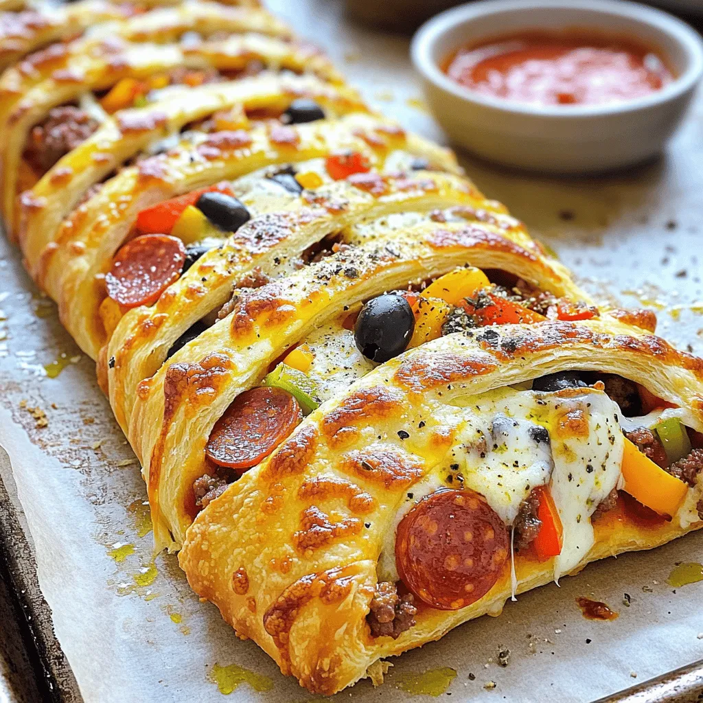 - 1 pound pizza dough (store-bought or homemade) - 1 cup mozzarella cheese, shredded - 1/2 cup provolone cheese, shredded - 1/2 cup pepperoni slices - 1/2 cup cooked Italian sausage, crumbled To make a great Stromboli, you need a good base. Pizza dough serves as the perfect foundation. You can use store-bought dough or make your own. Both work well! Next, you'll need cheese. Mozzarella brings that classic taste, while provolone adds a nice sharpness. The filling is where the fun begins! Pepperoni and Italian sausage give it a hearty flavor. - 1/2 cup bell peppers, thinly sliced (both red and green for color) - 1/4 cup black olives, sliced - 1 teaspoon Italian seasoning - 1/2 teaspoon garlic powder - 1 egg, beaten (for egg wash) - Olive oil, for brushing the top - Marinara sauce, for dipping Feel free to get creative! Add bell peppers for crunch and color. Black olives add a briny taste. Seasoning is key, so sprinkle Italian seasoning and garlic powder for extra flavor. You can brush the top with olive oil and use an egg wash for a nice golden color. Don’t forget the marinara sauce for dipping. This adds a tasty touch to every bite. For the full recipe, check it out! Preheat Oven and Prepare Baking Sheet Start by preheating your oven to 400°F (200°C). This helps the Stromboli cook evenly. While the oven heats, line a baking sheet with parchment paper. This will keep the Stromboli from sticking. Roll Out Dough Next, take your pizza dough and place it on a clean, lightly floured surface. Use a rolling pin to roll the dough into a rectangle, about 1/4 inch thick. Make sure it is even all around. This helps it bake nicely. Add Cheeses and Layer Fillings Now, sprinkle the shredded mozzarella and provolone cheeses evenly over the rolled-out dough. Leave a one-inch border along the edges. This will stop the filling from spilling out later. On top of the cheese, layer your pepperoni slices, crumbled Italian sausage, thinly sliced bell peppers, and black olives. Spread them out so every bite has a bit of everything. Season and Roll the Dough Sprinkle the Italian seasoning and garlic powder over the toppings. This will boost the flavor. Then, carefully roll the dough from one long side to the other, forming a tight log. Tuck in the edges as you roll to keep the filling inside. Seal Edges and Transfer Pinch the seams and ends of the rolled dough to seal it well. This step is key to keeping all the tasty filling in. Then, place the Stromboli seam side down on your baking sheet. Prepare for Baking and Bake in Oven Brush the top of the Stromboli with olive oil for extra flavor. Next, use the beaten egg wash to give it a golden look as it bakes. Make several diagonal slashes on top with a sharp knife. This helps steam escape during baking. Put the baking sheet in the preheated oven and bake for 25-30 minutes. Look for a golden brown color on the dough. Once it’s done, let it cool for a few minutes. Then, slice it up and serve with marinara sauce for dipping. Enjoy your homemade Stromboli! To make the best dough, keep it simple. Use warm water when mixing. This helps the yeast grow. Knead the dough until it feels smooth and elastic. It should bounce back when you poke it. Let it rise in a warm spot. Cover it with a damp cloth to keep moisture in. For storing dough, wrap it tightly in plastic wrap. It can stay in the fridge for up to three days. If you want to freeze it, place it in a freezer bag. It will stay fresh for about three months. Just thaw it in the fridge overnight before using. Spices can make a big difference. I recommend mixing oregano, basil, and a pinch of red pepper flakes for a kick. These spices bring warmth and depth. You can even try adding a bit of smoked paprika for a twist. When it comes to cheese, get creative! Besides mozzarella and provolone, try using cheddar or gouda for a unique taste. Mixing different cheeses can give your Stromboli a rich flavor. Dipping sauces can elevate your meal. Marinara sauce is a classic choice. You can also try ranch or garlic butter for a new taste. Each sauce adds a different layer of flavor. For garnishing, use fresh herbs. Chopped basil or parsley adds color and flavor. You can also sprinkle some grated Parmesan on top after baking. It gives a nice finish to your Stromboli. For the full recipe, check out the complete guide to homemade Stromboli. {{image_4}} You can make Stromboli in many ways. I enjoy mixing and matching ingredients. Here are two popular options. - Vegetarian Options: For a meat-free meal, use lots of veggies. Spinach, mushrooms, and artichokes work great. Add ricotta or feta cheese for creaminess. Don’t forget to sprinkle in some Italian herbs for added flavor. - Meat Lovers' Stromboli: If you love meat, this one is for you! Combine pepperoni, salami, and ham. Add cooked sausage for a savory punch. Use extra cheese to make it rich and gooey. This option is a hearty choice for a filling dinner. Stromboli can also take on flavors from around the world. Here are two fun ideas to try. - Mexican-Inspired Stromboli: Switch up the usual ingredients with taco meat, black beans, and corn. Top with cheddar cheese and jalapeños for a kick. Serve with salsa or guacamole for dipping. It’s a fiesta in every bite! - Mediterranean Flavors: Use ingredients like grilled chicken, sun-dried tomatoes, and olives. Add feta cheese and a drizzle of olive oil. This twist gives you a taste of the Mediterranean right at home. Pair it with tzatziki sauce for a refreshing touch. These variations let you create a Stromboli that fits your taste. Each option brings something new to the table. For a complete guide on making different types, check out the Full Recipe. To store leftover Stromboli, wrap it tightly in plastic wrap. This keeps moisture in and prevents it from drying out. You can also place it in an airtight container. Your Stromboli will stay fresh for about 3 to 4 days in the fridge. For the best taste, eat it within two days. If you want to save your Stromboli for later, freezing is an excellent option. First, let the Stromboli cool completely. Then, wrap it in plastic wrap and aluminum foil. This layering keeps it safe from freezer burn. You can freeze it for up to three months. To reheat, remove the wrapping and place the Stromboli on a baking sheet. Preheat your oven to 350°F (175°C). Bake for about 20-25 minutes or until heated through. You can also slice it and heat it in the microwave for 1-2 minutes. Just make sure to cover it to keep it from getting tough. Enjoy your meal with some marinara sauce! For the full recipe, check out the link provided. Can I use store-bought dough? Yes, you can use store-bought dough. It saves time and works great. I often use it for quick meals. Just roll it out and follow the same steps. How do I know when the Stromboli is done? The Stromboli is done when it turns golden brown. You can also check the inside. Use a thermometer; it should read 190°F. If it’s golden and hot, it’s ready to eat! Why is my Stromboli leaking filling? Leaking can happen if the dough is not sealed well. Make sure to pinch the edges tightly. Also, avoid overfilling it. Less is more when it comes to filling. What to do if the dough is too sticky? If your dough is sticky, sprinkle a bit of flour on it. Use your hands to knead in the flour gently. This helps make it easier to roll out without sticking. Caloric Content and Macros One serving of Stromboli has about 350 calories. It includes 15 grams of protein, 20 grams of fat, and 30 grams of carbs. This makes it a tasty and hearty meal. Allergen Information This recipe contains gluten, dairy, and meat. If you have allergies, you can modify it. Use gluten-free dough and dairy-free cheese for a safe option. You learned how to make Stromboli from scratch. Remember the main ingredients: dough, cheeses, and fillings. Following the steps for prep, filling, and baking is key. Use my tips to perfect your dough and add great flavor. Don’t forget the fun variations you can try, like Mexican or vegetarian styles. Proper storage keeps your Stromboli fresh. I hope you feel ready to create a tasty Stromboli that suits your taste! Enjoy the process and the delicious results.