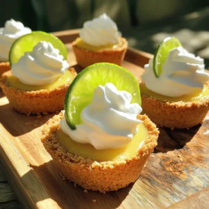 To make these tasty mini desserts, you need the following ingredients: - 1 cup graham cracker crumbs - 1/4 cup unsalted butter, melted - 2 tablespoons granulated sugar - 1 can (14 oz) sweetened condensed milk - 1/2 cup fresh key lime juice (or regular lime juice) - 2 large egg yolks - 1 teaspoon freshly grated lime zest - Whipped cream, for topping - Lime slices, for garnish These ingredients create a perfect balance of sweet and tart. The graham cracker crust adds crunch, while the key lime filling brings a refreshing zing. Having the right tools makes cooking easier and more fun. Here is what you need: - Mini muffin tin - Mixing bowls - Whisk - Spoon or spatula - Measuring cups and spoons Using these tools helps ensure your mini desserts come out just right. The mini muffin tin is key for shaping those cute little pies. You can make these mini desserts with different ingredients if needed. Here are some options: - Use regular lime juice if you can't find key limes. - Substitute graham cracker crumbs with crushed cookies for a twist. - Swap sweetened condensed milk with a dairy-free version for a vegan option. These substitutions keep the spirit of the recipe while catering to your needs. Feel free to experiment and find what works best for you. For the full recipe, check out the detailed instructions! To start, preheat your oven to 350°F (175°C). In a bowl, mix together the graham cracker crumbs, melted butter, and sugar. Stir it until it looks like wet sand. Next, grab a mini muffin tin. Fill each cup about 3/4 full with the crumb mix. Press the mixture down with your fingers or a spoon. You want to form little crusts. Bake these for 5-7 minutes until the edges turn golden. After baking, take the tin out and let the crusts cool completely. Now let’s make the filling. In a clean bowl, whisk the sweetened condensed milk, fresh key lime juice, egg yolks, and lime zest. Mix until the filling is smooth and all the ingredients blend well. This step is key for rich flavor. Carefully pour the filling into each cooled mini crust. Fill them almost to the top. Remember to leave a little space for the filling to rise. Place the muffin tin back in the oven. Bake for 10-12 minutes. The filling should set but still jiggle a bit in the middle. After baking, let the mini pies cool at room temperature in the tin. Once cool, chill them in the fridge for at least 2 hours. This helps them firm up. When ready to serve, add whipped cream and a slice of lime on top. Enjoy your tasty key lime pie mini desserts! For the complete recipe, refer to the Full Recipe. To make the best Key Lime Pie Mini Desserts, focus on the crust. A good crust starts with the right amount of graham cracker crumbs and melted butter. Mix them well. The mixture should feel like damp sand. Press the crumbs firmly into the muffin tin. This helps keep your crusts from crumbling later. When baking, watch the edges. You want them golden but not burnt. After baking, let the crusts cool completely. If they are warm, the filling will not set properly. To make your mini desserts look fancy, use fresh lime slices. Place a slice on top of the whipped cream. You can also sprinkle some lime zest on top for extra color. This makes them pop and look more inviting. Using clear cups can show off the layers of your mini desserts. It makes them look as good as they taste. Adding a few mint leaves can also give a fresh touch to your presentation. Serve these mini treats chilled. This enhances their refreshing flavor. They are great for summer parties or family gatherings. Pair them with a light drink, like iced tea or lemonade. For a fun twist, serve them with a side of fresh fruit. Strawberries or blueberries complement the tartness of the key lime nicely. If you want a richer flavor, try a scoop of vanilla ice cream alongside the mini pies. For the full recipe, check out the detailed steps above and enjoy your baking! {{image_4}} Mini key lime tarts are fun and easy. You can use store-bought tart shells or make your own crust like in the full recipe. For the filling, mix key lime juice, sweetened condensed milk, and egg yolks. Pour the mixture into your shells and bake. Once cooled, top with whipped cream and lime zest. These tarts are perfect for parties or snacks! Key lime pie cupcakes give a new twist to the classic dessert. Start with a vanilla cupcake base and add key lime filling on top. Use the same filling from the full recipe. After baking, let the cupcakes cool. Top them with whipped cream and a sprinkle of graham cracker crumbs for the perfect finish. These cupcakes are great for any celebration. No-bake key lime desserts are a quick and cool option. Use a graham cracker crust like in the full recipe. For the filling, mix sweetened condensed milk, key lime juice, and whipped cream. Pour this creamy mixture into your crust. Chill it in the fridge for a few hours. Serve with extra whipped cream and lime slices. This dessert is refreshing and easy to make! To keep your key lime pie mini desserts fresh, store them in the fridge. Place them in an airtight container. This will help maintain their creamy texture and bright flavor. Enjoy them within three to four days. If you have leftovers, avoid adding whipped cream until you are ready to serve. This keeps the topping light and fluffy. You can freeze these mini desserts if you want to save some for later. Wrap each dessert tightly in plastic wrap. Then, place them in a freezer-safe bag. They can last up to three months in the freezer. When you're ready to eat them, thaw them in the fridge overnight. This way, they stay cool and tasty. You typically do not need to reheat these mini desserts. They taste best chilled. If you prefer them slightly warm, place them in a microwave for just 10-15 seconds. Be careful not to heat them too long, or the filling may lose its creamy charm. Always top with fresh whipped cream right before serving for the best taste. For the complete recipe, check out Key Lime Pie Mini Desserts. Key limes are smaller and rounder than regular limes. They have a stronger, more tart flavor. This gives key lime pie its unique taste. Regular limes are often larger and less intense. They are great for drinks and cooking, but key limes shine in desserts. You can use bottled lime juice, but fresh juice is best. Fresh key limes offer a brighter taste. Bottled juice often lacks the same flavor depth. If you're in a pinch, go for bottled, but fresh is worth it when you can. The mini pies are done when the filling is set. It should still have a slight jiggle in the center. Overbaking can lead to a dry texture, so keep an eye on them. They will firm up more as they cool. Yes, you can make them ahead! They taste even better after chilling. Prepare the pies, cool them, and refrigerate. They stay fresh for up to three days. Just add whipped cream before serving for the best taste. You can find pre-made mini key lime pies at many grocery stores. Look in the frozen or bakery section. Some specialty dessert shops may also carry them. For a homemade touch, try the Full Recipe to make your own! You learned about the key ingredients, tools, and steps to make mini key lime desserts. I shared tips for perfecting your treats and ways to enhance their look. Different variations can spark more fun with key lime flavors too. Remember, storing your desserts right keeps them fresh. Enjoy this treat any time. These mini pies are sure to impress anyone. Happy baking!
