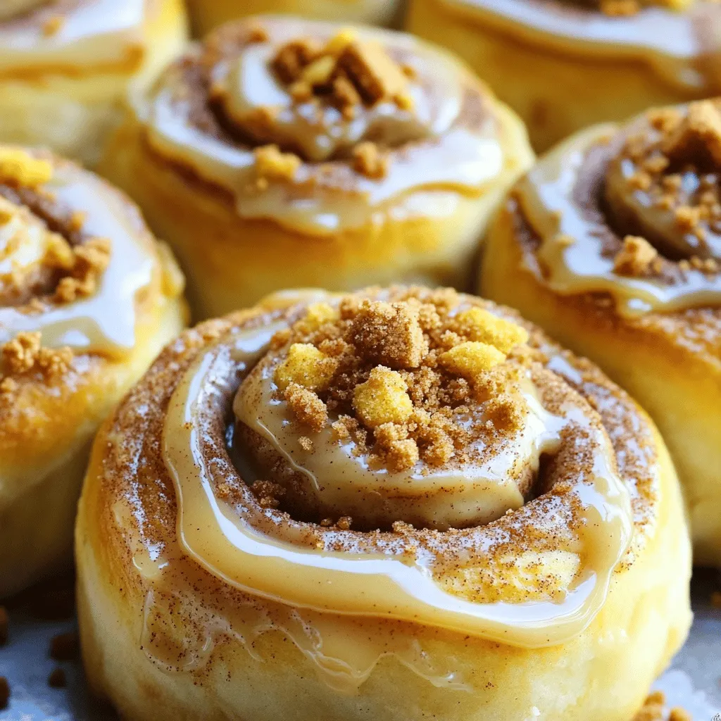 - 4 cups all-purpose flour - 1/4 cup granulated sugar - 1 packet (2 1/4 teaspoons) active dry yeast - 1 teaspoon salt - 1 cup whole milk, warmed - 1/4 cup unsalted butter, melted - 2 large eggs, at room temperature - 1/2 cup Biscoff cookie butter - 1 tablespoon ground cinnamon - 1/2 cup brown sugar, packed - 1/4 cup powdered sugar (for icing) - 1 tablespoon milk (for icing) - Optional: crushed Biscoff cookies for topping When making Biscoff cookie butter cinnamon rolls, the right ingredients make all the difference. First, we need all-purpose flour. It gives the rolls their structure. Granulated sugar adds that sweet touch to the dough. The yeast helps the rolls rise, making them light and fluffy. Salt is key too; it enhances all the flavors. Next, we warm the milk. This step helps activate the yeast. The unsalted butter adds richness, while the eggs give moisture and help bind everything together. The star of our show is the Biscoff cookie butter. Its unique flavor shines through every roll. Ground cinnamon and brown sugar create the sweet filling we all crave. Lastly, we have powdered sugar and milk for a sweet icing that ties everything together. By using these ingredients, you set yourself up for a delicious treat. For the full recipe, check the previous section. - Combine 2 cups of all-purpose flour, granulated sugar, active dry yeast, and salt in a large mixing bowl. - In another bowl, mix together warmed milk, melted butter, and room-temperature eggs. Whisk until smooth. - Pour the wet mixture into the dry ingredients. Stir gently until just combined. - Gradually add the remaining flour, about 1 cup at a time, until a soft, slightly sticky dough forms. - Transfer the dough to a floured surface. Knead for 5 to 7 minutes until smooth and elastic. - Shape your dough into a ball. Place it in a greased bowl. Cover it with a cloth and let it rise in a warm spot until it doubles in size, about 1 hour. - Once the dough has risen, punch it down gently to release air. Roll it out into a 12x18-inch rectangle on a floured surface. - Spread Biscoff cookie butter evenly over the rolled-out dough, leaving a small border. - In a small bowl, combine brown sugar and ground cinnamon. Sprinkle this mixture generously over the cookie butter. - Starting from one long edge, roll the dough tightly into a log. Slice it into 12 equal rolls using a sharp knife. - Arrange the rolls in a greased baking dish with space between them to expand. Cover and let rise for another 30 minutes. - Preheat your oven to 350°F (175°C) while the rolls rise. - Bake the cinnamon rolls for 25 to 30 minutes, until golden brown on top. - While baking, prepare the icing by whisking powdered sugar and milk in a small bowl until creamy. - After baking, let the rolls cool for about 5 minutes. Drizzle the icing over the warm rolls. Add crushed Biscoff cookies on top if you like. For the full recipe, check the complete details above. Enjoy these delightful Biscoff cookie butter cinnamon rolls! To get the right dough, aim for a soft and slightly sticky feel. If it's too wet, add a bit more flour. If it's too dry, a splash of milk can help. When kneading, the dough should spring back when touched. This springiness shows it’s ready to rise. To know if the dough has risen properly, look for it to double in size. It should feel light and airy. After about an hour, gently poke it. If the dough holds the indent, it’s ready to roll out. You can add spices like nutmeg or cardamom for a warm twist. If you want more filling, try adding chocolate chips or nuts. These give another layer of taste. For serving, warm rolls are best. Drizzle icing on top and sprinkle with crushed Biscoff cookies. This makes a lovely presentation. You can even serve them with whole Biscoff cookies on the side for added flair. To test for doneness, look for golden-brown tops. You can also tap the bottom of a roll. If it sounds hollow, it’s baked through. For golden-brown rolls, keep an eye on them in the oven. If they start to brown too quickly, cover them with foil. This helps ensure even baking without burning. {{image_4}} You can play with flavors to make these rolls even more fun. - Chocolate chip Biscoff cookie butter cinnamon rolls: Add chocolate chips to the filling. The chocolate pairs nicely with the cookie butter. - Adding fruit or nut fillings for extra taste: Try adding chopped apples, pecans, or walnuts. They will add texture and flavor. Not everyone has the same diet. You can change the recipe to fit your needs. - Gluten-free option using almond flour: Use almond flour instead of all-purpose flour. This makes a tasty, gluten-free roll. - Vegan alternatives for butter and milk: Swap butter for coconut oil and milk for almond milk. This keeps it vegan and still delicious. How you serve the rolls can make a big difference. - Creative ways to serve or plate the rolls: Stack the rolls on a tiered stand for a fancy look. You can also use a flat plate for a more casual vibe. - Using different toppings or icing flavors: Try using cream cheese icing or a caramel drizzle instead. You can also add crushed Biscoff cookies on top for extra crunch. These variations make your Biscoff cookie butter cinnamon rolls unique and exciting. Check out the Full Recipe for all the details! To keep your Biscoff cookie butter cinnamon rolls fresh, place them in an airtight container. This method helps prevent them from drying out. If you have more rolls than you can eat, consider freezing them. Wrap each roll tightly in plastic wrap, then place them in a freezer bag. This way, they can last up to three months in the freezer. When you're ready to enjoy a leftover roll, preheat your oven to 350°F (175°C). Place the rolls on a baking sheet. Cover them with aluminum foil to keep them soft. Heat for about 10 minutes or until warm. For a microwave option, heat a single roll for 15-20 seconds. However, the oven keeps the texture better. If you want to restore their soft and gooey goodness, consider adding a touch of extra Biscoff cookie butter on top before heating. Enjoy the warm, rich flavor! Yes, you can use store-bought dough. It saves time and effort. Look for dough labeled as "cinnamon roll dough" for best results. Just roll it out and follow the filling steps. You will still enjoy that Biscoff flavor. These cinnamon rolls stay fresh for about 2 to 3 days when stored properly. Keep them in an airtight container at room temperature. They can also last up to a week in the fridge. Just warm them up before serving. Yes, you can prep the rolls the night before. After rolling the dough, place the rolls in a greased dish and cover. Refrigerate overnight. In the morning, let them rise for 30 minutes before baking. This gives you warm rolls with less work. If you can't find Biscoff cookie butter, try using almond butter or peanut butter. You can also make a homemade cookie butter by blending cookies with butter. This adds a unique twist while keeping the same creamy texture. To keep the rolls moist, do not overbake them. Check for doneness at 25 minutes. You want them golden, but not brown. Adding a little extra butter to the filling can also help keep them soft and rich. In this blog post, we explored how to make Biscoff cookie butter cinnamon rolls from scratch. We covered essential ingredients, step-by-step instructions, and offered tips for perfect results. You can even experiment with variations to suit your taste. Remember, these rolls are best fresh but can be stored and reheated. Enjoy baking, and savor the delicious flavors. You’ll impress family and friends with these tasty treats. Dig in and share your sweet creations!