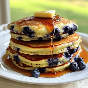 To make the fluffiest blueberry pancakes, gather these key ingredients: - 1 cup all-purpose flour - 2 tablespoons granulated sugar - 2 teaspoons baking powder - 1/2 teaspoon baking soda - 1/4 teaspoon fine sea salt - 1 cup buttermilk (you can mix 1 cup milk with 1 tablespoon lemon juice for a quick version) - 1 large egg, at room temperature - 2 tablespoons unsalted butter, melted, plus more for cooking - 1 cup fresh blueberries (or use thawed frozen blueberries) - 1 teaspoon vanilla extract This blend creates a light, airy pancake that’s perfect for soaking up syrup. For the best flavor, use fresh, ripe blueberries. They add sweetness and a burst of juice. Ensure the buttermilk is at room temperature. This helps the batter mix better and rise nicely. Sifting the flour and dry ingredients is key. It keeps the pancakes light and fluffy. If you have dietary needs, here are some swaps: - Use whole wheat flour for a heartier pancake. - For a dairy-free option, replace buttermilk with almond milk mixed with lemon juice. - You can swap the egg for a flax egg (1 tablespoon ground flaxseed mixed with 2.5 tablespoons water) for a vegan version. These options allow everyone to enjoy fluffy blueberry pancakes. Check the full recipe for step-by-step instructions. Start by gathering all your ingredients. This makes the process smooth and fun. In a large bowl, sift together: - 1 cup all-purpose flour - 2 tablespoons granulated sugar - 2 teaspoons baking powder - 1/2 teaspoon baking soda - 1/4 teaspoon fine sea salt Sifting helps your pancakes stay light and fluffy. In another bowl, whisk together: - 1 cup buttermilk - 1 large egg, at room temperature - 2 tablespoons melted unsalted butter - 1 teaspoon vanilla extract Make sure the egg is at room temperature for a better mix. If you don't have buttermilk, you can make a quick version. Just mix 1 cup of milk with 1 tablespoon of lemon juice. Let it sit for a few minutes. This will work just fine. Now, pour the wet mix into the dry ingredients. Use a wooden spoon or spatula to gently combine them. Mix until you see no dry flour. Don’t worry about lumps. Overmixing can make your pancakes tough. Next, fold in: - 1 cup fresh blueberries Be gentle to keep the blueberries whole. They will burst with flavor while cooking. Heat a non-stick skillet or griddle over medium heat. Lightly grease it with melted butter. For each pancake, pour about 1/4 cup of batter onto the skillet. Cook for 2-3 minutes. Look for bubbles forming on the surface. When the edges start to set, flip the pancake. Cook for another 1-2 minutes until golden brown. Repeat this with the remaining batter. Add more butter as needed. This keeps the pancakes from sticking. Enjoy your fluffy blueberry pancakes! For more details, check the Full Recipe. To get those light, fluffy pancakes, use fresh baking powder. This helps the batter rise well. Mix dry and wet ingredients gently. It’s okay if the batter is lumpy. Overmixing makes the pancakes tough. Let the batter rest for a few minutes. This allows the bubbles to form, which leads to fluffiness. A common mistake is using cold ingredients. Always use room-temperature eggs and buttermilk. This ensures better mixing and fluffiness. Avoid using too much flour. Measuring flour correctly is key. Use a kitchen scale if you can. Also, do not overcrowd the skillet. Cook pancakes in batches for even cooking. Serve your pancakes with fresh fruit on top. Extra blueberries or sliced bananas work well. Drizzle with pure maple syrup for sweetness. You can also add a dollop of whipped cream. For a twist, try a sprinkle of lemon zest for a fresh flavor. Enjoy them with crispy bacon or sausage for a complete meal. For the full recipe, see the section above. {{image_4}} You can make these pancakes even more delicious with fun add-ins. Try adding lemon zest for a fresh twist. Cinnamon can give a warm spice note. You could also mix in a handful of chopped nuts for crunch. If you love chocolate, mini chocolate chips work great too. Each choice adds a unique flavor and makes your pancakes special. If you need gluten-free pancakes, swap the all-purpose flour for a gluten-free blend. Most blends work well with this recipe. For a vegan version, use plant-based milk and a flax egg instead of a real egg. Mix one tablespoon of ground flaxseed with three tablespoons of water. Let it sit for a few minutes to thicken, then add it to your wet mix. Both options keep the pancakes fluffy and tasty. Serve your pancakes in fun ways to impress your family or friends. Stack them high and drizzle with honey or maple syrup. Top with whipped cream for a treat. Fresh fruits, like strawberries or bananas, add color and flavor. You could also create a pancake breakfast bar. Set out toppings like yogurt, nuts, and syrups for everyone to customize their stack. These ideas will make your breakfast exciting! To keep your fluffy pancakes fresh, stack them in a single layer. Place parchment paper between each pancake to prevent sticking. Then, put the stack in an airtight container. Store them in the fridge for up to three days. You can also freeze them for longer storage. To reheat pancakes, simply use a microwave or a skillet. For the microwave, place one pancake on a plate and heat for about 20-30 seconds. If using a skillet, warm it on low heat. Add a tiny bit of butter to the pan for extra flavor. Heat each pancake for around one minute on each side. This keeps them soft and tasty. For freezing, place cooled pancakes in a single layer on a baking sheet. Once frozen, transfer them to a zip-top bag. They can stay in the freezer for up to two months. To thaw, remove the pancakes from the bag and let them sit in the fridge overnight. You can also microwave them directly from the freezer for a quick breakfast. Enjoy your Fluffiest Blueberry Pancakes anytime! To make the fluffiest blueberry pancakes, follow these steps: 1. Mix dry ingredients: In a bowl, combine flour, sugar, baking powder, baking soda, and salt. 2. Whisk wet ingredients: In another bowl, blend buttermilk, egg, melted butter, and vanilla. 3. Combine: Pour the wet mix into the dry mix. Stir gently until just combined. 4. Add blueberries: Fold in fresh blueberries carefully to avoid smashing them. 5. Cook: Heat a skillet, add butter, and pour 1/4 cup of batter. Cook until bubbles appear. Flip and cook until golden. This method creates light and airy pancakes that are full of flavor. For the complete recipe, check out the Full Recipe section. Yes, you can use frozen blueberries! Just make sure to thaw them first. This helps prevent excess moisture in the batter. Thawed blueberries mix well without breaking apart too much. They add a sweet burst of flavor in each bite. Several reasons can lead to flat pancakes: - Overmixing the batter: Mix until just combined; lumps are fine. - Old baking powder: Make sure it’s fresh for maximum rise. - Too much liquid: Stick to the recipe’s measurements for the best results. By following these tips, you’ll enjoy fluffy pancakes every time! To make the fluffiest blueberry pancakes, start with fresh ingredients. Follow all steps for mixing and cooking to achieve perfect results. Tips on texture and common mistakes help too. Explore variations for every taste, including gluten-free and vegan options. Store extras wisely and enjoy them later. Mastering these details ensures delicious pancakes every time. Now, grab your skillet and enjoy your fluffy creations!