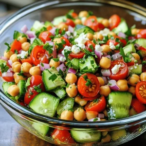- 1 can (15 oz) chickpeas, drained and rinsed - 1 large cucumber, diced - 1 cup cherry tomatoes, halved - 1/2 red onion, finely chopped - 1 red bell pepper, diced - 1/4 cup fresh parsley, chopped - 1/4 cup feta cheese (optional) Chickpeas are the star of this dish. They add protein and fiber. Cucumber brings a nice crunch and freshness. Cherry tomatoes give a sweet burst. The red onion adds a mild bite, while the bell pepper adds color and crunch. Fresh parsley gives a herb taste, and feta adds creaminess if you choose to use it. - 3 tablespoons extra virgin olive oil - 2 tablespoons freshly squeezed lemon juice - 1 teaspoon ground cumin - Salt and pepper to taste This dressing is simple yet full of flavor. Olive oil adds richness. Lemon juice gives a bright, zesty taste. Cumin adds warmth and a hint of earthiness. Adjust the salt and pepper to make it just right for you. - Whole-grain pita bread - Grilled chicken or seafood This salad goes well with whole-grain pita bread. It also pairs nicely with grilled chicken or seafood for a complete meal. You can serve it as a side or a main dish. Check out the full recipe to get all the steps! - In a large bowl, combine the chickpeas, cucumber, cherry tomatoes, onion, and bell pepper. - Use a spatula to mix them gently. - Next, add the chopped parsley and feta cheese, if you’re using it. - In a separate bowl, whisk together the olive oil, lemon juice, cumin, salt, and pepper. - Mix until the dressing is smooth and well combined. - Drizzle the dressing over the salad mixture. - Toss everything gently to coat all the ingredients. - Let the salad sit for 15 minutes before serving. - This helps the flavors blend and taste better. For the full recipe, check out the Chickpea Cucumber Fiesta Salad 🥗 section. - Adjust seasoning based on taste. Start with a little salt, then add more if needed. - Use fresh herbs for a vibrant flavor. Parsley, cilantro, or dill brighten the dish. - Serve in a clear glass bowl for a colorful display. It lets the colors pop! - Garnish with extra parsley and feta. This adds a nice touch and looks appetizing. - Prepare in advance for quick meals. This salad tastes better after flavors blend. - Store dressing separately until serving. This keeps the salad crisp and fresh. For the full recipe, check out the Chickpea Cucumber Fiesta Salad. {{image_4}} You can easily make this salad vegan by leaving out the feta cheese. This keeps it light and fresh. If you want more creaminess, add diced avocado. Its rich texture and flavor will enhance the dish. If you don't have chickpeas, you can use black beans instead. They add a nice twist and are full of protein. You can also mix in other vegetables like corn or carrots for added crunch and flavor. This keeps your salad exciting and fun. In summer, try adding zucchini for a fresh taste. Zucchini has a mild flavor that pairs well with the other ingredients. In winter, consider adding roasted vegetables, like sweet potatoes or Brussels sprouts, for a warm touch. These changes keep the salad vibrant and tailored to the seasons. For the full recipe, check out the Chickpea Cucumber Fiesta Salad. You can store leftover chickpea cucumber salad in the fridge. Use an airtight container to keep it fresh. It tastes best when eaten within 2-3 days. After that, the veggies may lose their crunch. If you have more salad than you can eat, freeze the salad mix. Just leave out the dressing. You can keep it in the freezer for up to a month. When you’re ready to enjoy it, thaw the salad in the fridge. This keeps it safe and tasty. Sometimes, leftovers need a little boost. Add fresh herbs like parsley or cilantro to bring back the flavors. A squeeze of citrus can also brighten the taste. You can even toss in extra vegetables like bell peppers or carrots for a new twist. These simple steps will make your salad feel fresh again. For the full recipe, you can refer back to the main sections. Typically, this salad lasts 2-3 days when stored properly. To keep it fresh, use an airtight container. The crispness of the cucumber and the flavors of the salad will stay better this way. If you see any signs of spoilage, it's best to toss it out. Yes, you can make this salad ahead of time. However, it's best to add the dressing right before serving for optimal freshness. This will help keep the vegetables crunchy and full of flavor. If you mix in the dressing too soon, it may make the salad soggy. Chickpea Cucumber Salad pairs well with grilled proteins. You can serve it alongside chicken, fish, or shrimp. It also goes great with pita bread or as a side dish for various meals. This salad adds a bright touch to any plate and will impress your guests. For the full recipe, check this out: [Full Recipe]. This blog post walked you through a simple and tasty Chickpea Cucumber Salad. You learned about the main ingredients and how to make a flavorful dressing. I shared tips to enhance taste and presentation, along with storage advice. Feel free to tweak this salad to fit your diet. Remember, it's a versatile recipe for any meal. Enjoy making it fresh or preparing it ahead for busy days. You now have everything you need to create and enjoy this bright, healthy salad!