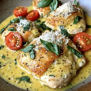 - 4 boneless, skinless chicken breasts - 1 cup heavy cream - 1 cup fresh basil leaves, finely chopped - 2 tablespoons extra virgin olive oil - 3 cloves garlic, minced - 1 cup cherry tomatoes, halved - 1 teaspoon fine sea salt - 1/2 teaspoon freshly cracked black pepper - 1 teaspoon Italian seasoning blend - Grated Parmesan cheese, for garnish The main ingredients create the heart of this dish. The chicken breasts provide protein. Heavy cream adds richness, while fresh basil gives a burst of flavor. Cherry tomatoes contribute a touch of sweetness and color. Extra virgin olive oil is perfect for cooking the chicken. It adds a hint of fruitiness to the meal. Minced garlic brings aroma and depth to the sauce. Seasonings are key to enhancing the dish. Fine sea salt and freshly cracked pepper balance the flavor. Italian seasoning gives a classic taste to the chicken. Grated Parmesan cheese adds a salty finish when serving. For the full recipe, check the detailed instructions to bring your Hearty Creamy Basil Chicken to life. First, season the chicken breasts. Use fine sea salt, black pepper, and Italian seasoning. This mix makes the chicken so tasty. Make sure to coat both sides evenly. For even seasoning, sprinkle the spices from a height. This will help spread them well. Next, heat the olive oil in a large skillet over medium-high heat. Wait until the oil shimmers. Then, add the seasoned chicken. Cook for about 6-7 minutes per side. Look for a nice golden brown color. The chicken needs to reach 165°F (75°C) inside. Use a meat thermometer to check. Once done, remove the chicken and keep it warm on a plate. Now it's time for the sauce. Keep the skillet on the heat and add minced garlic. Sauté it for a minute, stirring often. You want it fragrant but not brown. Slowly pour in the heavy cream. Stir while scraping up the tasty bits stuck to the skillet. These bits add great flavor to your sauce. Add halved cherry tomatoes and chopped basil to the sauce. Let it simmer for 3-4 minutes. This will soften the tomatoes and thicken the sauce. Finally, return the chicken to the skillet. Spoon the creamy sauce over the chicken and let it simmer for 2-3 minutes. This helps all the flavors blend. For the complete process, check the Full Recipe. To cook chicken that is juicy and tender, start with quality chicken breasts. First, season them well. Use fine sea salt and pepper on both sides. This helps to lock in flavor. Next, heat your skillet to medium-high. Add olive oil until it shimmers. Place the chicken in the skillet without crowding. Cook for about 6-7 minutes. Flip and cook for the same time. The chicken should be golden brown and reach an internal temperature of 165°F. A meat thermometer is key for accuracy. It ensures safety and perfect doneness. Want to take your dish up a notch? Consider adding herbs like thyme or oregano. You could also sprinkle in some smoked paprika for depth. When it comes to cream, heavy cream works best for a rich sauce. It gives the dish a velvety texture. If you're looking for a lighter option, use half-and-half. But remember, it won’t be as creamy. For a stunning plate, arrange the chicken on a large platter. Drizzle the creamy basil sauce generously over each piece. Garnish with fresh basil leaves for vibrant color. Serve with crusty bread to soak up the sauce. For a heartier meal, place the chicken over pasta or rice. This adds texture and makes the dish more filling. Explore these tips to make your Hearty Creamy Basil Chicken a real showstopper! Don't forget to check out the Full Recipe for more details. {{image_4}} You can switch up the protein in this dish. Shrimp or tofu works great. Shrimp adds a sweet touch, while tofu absorbs the flavors well. If you're looking for a dairy-free option, consider using coconut milk instead of cream. It gives a nice creaminess with a hint of sweetness. Add a kick to your dish with spicy elements. Red pepper flakes bring heat and depth. You can also play with different vegetables. Bell peppers, spinach, or zucchini can add color and nutrients to your plate. To make this dish gluten-free, avoid any sauces with gluten. Use gluten-free pasta or serve it with rice. If you need a dairy-free version, substitute the cream with cashew cream or a dairy-free alternative. For low-carb options, skip the pasta and add more veggies to your plate. Feel free to mix and match these ideas to create your perfect meal. Each variation keeps the heartiness of the creamy basil chicken while adding your unique twist. And don't forget to check the Full Recipe for more tips and details! To store leftovers, keep them in an airtight container. Place the chicken and sauce together. You can store it in the fridge for about three to four days. If you want to keep it longer, freezing may be best. To reheat without losing flavor, use the stovetop. Place the chicken and sauce in a pan over low heat. Stir occasionally until warm. If using a microwave, heat in short bursts. Check often to keep it moist. You can freeze the creamy basil sauce separately. This keeps the sauce fresh and flavorful. When ready to use, thaw it overnight in the fridge. For best results, reheat gently in a pan. This way, the sauce will taste fresh and creamy. If you want to try the Full Recipe, you can find it easily for all the details. You can tell chicken is done when it’s golden brown and the juices run clear. The best way is to use a meat thermometer. Insert it into the thickest part of the chicken. The internal temperature should reach 165°F (75°C). If you don’t have a thermometer, cut into the chicken. It should not be pink inside. Properly cooked chicken is juicy and tender. Yes, you can use dried basil. However, fresh basil has a brighter flavor. If you use dried basil, remember it is stronger. Use about one-third of the amount. So, if the recipe calls for one cup of fresh basil, use about one-third cup of dried. Add it earlier in the cooking process to let the flavors blend. This dish pairs well with many sides. Try serving it with: - Steamed green beans - Garlic bread - Mashed potatoes - A fresh garden salad - Pasta tossed in olive oil These sides balance the creamy sauce and enhance your meal. Yes, you can prepare this dish ahead of time. Cook the chicken and sauce, then store them separately in the fridge. This keeps the chicken from getting soggy. You can store them for up to three days. When ready to eat, simply reheat the chicken and sauce together in a skillet. To make the sauce creamier, add more heavy cream. You can also use cream cheese for a thicker texture. If you want less creaminess, reduce the amount of cream. You can add chicken broth to thin the sauce while keeping the flavor. You can find the Full Recipe in the section above. It provides detailed steps to make Hearty Creamy Basil Chicken. Hearty Creamy Basil Chicken combines simple ingredients with rich flavor. You learned how to prepare, cook, and serve this dish perfectly. Remember to use fresh herbs for the best taste. Feel free to make it your own with different proteins or dietary changes. Store leftovers properly so you can enjoy it later. Cooking should be fun and rewarding, and this recipe is a great start. I hope you are excited to try it out!