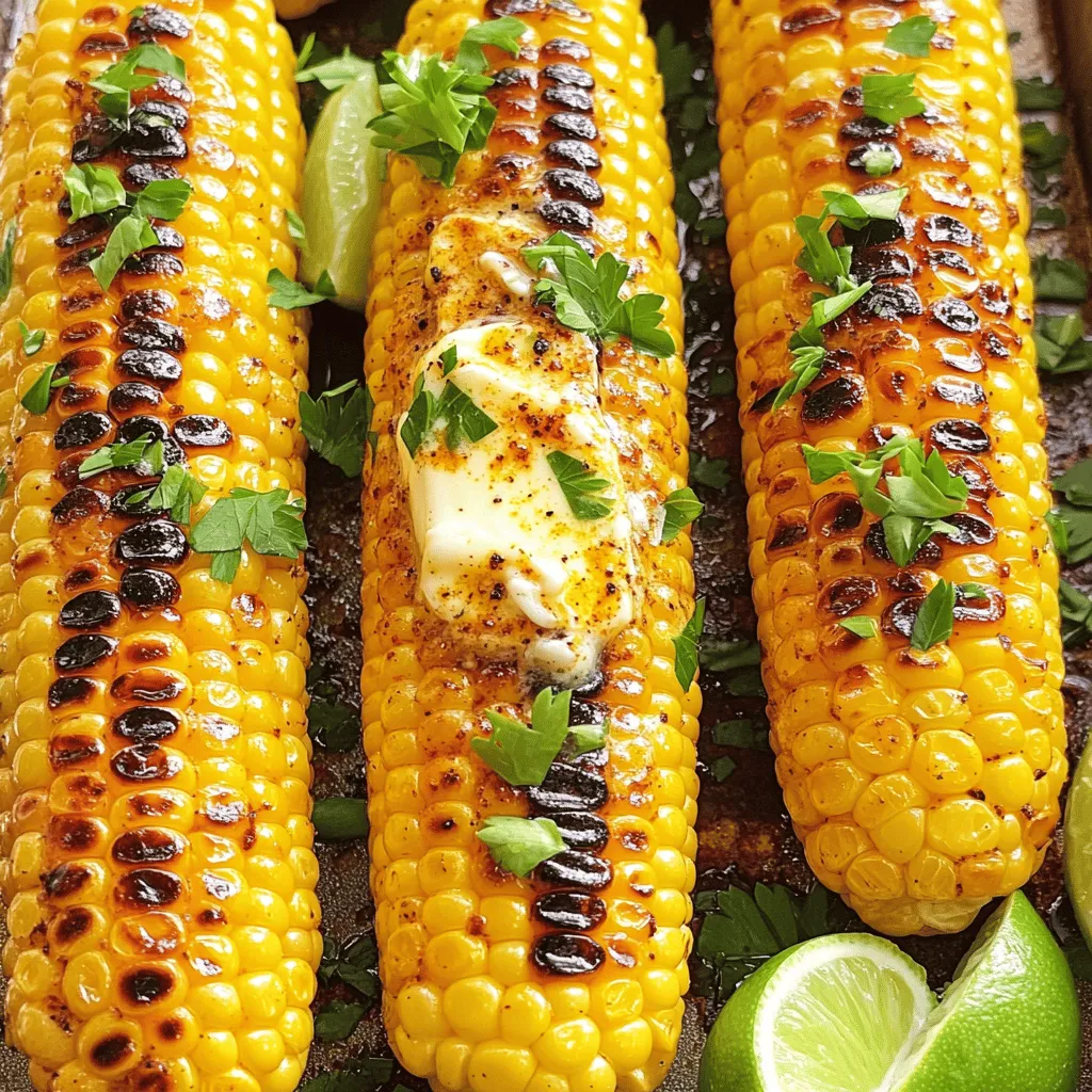 To make Cajun Corn on the Cob, gather these simple items: - 4 ears of fresh corn, husked and silks removed - 1/4 cup unsalted butter, melted - 2 tablespoons Cajun seasoning (adjust based on heat preference) - 1 teaspoon garlic powder - 1 tablespoon fresh parsley, chopped (for garnish) - 1 lime, cut into wedges (for serving) When measuring, use a liquid measuring cup for butter. For dry ingredients like Cajun seasoning, use a dry measuring cup. Level off the top with a straight edge for accuracy. For chopped parsley, pack it lightly in the measuring spoon for a generous amount. This ensures you get the right flavors in every bite. If you don’t have unsalted butter, you can use olive oil instead. For a lighter option, try using a dairy-free butter. If you want to change up the heat, use a milder seasoning like Old Bay or omit the spice altogether. Fresh parsley can be swapped with cilantro for a different flavor. Lime juice can also be replaced with lemon for a zesty twist. For the full recipe, check out the complete instructions above. Start by husking the corn. Remove the green outer leaves and silks. Rinse the ears under cold water to clean them well. This step ensures you have a clean canvas for flavor. Aim for fresh corn that feels firm to the touch. This will give you the best taste. Next, grab a mixing bowl. Pour in the melted butter and add the Cajun seasoning. Use about two tablespoons, but adjust it based on your heat preference. Add one teaspoon of garlic powder for extra flavor. Whisk these ingredients until they blend smoothly. The aroma will excite your senses and get you ready for grilling. Preheat your grill to medium-high heat, around 400°F (204°C). Once hot, place the corn directly on the grill grates. Cook for about 10-15 minutes. Turn the corn every few minutes to get even char marks. Watch for the kernels to become tender. When done, remove the corn from the grill and let it cool for a minute. Now, you’re ready to enjoy this flavorful dish! If you want more details, check out the Full Recipe. To boost the taste of your Cajun corn on the cob, try adding more spices. You can mix in smoked paprika for a smoky taste or some cayenne pepper for extra heat. A dash of onion powder can also add depth. Don’t be afraid to experiment with seasonings. Each adds its own unique twist. Just remember, start with a little and taste as you go. Not everyone loves heat. If you're cooking for kids or spice-sensitive guests, adjust the Cajun seasoning. Use half the amount or choose a milder blend. You can also add a sprinkle of sugar to balance flavors. For those who crave more heat, add crushed red pepper flakes or extra Cajun seasoning. Always keep your guests' taste in mind when preparing. Grilling corn well brings out its natural sweetness. Always preheat your grill before placing corn on it. This helps achieve those beautiful grill marks quickly. Turn the corn often to prevent burning. If you prefer softer corn, grill it longer. Don't forget to keep the husks on if you want a steaming effect. This method adds moisture while grilling, making the corn tender. For the Full Recipe, refer back to the main article. {{image_4}} You can add cheese for a rich twist. Try crumbled feta or grated Parmesan. After grilling, sprinkle the cheese on the hot corn. The heat will melt the cheese, making it stick. This adds a creamy, salty touch to each bite. You will love the mix of flavors. For those who love heat, hot sauce is key. After grilling, drizzle your favorite hot sauce over the corn. You can use cayenne pepper sauce or a spicy blend. This adds a zesty kick that pairs well with Cajun seasoning. Adjust the amount based on your spice level. Feel free to mix in some lime juice for extra tang. Fresh herbs brighten up the dish. After grilling, chop fresh herbs like cilantro or basil. Sprinkle these herbs over the corn. They add a fresh and vibrant taste. You can even mix herbs into the butter before grilling. This makes the corn taste even more delightful. Enjoy experimenting with different herb combinations! After grilling, let the corn cool down. Wrap each ear tightly in plastic wrap. You can also use a sealed container. Store it in the fridge. It will stay fresh for up to three days. Make sure it is in an airtight container to keep it from drying out. To reheat the corn, you have a few options. You can use the microwave, stove, or grill. For the microwave, place it on a plate, cover it with a damp paper towel, and heat for about 1-2 minutes. If you prefer the stove, use a pan over medium heat. Add a little butter to keep it moist. Grill it again for about 5 minutes for a nice char. If you want to save some for later, freezing is a great option. Start by cutting the corn off the cob. Place the kernels in a freezer bag. Squeeze out all the air and seal it tightly. You can also freeze the whole cobs. Just wrap them well in plastic wrap and then in foil. They will last for up to six months in the freezer. When you're ready to use them, just thaw in the fridge overnight. Then, reheat as mentioned above. Cajun seasoning is a mix of spices. It often includes paprika, garlic powder, onion powder, and black pepper. Some blends add cayenne for heat. This mix gives dishes a warm, savory flavor. You can buy it pre-made or make your own. It’s popular in Louisiana cooking. This seasoning makes food tasty and fun. Yes, you can make Cajun corn in the oven! Preheat your oven to 400°F (204°C). Place the corn on a baking sheet. Brush it with the Cajun butter mix. Cover it in foil to keep steam in. Bake for about 20 minutes. Remove the foil and broil for a few minutes for extra char. It’s simple and delicious! Grill corn for about 10-15 minutes. Turn the cobs every few minutes. This helps them cook evenly and get nice grill marks. Check for tenderness; you want them soft but still firm. The grill adds a smoky flavor that you will love. - 4 ears of fresh corn, husked and silks removed - 1/4 cup unsalted butter, melted - 2 tablespoons Cajun seasoning (adjust based on heat preference) - 1 teaspoon garlic powder - 1 tablespoon fresh parsley, chopped (for garnish) - 1 lime, cut into wedges (for serving) This full recipe will guide you to make the best Cajun corn! In this article, we covered how to make delicious Cajun corn on the cob. We shared a list of ingredients, how to prep and grill the corn, and tips to boost flavor. I also included tasty variations like cheese and herbs. Finally, we discussed storage and answered common questions. Enjoy this dish at your next gathering! Grilled corn can bring everyone together and create lasting memories. Now, get grilling!