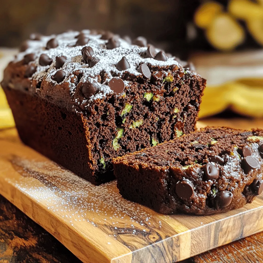 - 1 cup grated zucchini - 1 cup whole wheat flour - 1/2 cup unsweetened cocoa powder - 1/2 cup dark chocolate chips - 1/4 teaspoon ground cinnamon What is the nutritional value of zucchini? Zucchini is low in calories and high in water. It provides vitamins A and C. This veggie also has fiber, which helps digestion. Adding zucchini makes the bread moist and adds nutrients. What are the advantages of whole wheat flour? Whole wheat flour is rich in fiber and protein. It offers more nutrients than white flour. This flour helps keep you full longer and supports heart health. It adds a nutty flavor that complements chocolate. What are the benefits of using natural sweeteners? Natural sweeteners like honey or maple syrup have vitamins and minerals. They can be healthier than refined sugar. These sweeteners also add moisture and enhance flavor. They balance the bitterness of cocoa well. Ready to bake? For the full recipe, check the complete guide to Healthy Chocolate Zucchini Bread. First, preheat your oven to 350°F (175°C). This step is key for even baking. Next, prepare a 9x5 inch loaf pan. Grease it well or line it with parchment paper. This helps to release the bread after baking. In a large bowl, combine the grated zucchini, honey or maple syrup, unsweetened applesauce, beaten eggs, and vanilla extract. Stir everything together until it looks smooth. Make sure the zucchini is well mixed in. This blend adds moisture and flavor to your bread. In another bowl, sift together whole wheat flour, cocoa powder, baking soda, baking powder, salt, and cinnamon if you like. Sifting is very important. It breaks up clumps and helps air in. This makes your bread fluffy and light. Now, add the dry mix to the wet mixture. Stir gently with a spatula or wooden spoon. Stop mixing as soon as you don’t see any dry flour. Overmixing can make the bread dense. If you want, fold in dark chocolate chips for extra richness. Then, pour the batter into your prepared loaf pan. Use a spatula to smooth the top. This ensures even baking and a nice shape. Now you’re ready to bake! Follow the [Full Recipe] for baking time and cooling tips. Enjoy your delicious creation! Pick zucchini that feels firm. Look for ones that are shiny and bright. Avoid those with soft spots or blemishes. Smaller zucchinis have a sweeter flavor and tender texture. Before use, wash them well. Grate the zucchini right before you mix it into the batter. This keeps it fresh and juicy for your bread. To tell if your zucchini bread is done, use a toothpick. Insert it into the center; it should come out clean. If not, give it a few more minutes. For a moist loaf, do not overmix the batter. Mix until just combined for the best texture. Also, consider adding a bit more applesauce if you want extra moisture. Serve your healthy chocolate zucchini bread warm. Slice it and dust with powdered sugar for a pretty touch. A spread of nut butter adds creaminess and flavor. Pair it with tea or coffee for a cozy treat. You can even top it with fresh fruit for a lovely plate. Enjoy the beautiful blend of flavors! {{image_4}} You can easily adjust this recipe to fit your diet. If you need a gluten-free option, substitute whole wheat flour with almond flour or gluten-free flour blends. Both will work well and keep the bread moist. For a vegan version, replace the eggs with flaxseed meal or unsweetened applesauce. Use 1 tablespoon of flaxseed meal mixed with 2.5 tablespoons of water for each egg. Let it sit for a few minutes to thicken before adding it to your wet ingredients. You can make this zucchini bread even tastier. Consider adding chopped nuts like walnuts or pecans for crunch. You can also try adding spices, such as nutmeg or cardamom, to give it a warm flavor. If you want to switch things up, use different sweeteners. Maple syrup or coconut sugar can add unique tastes. Adjust the amounts based on your sweetness preference. Personalize your bread with fun mix-ins. Try adding dried fruits like raisins or cranberries for a chewy texture. You can also fold in shredded coconut for a tropical twist. For a richer flavor, consider adding a splash of espresso or coffee. It enhances the chocolate taste and makes your bread even more decadent. For the full recipe, check out the delicious steps that lead to your perfect healthy chocolate zucchini bread! To keep your healthy chocolate zucchini bread fresh, let it cool completely. Wrap it in plastic wrap or foil. Store it in an airtight container at room temperature. This keeps the bread moist and tasty. If you use a container, make sure it is tightly sealed. Avoid direct sunlight or heat, as this can dry it out. You can freeze this delicious bread for later. First, let it cool fully. Then, slice the bread to make it easier to thaw. Wrap each slice in plastic wrap and place them in a freezer bag. Squeeze out as much air as possible before sealing. You can freeze it for up to three months. When ready to eat, just take out a slice and let it thaw at room temperature. You can also warm it in the microwave for a quick treat. When stored properly, the bread lasts about 3 to 5 days at room temperature. In the fridge, it can last up to a week. Be sure to check for any signs of spoilage before enjoying. If you notice any mold or off smell, it’s best to toss it. Keeping your bread fresh is key to enjoying every bite of this tasty treat. For the full recipe, check the section above! Yes, you can use frozen zucchini. First, thaw it completely. Place it in a bowl to let it sit at room temperature. Once it's thawed, drain it well. Squeeze out excess water with a clean kitchen towel. This step keeps your bread from getting too soggy. You have a few options for sweeteners. You can use agave syrup or coconut sugar. Brown sugar is also a good choice. Just remember, each sweetener may change the taste a bit. Adjust the amount based on your preference for sweetness. Look for a few signs to know when your bread is done. The top should look set and spring back when lightly pressed. A toothpick inserted in the center should come out clean or with a few moist crumbs. The edges may start pulling away from the pan, which is a good sign too. This blog post detailed how to make delicious zucchini bread. We reviewed key ingredients like grated zucchini and whole wheat flour. I shared health benefits and helpful tips for baking success. You learned about variations for dietary needs and how to store your bread for long-lasting freshness. Making zucchini bread is fun and rewarding. Experiment with flavors and enjoy your creation! Happy baking!