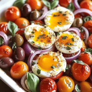 - 200g feta cheese, crumbled - 4 large eggs - 1 cup cherry tomatoes, halved - 1/2 cup Kalamata olives, pitted and halved - 1 small red onion, thinly sliced - 2 cloves garlic, minced - 1 teaspoon dried oregano - 1 teaspoon paprika - 2 tablespoons olive oil - Salt and black pepper to taste - Fresh basil or parsley for garnish To measure ingredients well, use a kitchen scale for accuracy. For the feta cheese, you can swap it with goat cheese if you prefer a different taste. Soft cheeses work best for this dish. Each serving of Mediterranean Baked Feta Eggs has about 350 calories. The dish offers a good mix of protein, healthy fats, and carbs. You get around 20g of protein, 25g of fat, and 10g of carbs per serving. This makes it a filling and nutritious choice for breakfast. Check the [Full Recipe](link) for more details on nutrition and serving sizes. First, set your oven to 375°F (190°C). Preheating helps cook your dish evenly. If you skip this step, the eggs may not set right. A hot oven ensures the feta melts perfectly and flavors blend well. In a medium baking dish, mix the halved cherry tomatoes, sliced red onion, and halved Kalamata olives. Pour in 2 tablespoons of olive oil. Season with salt, black pepper, dried oregano, and paprika. Toss everything well with your hands or a spoon. This step builds a tasty base for your eggs. Make four small wells in the vegetable mixture. Use a spoon for this. Carefully break an egg into each well. Try not to break the yolks. This keeps the yolks runny and delicious. The creamy yolk pairs well with the baked feta and veggies. Place the baking dish in your preheated oven. Bake for 20 to 25 minutes. Check the eggs around the 20-minute mark. The whites should be set, but the yolks should still be slightly runny and golden. This perfect doneness gives you a rich flavor. Once baked, let it cool for a few minutes before serving. You can find the Full Recipe for more details on this dish. To boost the flavor of your Mediterranean Baked Feta Eggs, try these spice combos: - Za'atar: Adds a herby, tangy taste. - Cumin: Gives a warm, earthy note. - Chili flakes: Adds a nice kick. You can add extra ingredients at different stages. For example, toss in fresh spinach right before baking. This adds volume and nutrients. If you prefer a creamier texture, mix in some heavy cream with the eggs. Serving can change how your dish feels. You can serve directly in the baking dish for a cozy vibe. Or, use individual ramekins for a classy touch. Garnishing is key! Fresh herbs like basil or parsley not only look great but also add fresh taste. You can also sprinkle some crumbled feta on top for extra flair. Baking is not the only way to prepare this dish. You can use a skillet on the stovetop. Just cook the veggies first, then add the eggs and cover. This method gives you a nice, creamy texture. To avoid overcooking your eggs, keep an eye on them. Check when the whites are set but the yolks are still soft. If they look done, take them out right away. This keeps the yolks runny and delicious. {{image_4}} You can easily switch up the cheese. Try goat cheese for a tangy twist. It melts well and adds a different flavor. You can also add more veggies. Spinach and bell peppers work great in this dish. They bring color and nutrients. Just chop them up and mix them in with the other veggies before adding the eggs. Want to spice things up? Consider adding Mediterranean spices like za'atar or sumac. These spices add depth and taste. For some heat, sprinkle chili flakes or add chopped jalapeños. They will give your dish a nice kick. Adjust the amount based on your spice tolerance. Pair your Mediterranean Baked Feta Eggs with fresh sides. A crisp salad complements the richness of the dish. Crusty bread is also a perfect match. It’s great for dipping into the creamy yolks. You can serve this for breakfast or brunch. It works well for any meal of the day. If you want to impress, serve in individual ramekins for a fancy touch. To keep your Mediterranean baked feta eggs fresh, follow these steps: - Allow the dish to cool completely. - Transfer leftovers to an airtight container. - Store in the fridge for up to three days. - Label the container with the date for easy tracking. Using glass containers can help maintain flavor and moisture. To reheat, avoid drying out the eggs. Here’s how: - Use the oven for even heating. Preheat to 350°F (175°C). - Place the dish in the oven. Cover it with foil to lock in moisture. - Heat for about 10-15 minutes. Check that it is warm throughout. You can use a microwave if you're short on time. Heat in 30-second bursts, stirring gently in between. Can you freeze baked feta eggs? Yes, but with some care. - Allow the dish to cool fully before freezing. - Use a freezer-safe container or wrap it tightly in plastic wrap. - Store for up to one month for the best quality. To thaw, move the dish to the fridge overnight. Reheat it in the oven or microwave as explained above. You can enjoy Mediterranean Baked Feta Eggs with many tasty sides. Here are some great options: - Crusty bread for dipping - Fresh arugula salad with lemon - Roasted potatoes for a hearty touch - Sliced cucumbers for a refreshing crunch - Olives for extra flavor These sides complement the creamy feta and rich eggs well. To check if your eggs are done, look for these signs: - The egg whites should be set and firm. - The yolks should remain slightly runny and golden. - A gentle jiggle is fine but no raw whites. Baking them for 20-25 minutes usually works perfectly. Yes, you can prepare Mediterranean Baked Feta Eggs ahead of time. Here are some tips: - Prep in advance: You can chop veggies and mix the feta the night before. - Batch cooking: You can bake a larger dish and serve it later. - Reheating advice: Simply warm them in the oven at 350°F (175°C) until heated through. This makes breakfast easy and quick! For the full recipe, check out the Mediterranean Baked Feta Eggs [Full Recipe]. Enjoy making this delightful dish! This blog post covered a delicious Mediterranean baked feta egg dish. We explored the main ingredients, their measurements, and the nutritional value. I shared step-by-step instructions for preparing and baking, along with tips to enhance flavor and presentation. Consider trying ingredient swaps or different serving ideas to make it your own. This dish is great for breakfast or brunch and easy to store and reheat. Enjoy creating this flavorful meal in your kitchen!