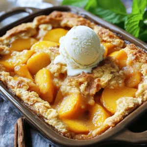 To make this easy homemade peach cobbler, gather these key ingredients: - 4 cups fresh peaches, peeled, pitted, and sliced - 1 cup granulated sugar, divided into two 1/2 cup portions - 1 teaspoon ground cinnamon - 1 teaspoon fresh lemon juice - 1 cup all-purpose flour - 1 teaspoon baking powder - 1/2 teaspoon salt - 1 cup whole milk - 1/2 cup unsalted butter, melted and slightly cooled - 1 teaspoon pure vanilla extract These ingredients work together to create a sweet, juicy filling and a fluffy, golden topping. The sugar and lemon juice bring out the peach flavor. The butter and milk help form a tender batter. When choosing fresh peaches, look for these signs of ripeness: - A sweet aroma that fills the air. - A slight give when you gently press the skin. - A rich, golden color, especially near the stem. Avoid peaches that feel too hard or have blemishes. Ripe peaches create a delicious cobbler with a vibrant, juicy taste. If they are not in season, you can use frozen peaches as a substitute. If you need to make changes, here are some easy swaps: - For granulated sugar, use brown sugar for a deeper flavor. - Instead of whole milk, almond milk or oat milk works well. - You can replace all-purpose flour with gluten-free flour for a gluten-free option. These substitutions keep the essence of peach cobbler while allowing for dietary needs. You can still enjoy a delightful treat with these options. Check the [Full Recipe] for more details on making this dessert your own! Start with fresh peaches. Use four cups of ripe peaches. Peel, pit, and slice them. In a medium bowl, mix the peaches with 1/2 cup of sugar, cinnamon, and lemon juice. Stir gently to coat the peaches. Let them sit for about ten minutes. This helps the peaches release their juices. It also boosts their flavor. In a large bowl, whisk together flour, baking powder, salt, and the other 1/2 cup of sugar. Mix well until combined. Pour in the milk, melted butter, and vanilla extract. Stir gently until the batter comes together. It’s fine if it looks a bit lumpy. Just don’t overmix; this keeps the cobbler light. Grease a 9x13-inch baking dish with butter. Pour the batter into the dish and smooth it out. Spoon the peach mixture on top, including all the juices. Spread the peaches evenly but don’t stir the layers. Bake in a preheated oven at 350°F for 35-40 minutes. The cobbler should be golden brown and bubbly. Check with a toothpick; it should come out clean. Let it cool for a few minutes before serving. For the full recipe, refer to the earlier section. To make your cobbler fluffy, be sure to mix the batter gently. Overmixing can lead to a dense texture. When you add the milk and butter, stir until just combined. It’s okay if the batter looks lumpy. This helps keep it light and airy. Ovens can vary, so keep an eye on your cobbler. Check it after 35 minutes. If it's not golden brown yet, let it bake a few more minutes. If the edges brown too fast, you can cover them with foil. Baking at 350°F (175°C) is key for even cooking. Peach cobbler shines when served warm. A scoop of vanilla ice cream on top makes it even better. The cold ice cream melts into the warm cobbler, creating a creamy delight. For a fun twist, try adding a sprinkle of cinnamon or a drizzle of caramel sauce on top. For the full recipe, refer back to the earlier section. Enjoy your baking! {{image_4}} You can switch out peaches for other fruits. Try using apples, berries, or cherries. Each fruit brings its own flavor. Apples add a crunch, while berries give a sweet-tart taste. If you want a tropical twist, use pineapple or mango. Adjust the sugar based on fruit sweetness. This way, your cobbler stays tasty and balanced. Making this recipe gluten-free is easy. Use almond flour or coconut flour instead of all-purpose flour. For a dairy-free option, swap whole milk with almond or oat milk. You can also use coconut oil instead of butter. These changes keep the texture nice. You’ll still get that warm, gooey goodness without the gluten or dairy. Spice up your cobbler with cinnamon or nutmeg for warmth. If you love zest, add lemon or orange zest to the fruit mixture. This makes the flavors pop. For a unique touch, mix in a splash of bourbon or rum. It adds depth to the taste. You can also try adding vanilla bean seeds for a richer flavor. These small changes make a big difference in each bite. For the full recipe, check out the delightful peach cobbler section above! To keep your peach cobbler fresh, let it cool down to room temperature. Then, cover it tightly with plastic wrap or foil. You can also place it in an airtight container. Store it in the fridge for up to three days. This way, you can enjoy this delicious dessert later. When you’re ready to enjoy the cobbler again, preheat your oven to 350°F (175°C). Place the cobbler in an oven-safe dish. Heat it for about 15-20 minutes until it’s warm and bubbly. This will bring back its lovely texture and flavor. You can also use the microwave, but be careful. Heat it in short bursts of 30 seconds to avoid sogginess. If you want to save some cobbler for later, freezing is a great option. Cut the cobbler into individual portions. Wrap each piece in plastic wrap and then place them in a freezer bag. Be sure to remove as much air as possible. You can freeze it for up to three months. When you want some, thaw it overnight in the fridge and reheat as mentioned above. Enjoy your homemade peach cobbler whenever you like! Cobbler has a soft, biscuit-like topping. Crisp features a crunchy topping, often made with oats. Both are fruity desserts, but their textures set them apart. Cobbler’s topping is thicker and cakier, while crisp is crumbly and light. You can enjoy both, but know the texture you prefer. Yes, you can use canned peaches. Just remember to drain them well. Canned peaches are sweet and soft, which makes them a good choice. They will work great in the recipe. You may want to reduce the sugar a bit due to their sweetness. Keep in mind that fresh peaches add a brighter flavor. Peach cobbler lasts about 3 to 5 days in the fridge. Make sure to cover it well to keep it fresh. If you want to enjoy it later, consider freezing it. When you reheat it, the cobbler will still taste great. I suggest warming it in the oven for the best results. You learned how to make a delicious peach cobbler from scratch. We covered ingredient choices, baking steps, and tips to make it great. You can even try fun variations or store leftovers. Remember, fresh peaches and a few key tricks will help you shine in the kitchen. Enjoy your homemade treat, and get creative with flavors. Your perfect peach cobbler awaits!