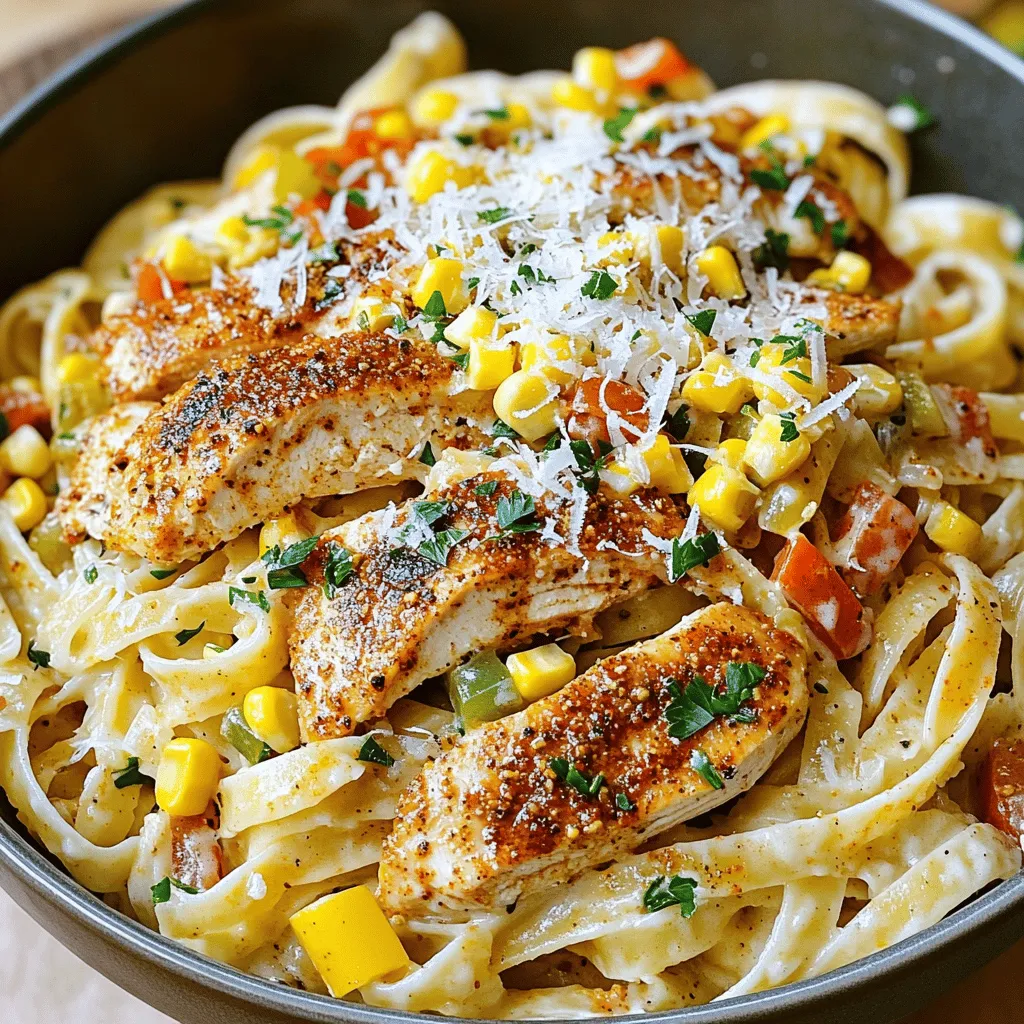 To make Creamy Cajun Chicken Pasta, you will need fresh and tasty ingredients. Here’s what you need: - 2 boneless, skinless chicken breasts, sliced into thin strips - 8 ounces of fettuccine or linguine - 1 tablespoon of Cajun seasoning (adjust according to taste) - 2 tablespoons of olive oil - 1 small onion, finely diced - 3 cloves of garlic, minced - 1 cup of bell peppers (mix of red and green), sliced into thin strips - 1 cup of heavy cream - 1 cup of chicken broth (low sodium recommended) - 1 cup of corn kernels (can use fresh or frozen) - 1 cup of shredded Parmesan cheese - Salt and freshly ground black pepper to taste - Fresh parsley, chopped for garnish Each ingredient plays a key role in building flavor and texture. The chicken provides protein, while the pasta makes it filling. Cajun seasoning gives the dish that signature kick. Olive oil adds richness, and vegetables bring color and nutrition. Heavy cream and Parmesan create a creamy, dreamy sauce. Don’t forget to season with salt and pepper; it elevates everything. Fresh parsley not only looks great but also adds a pop of freshness. These ingredients come together for a dish that is both hearty and satisfying. If you want to see the complete preparation, check out the Full Recipe. Start by boiling water in a large pot. I like to add salt to the water for flavor. Once it boils, add 8 ounces of fettuccine or linguine. Cook according to the package, usually 8-10 minutes. Drain the pasta and set it aside. A little olive oil can help keep it from sticking. Take 2 boneless, skinless chicken breasts. Slice them into thin strips. In a bowl, coat the chicken with 1 tablespoon of Cajun seasoning. Make sure every piece gets a good cover for the best taste. Heat 2 tablespoons of olive oil in a large skillet over medium-high heat. Add the chicken strips and cook them until they turn golden brown, about 5-7 minutes. Once cooked, take the chicken out and place it on a plate. Keep the drippings in the pan for more flavor. Next, add 1 small diced onion and 3 cloves of minced garlic to the same skillet. Sauté for 2-3 minutes until they smell good and the onion is clear. Now, toss in 1 cup of sliced bell peppers. Cook them for another 3-4 minutes until they soften. Pour in 1 cup of chicken broth to deglaze the skillet. Use a wooden spoon to scrape up any tasty bits stuck to the bottom. Let it simmer for about 2 minutes. Then, stir in 1 cup of heavy cream and 1 cup of corn kernels. Mix until everything is warm and combined. Put the sautéed chicken back in the skillet. Gradually add 1 cup of shredded Parmesan cheese. Stir constantly until the cheese melts and the sauce becomes creamy. Now, add the cooked pasta and toss it gently. Make sure the pasta is well coated with the sauce. Taste your dish and add salt and freshly ground black pepper as needed. When you’re happy with the flavor, remove the skillet from heat. Serve the creamy pasta in bowls and top with chopped fresh parsley for a burst of color. Enjoy your meal! To cook pasta just right, start with a big pot of water. Add salt to the water; it should taste like the sea. Bring the water to a rolling boil. Add the pasta and stir it well. Cook according to the package time for al dente. This usually takes 8 to 10 minutes. Once done, drain it and drizzle a bit of olive oil to keep it from sticking. Cajun seasoning can be spicy, so adjust it to your taste. Start with one tablespoon. If you like it spicier, add more. You can also add a pinch of cayenne pepper for extra heat. Remember, you can always add more, but you can't take it out! To keep chicken tender, don’t overcook it. Heat your skillet well and add the chicken in one layer. Cook it until it turns golden brown, about 5 to 7 minutes. Overcooking will make it dry. Let the chicken rest off the heat for a few minutes before adding it back to the sauce. For a richer sauce, add more ingredients. A splash of lemon juice brightens flavors. You can also toss in some fresh herbs, like thyme or basil. For a smoky touch, try adding smoked paprika. Don't forget to taste and adjust the seasoning as you go! For the full recipe, check the [Full Recipe]. {{image_4}} You can change the protein in this dish to suit your taste. Shrimp works great. Just sauté the shrimp until pink and cook them quickly. You can also use sausage. Slice it up and cook it with the chicken. The flavors blend well with the creamy sauce. If you want a meat-free version, use mushrooms or chickpeas. Sauté sliced mushrooms until they are golden. They add a nice texture. If you choose chickpeas, rinse them well. They give a hearty feel to the pasta. Both options keep the dish filling and tasty. Get creative with spices and cheeses. For more heat, add cayenne or paprika. You can also mix in smoked gouda or feta for a twist. These changes make the dish unique. Don’t be afraid to experiment with your favorite flavors! For the full recipe, check out the earlier section. After you enjoy your creamy Cajun chicken pasta, store any leftovers in an airtight container. Let the dish cool down to room temperature first. This helps keep moisture in and prevents sogginess. Place the container in the fridge. Use it within three to four days for the best taste. To reheat, use a stovetop or microwave. If using the stovetop, add a splash of chicken broth or cream. Heat it on low and stir often. This keeps the pasta creamy and prevents it from drying out. In the microwave, cover the dish with a lid or microwave-safe wrap. Heat it in short intervals, stirring in between, until hot. You can freeze this dish, but it may change the texture. Place the cooled pasta in a freezer-safe container. Seal it tightly to avoid freezer burn. It can last up to three months in the freezer. When ready to eat, thaw it overnight in the fridge before reheating. Enjoy your creamy Cajun chicken pasta any time! Cajun seasoning blends spices that create a bold flavor. It often includes: - Paprika - Garlic powder - Onion powder - Black pepper - Oregano - Thyme This mix gives your dish a kick. You can buy it or make your own at home. Yes, you can use many types of pasta! Fettuccine or linguine works best. Other good options are: - Penne - Farfalle - Rotini Choose what you like or have on hand. Just adjust the cooking time as needed. To lighten this dish, try these tips: - Use less heavy cream or opt for half-and-half. - Swap chicken for turkey or tofu. - Add more veggies like spinach or zucchini. These changes keep the flavor but reduce calories. You can serve this dish with: - Garlic bread - A fresh green salad - Roasted vegetables These sides complement the creamy pasta and enhance your meal. Yes, the full recipe is available for reference. You can find it in the article above. It has all the details you need to make this dish. This blog post covered how to make Creamy Cajun Chicken Pasta. We explored the key ingredients, step-by-step cooking instructions, and helpful tips. The discussion on variations lets you customize your dish easily. Lastly, we looked at storage and reheating techniques. With these details, you can create a tasty meal for any occasion. Enjoy cooking and sharing this delicious dish!