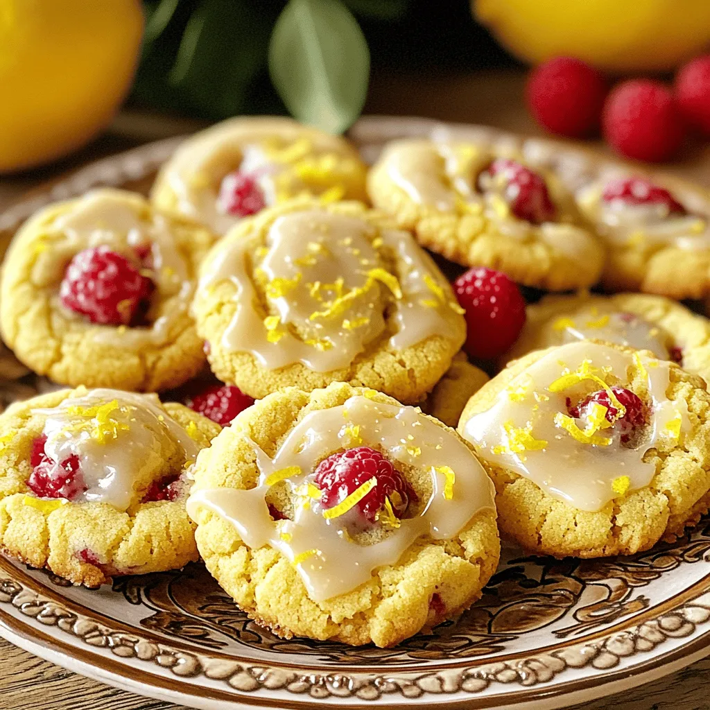 Lemon raspberry cookies blend sweet and tart flavors. The buttery dough pairs perfectly with fresh raspberries. These cookies are easy to make and delicious to eat. You’ll love how bright they taste! - 1 cup unsalted butter, softened - 1 cup granulated sugar - 1 large egg - 2 teaspoons pure vanilla extract - Zest of 1 lemon - 2 cups all-purpose flour - 1 teaspoon baking powder - 1/2 teaspoon baking soda - 1/4 teaspoon fine sea salt - 1 cup fresh raspberries, gently mashed - 1 cup powdered sugar (for glaze) - 2 tablespoons freshly squeezed lemon juice (for glaze) These ingredients create a cookie that bursts with flavor. The butter gives it richness. The sugar adds sweetness. Lemon zest brightens the flavor, while raspberries add a lovely tartness. Each bite is a treat! First, set your oven to 350°F (175°C). This is the perfect temperature for baking. While the oven warms up, take two baking sheets and line them with parchment paper. This step helps the cookies not stick. It makes cleaning up a breeze! In a large bowl, add 1 cup of softened butter and 1 cup of granulated sugar. Use an electric mixer to beat these together until the mix is light and fluffy. This should take about 2-3 minutes. Next, crack in 1 large egg and pour in 2 teaspoons of pure vanilla extract. Add the zest of 1 lemon for a fresh kick. Mix until everything is well combined. In another bowl, whisk together 2 cups of all-purpose flour, 1 teaspoon of baking powder, 1/2 teaspoon of baking soda, and 1/4 teaspoon of fine sea salt. Gradually add this dry mix to the wet ingredients. Stir gently until just combined. Be careful not to overmix, as this can make the cookies tough. Now comes the fun part! Use a spatula to fold in 1 cup of gently mashed raspberries. Be gentle to keep some berry pieces intact for a burst of flavor. Grab a tablespoon and scoop rounded spoonfuls of cookie dough onto the prepared baking sheets. Leave about 2 inches of space between each scoop. This allows the cookies to spread while baking. Place the sheets in the oven and bake for 12-15 minutes. The edges should turn golden brown, while the centers may look soft. They will firm up as they cool. While the cookies bake, make a simple lemon glaze. In a small bowl, whisk together 1 cup of powdered sugar and 2 tablespoons of freshly squeezed lemon juice until smooth. Once the cookies are out of the oven, transfer them to a wire rack to cool. After they cool, drizzle the lemon glaze over the top using a fork or piping bag. Let the glaze set for about 10 minutes before enjoying your tasty treats. For the full recipe, check out the detailed instructions above! To get the best cookie texture, start with softened butter. This helps mix well with sugar. The goal is to create a light and fluffy mix. Do not overmix the dough after adding flour. Overmixing can lead to tough cookies. Bake until the edges are golden. The centers may seem soft but will firm up as they cool. When adding raspberries, be gentle. Use a fork to mash them lightly. This keeps some pieces whole and adds texture. Fold them into the dough carefully. If you mix too hard, the raspberries will break down. This can turn your cookies pink instead of keeping that vibrant color. Serve your cookies on a fun plate. A touch of lemon zest on top adds flair. For a colorful display, add fresh raspberries around the cookies. They look great and taste fresh. Enjoy them with a cup of tea or coffee for a perfect snack. For the full recipe, check the section above. {{image_4}} You can change the lemon and raspberry flavor. Try lime and coconut for a tropical twist. Or use orange zest with blueberries for a bright, fruity flavor. Almond and cherry also work well together. Each new combo brings a fun taste and look. To make these cookies gluten-free, swap all-purpose flour with a gluten-free blend. Look for one that includes xanthan gum. This helps keep the cookies chewy and soft. The taste stays great, and you still get that zing from the lemon and the pop from the raspberries. For a vegan version of these cookies, replace the egg with flaxseed meal. Mix one tablespoon of flaxseed meal with two and a half tablespoons of water. Let it sit for five minutes until it thickens. Use coconut oil instead of butter for a rich flavor. You can still enjoy the same tasty lemon and raspberry mix! To keep your cookies fresh, let them cool completely. Place them in a single layer. Use a plate or a container with a lid. If you have many cookies, stack them with parchment paper in between. This method helps prevent sticking and keeps them soft. You can freeze these cookies for up to three months. Allow the cookies to cool fully first. Place them in an airtight container or a freezer bag. Make sure to remove as much air as possible. When you want to eat them, thaw them at room temperature for a few hours. You can warm them in the oven for a few minutes, too. The best container for cookies is one that seals tightly. Glass or plastic containers work well. Avoid using metal containers, as they can change the cookie's flavor. If you choose a bag, try to use a resealable freezer bag. This helps keep the cookies fresh and tasty. Yes, you can use frozen raspberries. They work well in this recipe. Just remember to thaw and drain them first. This helps avoid excess moisture in your cookies. If you skip this step, your cookies may become too wet. The flavor will still be great, but fresh berries add a unique texture. Lemon raspberry cookies stay fresh for about one week. Store them in an airtight container at room temperature. If you want to keep them longer, you can freeze them. These cookies freeze well for up to three months. Just make sure to wrap them tightly before placing them in the freezer. You can use coconut oil or a vegan butter substitute. Both options work nicely in this recipe. If you choose coconut oil, use it in the same amount as butter. Just melt it slightly before mixing it with sugar. This swap keeps the cookies rich and tasty while being dairy-free. For a lighter option, you can also try applesauce, though it may change the texture slightly. We explored a simple recipe for lemon raspberry cookies. I shared the key ingredients, step-by-step instructions, and tips to perfect your baking. You can also try different flavors and variations to suit your taste. Remember, proper storage keeps cookies fresh longer. Baking can be fun and rewarding. Enjoy making these cookies and sharing them with friends and family. Happy baking!