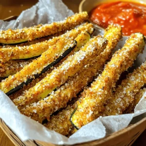 - 2 medium zucchinis, sliced into fry-shaped sticks - 1 cup almond flour - 1/2 cup freshly grated Parmesan cheese - 2 large eggs - 1 teaspoon garlic powder - 1 teaspoon onion powder - 1 teaspoon dried oregano - Salt and freshly ground black pepper to taste - Olive oil cooking spray - Calories per serving: About 150 calories - Total carbs per serving: Approximately 8 grams - Macros breakdown: - Protein: 6 grams - Fat: 10 grams - Fiber: 2 grams Zucchini fries are a great snack. They are low in carbs and gluten-free. Each serving gives you a nice boost of healthy fats and protein, too. Almond flour and Parmesan make them crispy and tasty. You can enjoy these fries without the guilt! When you make this dish, you get fresh zucchinis packed with nutrients. Plus, you can customize the spices to match your taste. I love adding garlic and onion powder for extra flavor. It all comes together in a yummy way. For the full experience, check out the Full Recipe. This recipe makes it easy to enjoy a healthy snack that feels indulgent. 1. Preheat your oven to 425°F (220°C). This high heat helps the fries crisp up nicely. 2. Line a baking sheet with parchment paper. This prevents the fries from sticking and makes cleanup easy. 1. In a shallow dish, mix the almond flour, Parmesan cheese, garlic powder, onion powder, and oregano. Add a pinch of salt and pepper for flavor. 2. In another bowl, crack the two eggs and beat them until they are frothy. This air helps the coating stick well. 1. Take each zucchini stick and dip it into the beaten eggs. Make sure both sides are coated. 2. Roll the egg-coated stick in the almond flour mix. Press lightly to cover the zucchini well. This creates the crispy outer layer. 1. Arrange the coated fries on your prepared baking sheet in a single layer. This allows hot air to circulate evenly. 2. Lightly spray the tops with olive oil. This aids in achieving a golden crisp. 3. Bake in the preheated oven for 20-25 minutes. Flip the fries halfway through for even crispiness. 4. Once they are golden brown and crispy, remove them from the oven. Let them cool for a few minutes on the baking sheet. This step enhances their crispiness. For the complete recipe, check out the [Full Recipe]. To get the best crispiness from your zucchini fries, space them well on the baking sheet. If they are too close, they will steam instead of crisp. A single layer works best. When you bake, preheat the oven to 425°F (220°C). This high heat helps the fries cook fast and crisp up nicely. Remember to flip them halfway through baking. This step ensures all sides get that golden crunch. Zucchini fries can be fun with flavor. You can add spices like paprika or cayenne for heat. A dash of smoked salt gives a great twist. For dipping sauces, marinara is a classic choice. Try ranch or garlic aioli for a fresh taste. You can even mix yogurt with herbs for a cool dip. These options will elevate your fries and make them even more tasty! To serve your crispy fries, use a basket lined with parchment paper. This gives it a fun, rustic look. You can sprinkle fresh herbs like parsley or chives on top for a pop of color. For a creative touch, serve your fries with a side of assorted dips. This makes it a fun dining experience. You can even add a squeeze of lemon to brighten the flavors. Enjoy your crispy zucchini fries in style! {{image_4}} You can change up the coating for zucchini fries. Try using coconut flour or chickpea flour instead of almond flour. Each flour offers a different texture and flavor. You can also add herbs like thyme or rosemary to the coating. Spices like paprika or chili powder can give your fries a kick. Experiment with different flavors to find what you love. If you want a vegan version, switch the eggs for flaxseed meal. Mix one tablespoon of flaxseed meal with two and a half tablespoons of water. Let it sit for a few minutes to thicken. For a cheesy flavor, sprinkle in some nutritional yeast instead of Parmesan cheese. This makes your fries tasty and keeps them plant-based. Get creative with your zucchini fries by adding cheese blends to the coating. A mix of mozzarella and cheddar can give a richer taste. You can also use spices that reflect different cultures. Consider using curry powder for an Indian twist or taco seasoning for a Mexican flair. These little changes can take your fries from good to great. To keep your cooked zucchini fries fresh, let them cool first. Place them in an airtight container. I recommend using glass containers for the best results. They help prevent moisture build-up. You can store them in the fridge for up to 3 days. If you want to keep them longer, freezing is an option. When it's time to enjoy your leftovers, reheating is key for crispiness. The best method is to use an oven. Preheat it to 375°F (190°C). Place the fries on a baking sheet and reheat for about 10 minutes. This helps the fries regain their crunch. Avoid using a microwave if you can. Microwaving often makes fries soft and soggy. If you must use it, keep the time short, and check often. Always aim to keep that crispy texture. To make zucchini fries crispy, focus on a few key factors: - Dry the zucchini: Remove excess moisture by patting the zucchini strips dry with paper towels. - Use almond flour: Almond flour gives a great crunch. It coats well and crisps in the oven. - Space them out: Place the fries in a single layer without touching. This helps air circulate. - Spray with oil: Use olive oil cooking spray on top for extra crispiness. Yes, zucchini fries are healthy! Zucchini is low in calories and high in nutrients. - Low in carbs: They fit well in low-carb diets. - Rich in vitamins: Zucchini is full of vitamin C and potassium. - High in fiber: Fiber helps with digestion and keeps you full longer. You can freeze gluten-free zucchini fries! Here’s how: - Before baking: Coat the zucchini fries as usual. - Lay them flat: Place them on a baking sheet and freeze until solid. - Store in bags: Once frozen, transfer to freezer bags. This prevents clumping. - Thaw before baking: When ready to eat, thaw in the fridge and bake as usual. Zucchini fries pair well with many sides and dips! Here are some ideas: - Dipping sauces: Marinara, ranch, or garlic aioli work great. - Sides: Serve with a fresh salad or grilled chicken. - Toppings: Sprinkle with fresh herbs for added flavor. Zucchini fries last up to three days in the fridge. Here are some tips: - Store in a container: Use an airtight container to keep them fresh. - Reheat properly: Use an oven or air fryer to keep them crispy when reheating. - Check for spoilage: If they look or smell off, it’s best to discard them. For the full recipe, check out the Crispy Zucchini Fries 🥒 section! Zucchini fries are a great snack with a tasty twist. We covered the key ingredients, step-by-step cooking, and tips for maximum crispiness. Plus, we discussed fun flavor variations and easy storage methods. Enjoy these healthy bites as a snack or side. With the right techniques, you can elevate any meal. Don't forget to get creative with spices and sauces. Your kitchen will become a hub of delicious flavors. Dive in and savor the joy of making zucchini fries!