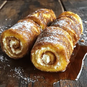 To make the best Cinnamon Roll French Toast Roll-Ups, you need a few simple ingredients. Here’s what you’ll need: - 6 slices of white bread (discard crusts for a softer texture) - 1/4 cup granulated sugar - 2 teaspoons ground cinnamon - 1/4 cup cream cheese, softened to room temperature - 2 tablespoons unsalted butter, melted - 2 large eggs - 1/2 cup whole milk - 1 teaspoon pure vanilla extract - Maple syrup (for drizzling) - Powdered sugar (for dusting) Each ingredient plays a key role in creating flavor and texture. The white bread gives a soft base that rolls up easily. The cream cheese adds a rich and creamy touch. Cinnamon and sugar bring warmth and sweetness. Finally, the eggs and milk create a custardy mix that coats the roll-ups perfectly. For the full recipe, you can check the source above. Enjoy making this fun treat! - Prepare the Cinnamon Sugar: Start by mixing 1/4 cup of sugar and 2 teaspoons of cinnamon in a bowl. Stir the two together until they blend well. Set this aside for later. - Flatten the Bread: Take your 6 slices of white bread and use a rolling pin to flatten them. Roll each slice to about 1/4 inch thick. This helps the bread roll up nicely. - Spread Cream Cheese: Grab your softened cream cheese. Use a tablespoon to spread it evenly over one side of each flattened bread slice. Make sure to cover the entire surface for the best flavor. - Roll Them Up: Starting at one edge, roll each slice tightly. Make sure the cream cheese stays inside. Repeat this for all the bread slices. - Prepare the Egg Mixture: In a mixing bowl, whisk together 2 large eggs, 1/2 cup of whole milk, 2 tablespoons of melted butter, and 1 teaspoon of vanilla extract. Mix until it’s smooth. - Coat the Roll-Ups: Dip each rolled bread slice into the egg mixture. Let it soak briefly. Then, roll it in the cinnamon sugar until it's fully coated. - Cook the Roll-Ups: Heat a non-stick skillet over medium heat. Add a small amount of butter. Once it melts, place the roll-ups seam side down in the skillet. Cook them for about 2-3 minutes on each side, until they turn golden brown. - Serve Warm: After cooking, remove the roll-ups from the skillet. Place them on a serving plate. Dust them with powdered sugar and drizzle with maple syrup. - Presentation Tips: For a fun look, arrange the roll-ups on a platter. Add extra maple syrup and fresh berries for color. You can also serve them with whipped cream or more cream cheese for dipping. For the complete details, check out the Full Recipe. Achieving the Perfect Golden Brown To get that perfect golden color, use medium heat. Too high heat will burn the outside before cooking the inside. Keep an eye on the roll-ups as they cook. Flip them when they're golden on one side. This will help them cook evenly. Ensuring Even Cooking Make sure you do not crowd the skillet. Leave space between each roll-up. This helps hot air circulate and cook all sides. If you have many roll-ups, cook in batches. This will give you better results. Alternative Bread Options You can use different types of bread. Try whole wheat or cinnamon raisin bread for more flavor. You can also use gluten-free bread if needed. Just make sure to check the texture after rolling. Some breads may be more fragile. Cream Cheese Variants You can swap cream cheese for other spreads. Try mascarpone for a richer taste. Greek yogurt can work too if you want a lighter option. Just remember to adjust the amount for the right creaminess. Additional Spices to Consider Add a pinch of nutmeg or cardamom for extra warmth. These spices mix well with cinnamon. If you like heat, consider adding a dash of cayenne pepper. This gives a nice twist to the sweet flavors. Sweet vs. Savory Dipping Sauces Maple syrup is a classic choice, but you can try other dips. A vanilla yogurt dip adds creaminess and sweetness. For a savory option, a warm cheese sauce works great. These choices let you customize each bite! {{image_4}} You can easily change the flavors in your roll-ups. Adding fruits makes them fun! Try bananas or strawberries for a fresh twist. Just slice the fruits thin and place them on the cream cheese before rolling up. For chocolate lovers, mix in chocolate chips! Add them inside the roll for a sweet surprise. If you need gluten-free options, use gluten-free bread. Make sure it’s soft and fresh for the best texture. For those wanting vegan alternatives, swap the eggs with a mix of ground flaxseed and water. Use plant-based milk and vegan cream cheese too. These adjustments let everyone enjoy this treat! Mini roll-ups are perfect for brunch. Just cut each roll into bite-sized pieces. They look cute and are easy to share. You can also try casserole-style baking. Place the roll-ups in a dish and pour the egg mixture over them. Bake until golden brown for a fun twist. For the full recipe, check out the details in the main section! To keep your Cinnamon Roll French Toast Roll-Ups fresh, follow these tips: - Best Practices for Refrigeration: Place any leftovers in an airtight container. This keeps them from drying out. Store them in the fridge for up to three days. You can enjoy them again for breakfast or a snack. - Freezing for Future Use: If you want to save them for later, freezing is a great option. Wrap each roll-up in plastic wrap. Then, place them in a freezer-safe bag. They can last up to a month in the freezer. Just remember to label the bag with the date. When you are ready to eat your roll-ups, reheating is simple: - Microwave vs. Oven: You can use either method. The microwave is quick but may make them soft. Heat them for about 30 seconds to a minute. The oven gives better crispiness. Preheat your oven to 350°F (175°C) and bake for about 10-15 minutes. - Tips for Retaining Crispiness: If you use the oven, place the roll-ups on a baking sheet. This helps them get warm and crispy. For the microwave, try placing a paper towel under the roll-ups to absorb moisture. This makes them taste fresh again. For the full recipe, check [Full Recipe]. How to make Cinnamon Roll French Toast Roll-Ups? To make these roll-ups, you start by flattening slices of bread. Next, spread cream cheese on each slice. Roll them up tightly and dip in an egg mixture. Finally, coat them in cinnamon sugar and cook in a skillet until golden. Follow the Full Recipe for detailed steps. Can I prepare these roll-ups ahead of time? Yes, you can prepare the roll-ups in advance. Roll them up and store them in the fridge. Just cook them when you are ready to enjoy. What is the best way to store leftover roll-ups? Store leftover roll-ups in an airtight container in the fridge. They will stay fresh for up to three days. How long do they take to cook? Cooking these roll-ups takes about 6 to 8 minutes. You should cook them for 2 to 3 minutes on each side. Can I use whole grain bread instead? Absolutely! Whole grain bread adds a nice flavor and texture. It works just as well as white bread. What to serve with Cinnamon Roll French Toast Roll-Ups? These roll-ups pair well with fresh fruit, whipped cream, or extra maple syrup. You can also serve them with a side of yogurt for a tasty twist. You now have a clear recipe for delicious Cinnamon Roll French Toast Roll-Ups. We covered ingredients, step-by-step cooking, and serving tips. You can customize the roll-ups with fruits or choose dietary adjustments like gluten-free options. Remember to store leftovers properly and reheat them for the best taste. These roll-ups are fun, easy, and sure to impress at any meal. Enjoy creating your own sweet twist on a breakfast classic!