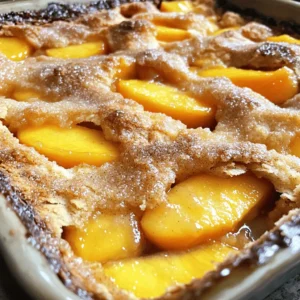 You'll need 4 cups of fresh peaches for this cobbler. Choose ripe peaches for the best flavor. Look for peaches that are firm but slightly soft when you press them. They should smell sweet and fragrant. Peel and slice the peaches before adding them to the mix. This step is key for a juicy filling. For sweetness, we use 1 cup of granulated sugar, divided into two portions. You can adjust this to your taste. If you want a healthier option, try using coconut sugar or honey. These alternatives can bring out different flavors. Also, sprinkle 1 tablespoon of sugar on top before baking for a nice crust. The base of your cobbler needs some important ingredients: - 1 cup all-purpose flour - 1 tablespoon baking powder - 1/2 teaspoon salt - 1 cup whole milk - 1/2 cup unsalted butter, melted and slightly cooled These ingredients come together to create a light and fluffy batter. The flour and baking powder help it rise, while the butter adds richness. The milk gives moisture to the batter, making it soft and delicious. For the full recipe, check out the [Full Recipe]. First, I set my oven to 375°F (190°C). This helps the cobbler bake evenly. While the oven heats up, I grease a 9x13-inch baking dish. I use unsalted butter or cooking spray for this. Greasing the dish ensures the cobbler does not stick. Next, I prepare the peach filling. I take 4 cups of fresh peaches and slice them. In a large mixing bowl, I add the sliced peaches. Then, I mix in 1 cup of granulated sugar, 1 teaspoon of vanilla extract, 1 teaspoon of lemon juice, 1 teaspoon of cinnamon, and 1/2 teaspoon of nutmeg. I toss the peaches gently until they are coated. Letting the mixture sit for about 15 minutes helps the flavors blend. This step also allows the peaches to release some juice, making them sweet and juicy. Now, I make the batter. In a separate bowl, I whisk together 1 cup of all-purpose flour, 1 tablespoon of baking powder, and 1/2 teaspoon of salt. After mixing, I slowly stir in 1 cup of milk. I mix until smooth. Next, I fold in 1/2 cup of melted butter. It’s important not to overmix; I want a light batter. To assemble the cobbler, I pour the batter into the greased baking dish. I spread it evenly across the bottom. Then, I spoon the peach mixture over the batter without stirring it in. This creates a lovely layering effect. Finally, I sprinkle 1 tablespoon of sugar over the top for added sweetness and a nice crunch. Now, I place the dish in the oven and bake it for 40-45 minutes. I check for a deep golden brown color. A toothpick inserted into the batter should come out clean. For a treat, I serve the cobbler warm with a scoop of vanilla ice cream. This adds a creamy contrast to the warm peaches. You can find the full recipe [Full Recipe]. To make the best peach cobbler, start with ripe peaches. Look for peaches that feel slightly soft when you press them. Their skin should be smooth and have a rich, golden color. If they smell sweet, they are likely ripe and ready. Avoid peaches with green spots, as they are not fully ripe. Ripe peaches add great flavor and sweetness to your cobbler. The batter is key to a great peach cobbler. It should be smooth and thick but not too runny. When mixing, add the milk slowly until you get the right texture. Use a whisk to mix the dry and wet ingredients gently. Overmixing can make the batter tough, so mix just until combined. This ensures a light, fluffy topping that will rise beautifully over the peaches. To enjoy your peach cobbler, serve it warm right from the oven. Adding a scoop of vanilla ice cream on top elevates the dish. The cold ice cream melts into the warm cobbler, creating a delightful mix of temperatures. You can also sprinkle some cinnamon or fresh mint on top for a lovely touch. For the ultimate experience, try serving it in individual bowls for a special presentation. For the complete recipe, check out the Full Recipe section. {{image_4}} You can use frozen peaches instead of fresh ones. They make a great alternative. Just remember to thaw them first. Drain any extra juice before adding to the mix. This helps keep the cobbler from being too watery. The taste remains sweet and juicy, just like fresh peaches. Follow the same steps in the Full Recipe for best results. If you need a gluten-free option, it’s easy to adapt! Replace all-purpose flour with a gluten-free flour blend. Make sure it includes xanthan gum for the right texture. You can also use almond flour or coconut flour as other options. Adjust the amount of liquid as needed. The cobbler will still taste amazing and be safe for all to enjoy! Adding spices can elevate your peach cobbler. Besides cinnamon and nutmeg, try a pinch of cardamom or ginger. They add a warm, rich flavor. You can even use a dash of almond extract for a nutty twist. Experiment with these spices to create your unique cobbler. This way, you can make each batch special and delightful! To keep your leftover peach cobbler fresh, let it cool down first. Then, cover it tightly with plastic wrap or aluminum foil. You can also use an airtight container. This method helps keep moisture in and prevents it from drying out. Store it in the fridge for up to 3 days. If you want it to last longer, consider freezing it. When you are ready to enjoy your peach cobbler again, preheat your oven to 350°F (175°C). Place the cobbler in an oven-safe dish. Cover it with foil to prevent it from getting too brown. Reheat for about 20 minutes or until it's warm throughout. You can also microwave individual servings for about 30-45 seconds. Just make sure to watch it so it does not get too hot. Freezing peach cobbler is easy and a great way to save it for later. After it cools completely, cut it into portions. Wrap each piece tightly in plastic wrap. Then, put the wrapped pieces in a freezer-safe bag or container. Be sure to label the bag with the date. It will stay good in the freezer for about 3 months. When you want to eat it, thaw it in the fridge overnight before reheating. For more details on making this delicious dessert, check out the Full Recipe. Yes, you can use canned peaches. Drain them well before adding to the mix. Canned peaches are softer, so they may not hold their shape like fresh ones. This will change the texture a bit. Use about 4 cups of canned peaches for the recipe. To ripen peaches, place them in a brown paper bag. This traps the ethylene gas they release, helping them ripen faster. Keep the bag at room temperature for 1-3 days. Check them daily. You can also add a banana to speed up the process. The cobbler takes about 40-45 minutes to bake. Make sure your oven is at 375°F (190°C). You’ll know it’s done when the top is golden brown. Insert a toothpick into the batter; if it comes out clean, it’s ready! Enjoy this warm with a scoop of ice cream. Check out the Full Recipe for all the details! This blog post covered how to make a delicious peach cobbler. We talked about selecting fresh peaches, the right sugars, and essential baking supplies. I provided easy steps to prepare the oven, make the filling, and create the batter. You also learned tips for choosing ripe peaches and serving your cobbler just right. We explored variations like using frozen peaches and making gluten-free options. Finally, I shared how to store leftovers and reheating tips. Get ready to impress your friends with your new peach cobbler skills!