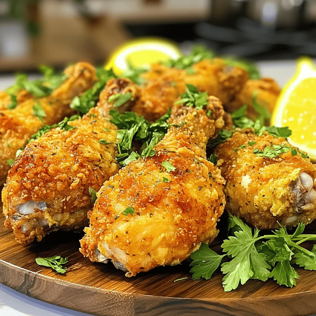 To make the best oven fried chicken, you need some simple yet tasty ingredients. This recipe creates crispy, herb-infused chicken that is sure to impress. The flavors come together to make a delicious meal. - 1 whole chicken (about 4-5 pounds), cut into 8-10 pieces - 1 cup buttermilk (or 1 cup milk mixed with 1 tablespoon lemon juice) - 2 cups all-purpose flour - 1 teaspoon garlic powder - 1 teaspoon onion powder - 1 teaspoon smoked paprika - 1 teaspoon dried thyme - 1 teaspoon dried oregano - 1 teaspoon salt - ½ teaspoon freshly ground black pepper - ½ teaspoon cayenne pepper (adjust for spice) - Cooking spray or a light drizzle of olive oil If you don’t have buttermilk, milk with lemon juice works great. For gluten-free options, use a gluten-free flour blend. You can also switch herbs. Try rosemary or basil if you prefer. For spice lovers, add more cayenne pepper or a dash of hot sauce to the buttermilk. Your chicken will still taste amazing! Start by marinating the chicken. Place your chicken pieces in a large bowl. Pour in 1 cup of buttermilk. Make sure each piece is covered. This step helps the chicken stay moist and adds flavor. Cover the bowl with plastic wrap. Refrigerate it for at least 2 hours, or overnight for better taste. The buttermilk tenderizes the meat and makes it juicy. Now, let's prepare the coating. Take a large shallow dish and add 2 cups of all-purpose flour. Mix in the following spices: - 1 teaspoon garlic powder - 1 teaspoon onion powder - 1 teaspoon smoked paprika - 1 teaspoon dried thyme - 1 teaspoon dried oregano - 1 teaspoon salt - ½ teaspoon freshly ground black pepper - ½ teaspoon cayenne pepper Whisk everything together well. This mix gives the chicken its crispy and tasty crust. Make sure the spices are evenly spread in the flour. Next, preheat your oven to 425°F (220°C). Line a baking sheet with parchment paper. Place a wire rack on top of the sheet. This allows air to circulate around the chicken, making it crispier. Remove the chicken from the buttermilk. Let the excess drip off. Dredge each piece in the flour mix. Make sure to coat it evenly. Shake off any extra flour. Place the chicken on the wire rack. Lightly spray the chicken with cooking spray. You can also drizzle a bit of olive oil on top. This helps in browning and crisping up the chicken while it bakes. Put the baking sheet in the oven. Bake for 35-45 minutes. The chicken should be golden-brown and reach an internal temperature of 165°F (74°C). Flip the chicken pieces halfway through to cook evenly. Once done, take the chicken out of the oven and let it rest for about 5 minutes. This helps keep the juices inside, making it tasty and moist. You can find the complete recipe above. Enjoy your crunchy and flavorful oven-fried chicken! To get your chicken crispy, start with the right coating. Use a mix of flour and spices. The flour holds moisture and gives crunch. After coating, let the chicken sit for a few minutes. This helps the flour stick. Spray the chicken with cooking spray or drizzle with olive oil. This adds extra crunch while baking. Using a wire rack is also key. It lets hot air circulate around the chicken, making it crispier. For a flavor boost, use fresh herbs. Try rosemary or parsley for a fresh taste. You can also add spices to the flour mix. Consider chili powder or cumin for heat. A little lemon zest in the buttermilk adds brightness. If you want a smoky flavor, add more smoked paprika. Experiment with your favorite spices. This way, you can make the dish your own. Bake the chicken at 425°F (220°C) for the best results. This high heat cooks the chicken quickly, keeping it juicy inside. Cooking time is about 35-45 minutes. Always check the internal temperature; it should reach 165°F (74°C). Flip the chicken halfway through for even cooking. If you like it extra crispy, leave it in for a few more minutes. Just keep an eye on it to avoid burning. For the full recipe, check the instructions above. {{image_4}} To add heat, take your oven-fried chicken to the next level. You can use cayenne pepper or hot sauce in the buttermilk. Mix in 1 to 2 tablespoons of your favorite hot sauce. This gives the chicken a nice kick. You can also add more cayenne pepper to the flour mix. Adjust the spice level to your taste. For a fresh twist, try herbs in your buttermilk. Use fresh or dried herbs like rosemary, basil, or parsley. Add 2 tablespoons of fresh chopped herbs or 1 tablespoon of dried herbs to the buttermilk. You can also mix herbs into the flour. This adds depth to your chicken's flavor, making it even more delightful. If you need a gluten-free option, it's easy to adapt this recipe. Replace all-purpose flour with gluten-free flour blends. Look for blends that work well for frying. You can also use almond flour or coconut flour for a different flavor. Just make sure the chicken is well-coated for the best texture. For the full recipe, check back to get all the details to make your oven-fried chicken a hit! To store leftover chicken, let it cool first. Place it in an airtight container. Keep the chicken in the fridge. It will stay fresh for up to four days. If you want to eat it later, consider freezing it. To reheat the chicken, preheat your oven to 375°F. Place the chicken on a baking sheet. Cover it with foil to keep moisture in. Heat for about 20 minutes. Check if it is hot all the way through before serving. To freeze chicken, wrap each piece in plastic wrap. Then place them in a freezer bag. Squeeze out the excess air before sealing. Label the bag with the date. Frozen chicken can last for up to three months. When ready to use, thaw overnight in the fridge before reheating. To make your oven-fried chicken crispy, start with a good marinating process. Soak your chicken in buttermilk. This adds flavor and moisture. After marinating, coat the chicken in a seasoned flour mix. Use a wire rack on a baking sheet. This helps air flow around the chicken, making it crispy. Finally, a light spray of oil will help with browning. Bake at 425°F (220°C) for the best results. Yes, you can use frozen chicken, but thaw it first. Thawing ensures even cooking and better flavor. Marinate the chicken in buttermilk after it is fully thawed. This step is key for juicy meat. Avoid placing frozen chicken directly in the oven. It will not cook evenly and may end up tough. The best way to check if the chicken is done is by using a meat thermometer. Insert it into the thickest part of the chicken. It should read 165°F (74°C) to be safe to eat. The chicken should also look golden-brown. If the juices run clear when you cut into it, then it is cooked. Let the chicken rest for five minutes before serving. This helps keep the juices inside. Enjoy your meal! In this post, we covered how to make tasty oven-fried chicken. We shared essential ingredients, handy substitutes, and easy step-by-step instructions. You learned tips for crispy coating and exciting flavor options. We also discussed storage and reheating so you can enjoy leftovers. Choose variations that fit your taste, like spicy or gluten-free. Making this dish is simple and fun. With practice, your chicken will be a hit!