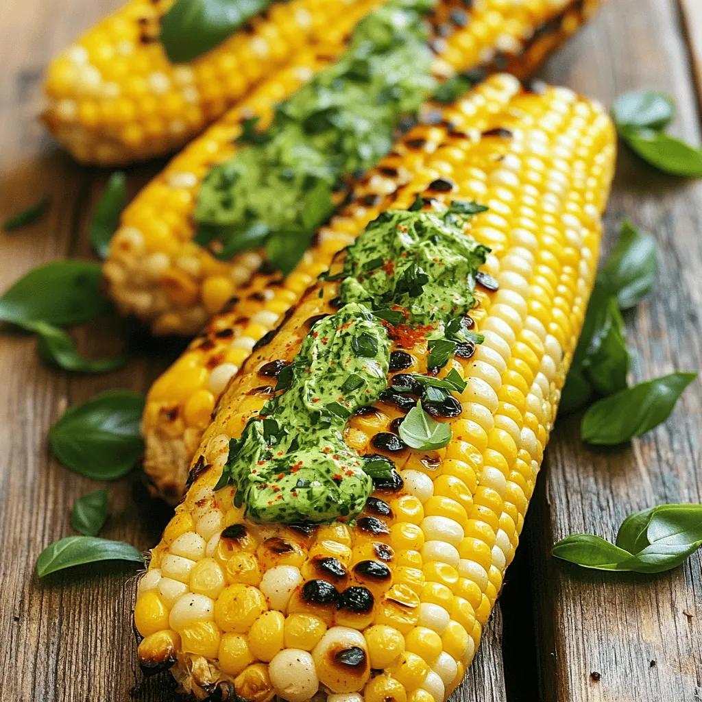 - 4 ears of fresh corn, husked - 4 tablespoons unsalted butter, softened - Fresh herbs and seasonings to enhance flavor To make your grilled corn shine, start with fresh corn. Choose ears that feel firm and heavy for their size. The husk should be bright green, and the silk should be moist. You will also need unsalted butter to create that rich, creamy flavor. Mixing in fresh herbs is key. I love using parsley, basil, and chives, but feel free to use your favorites. - Chili powder for a spicy kick - Other fresh herbs like cilantro or dill If you want to spice things up, add chili powder to your herb butter. This gives the corn a nice kick. You can also mix in other fresh herbs like cilantro or dill for different tastes. Each herb brings a unique flavor, making your grilled corn special every time. - Grill (gas or charcoal) - Aluminum foil - Mixing bowls and utensils You will need a grill, either gas or charcoal, to cook the corn. Aluminum foil is essential for wrapping the corn. This step helps to steam the corn while it grills, keeping it juicy. Mixing bowls and utensils are also needed for preparing the herb butter. Simple tools make this process smooth and easy. For the full recipe, check the details above. - Husk each ear and rinse under cool water. - Pat dry with a clean kitchen towel. First, you need to husk each ear of corn. Remove all the green leaves and silk. This makes sure the corn cooks evenly. Once husked, rinse the corn under cool water. This step will remove any dirt. After rinsing, pat the corn dry with a clean kitchen towel. This helps the butter stick later. - Combine butter with chopped herbs and spices. - Ensure a smooth, well-blended mixture. Next, let’s make the herb butter. In a small bowl, mix the softened butter with chopped herbs. Use parsley, basil, and chives for a fresh taste. Add garlic powder, lemon juice, salt, and pepper too. If you like spice, sprinkle in chili powder. Stir until everything is well blended. This butter is key for flavor! - Wrap corn in foil to trap steam. - Cook on medium-high heat and turn regularly. Now, it’s time to grill! Take a sheet of aluminum foil. Place one ear of corn in the center and fold the foil over it. Make sure it is tightly sealed. This keeps the steam inside, making the corn juicy. Place the wrapped corn on the grill over medium-high heat. Cook for about 15-20 minutes. Turn the corn every 5 minutes for even cooking. When done, the kernels should be tender with a slight char. Check the corn by unwrapping it carefully. The steam will be hot, so be careful! Once cooked, slather the herb butter over each ear. The heat will melt the butter into the corn. Enjoy your delicious grilled corn-on-the-cob! For the complete process, check the Full Recipe. To know when your corn is done, look for tender kernels. They should be bright yellow and slightly charred. This usually takes 15 to 20 minutes on the grill. Turn the corn every 5 minutes for even cooking. This helps it get that tasty char without burning. You can try many seasonings to boost flavor. Mix in spices like paprika or cayenne for a kick. You can also use different herbs in your butter. For a twist, add dill or cilantro. Experiment with flavors to find what you love best. Always handle hot foil and corn carefully. Use tongs or heat-resistant gloves. When unwrapping the foil, keep your face away. The steam can burn you. To avoid burns, be mindful of where you place your hands on the grill. Stay safe while enjoying your delicious grilled corn! {{image_4}} For a tasty twist, try Mexican street corn. Here’s what you need: - 4 ears of grilled corn - 1/2 cup mayonnaise - 1/2 cup cotija cheese, crumbled - 1 tablespoon chili powder - Fresh cilantro, chopped, for garnish - Lime wedges for serving To make it, grill the corn as usual. Once cooked, brush each ear with mayonnaise. Next, sprinkle on the cotija cheese and chili powder. Finish with fresh cilantro and a squeeze of lime juice. This dish bursts with flavor and is a crowd-pleaser! Cheese adds a rich flavor to your corn. Good choices include feta or cotija. Feta gives a creamy taste, while cotija offers a salty bite. Here’s how to add cheese: 1. Grill the corn as directed in the Full Recipe. 2. Once done, sprinkle your chosen cheese over the hot corn. The heat will melt it slightly, making it stick. 3. For extra flavor, drizzle a bit of olive oil on top. This cheesy option is perfect for cheese lovers! Spice up your herb butter with fun flavors. Try garlic or truffle butter for something unique. Here are some ideas: - Garlic Butter: Mix softened butter with minced garlic and a pinch of salt. - Truffle Butter: Blend butter with truffle oil for a fancy touch. - Citrus Butter: Add lemon or orange zest to your herb butter for a fresh twist. These flavored butters can enhance your grilled corn in new ways. Don’t be afraid to experiment! To keep leftover grilled corn fresh, wrap it tightly in plastic wrap. You can also place it in an airtight container. Store it in the fridge for up to three days. When you want to eat it, reheat the corn on the grill or in the microwave. If using the microwave, cover it with a damp paper towel. This keeps it moist and tasty. To freeze grilled corn, let it cool first. Then, cut the kernels off the cob. Place the kernels in a freezer-safe bag, squeezing out the air. You can also freeze the corn on the cob. Wrap each ear in aluminum foil before placing it in a bag. Thaw frozen corn in the fridge overnight. For cooking, you can add frozen corn directly to soups or stir-fries. In the fridge, grilled corn stays fresh for about three days. If it starts to smell bad or looks slimy, it's time to toss it. Check for any dark spots on the kernels. These signs show that the corn has spoiled. Always trust your senses; if it doesn't look or smell right, do not eat it! You should grill corn-on-the-cob for about 15 to 20 minutes. This time gives the corn a tender texture and nice char. Turn the corn every five minutes to ensure even cooking. I find checking one ear helps me know if they are done. The kernels should look plump and bright. A slight char adds great flavor. Soaking corn is optional, but it has some benefits. Soaking can help keep the corn moist while grilling. It also can reduce the cooking time. If you do soak, aim for about 30 minutes in cold water. If you skip soaking, just keep an eye on the corn as it grills. Both methods can lead to tasty results. Yes, you can grill corn without foil! Grilling without foil gives the corn a nice smoky taste. Simply place the husked corn directly on the grill grates. Make sure to turn it often to avoid burning. Cooking time will be similar, about 15 to 20 minutes. Just remember to check for that tender bite. Grilled corn-on-the-cob is simple and tasty. We covered ingredients, prep steps, and grilling tips. Remember, fresh corn and a few herbs make a big difference. Experiment with spices and toppings for fun flavors. Store leftovers safely for later. With these tips, you'll grill corn like a pro. Enjoy your delicious creations!