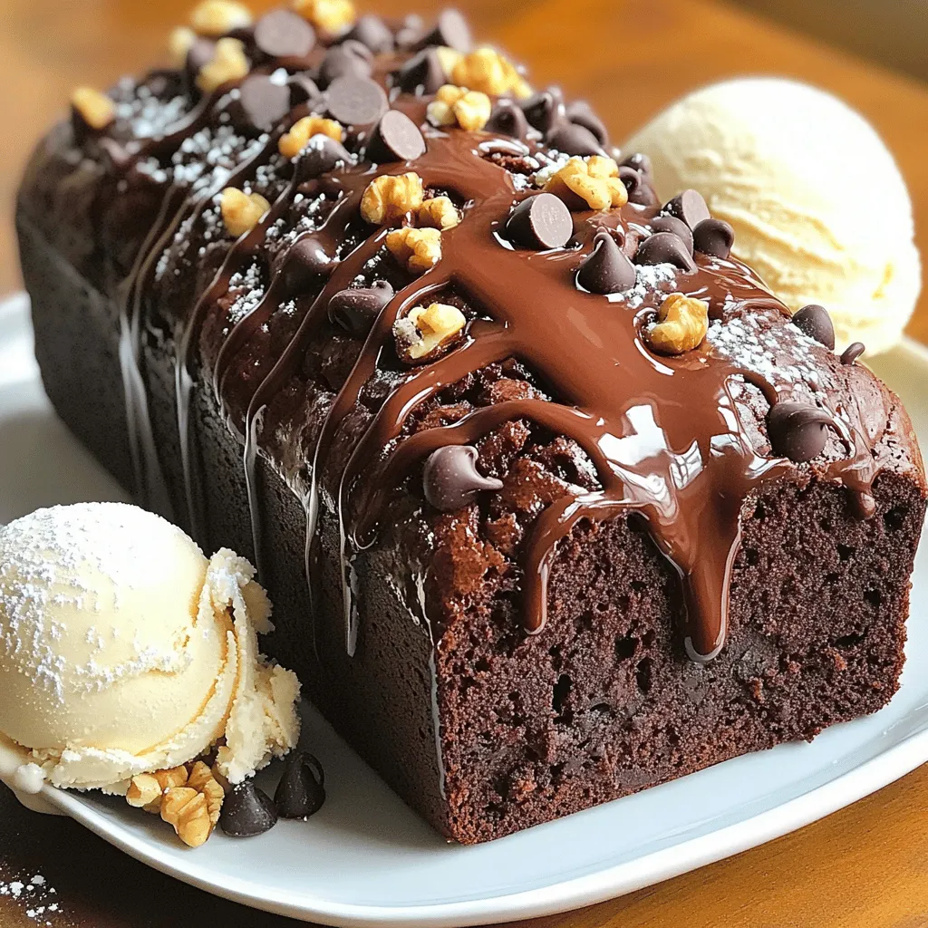 To make this delicious bread, gather these ingredients: - 1 cup all-purpose flour - 1/2 cup unsweetened cocoa powder - 1 teaspoon baking powder - 1/2 teaspoon salt - 1/2 cup unsalted butter, melted - 1 cup granulated sugar - 2 large eggs - 1 teaspoon vanilla extract - 1/4 cup hot fudge sauce (plus extra for drizzling) - 1/2 cup chocolate chips - 1/4 cup chopped walnuts (optional) You can easily swap some ingredients to fit your needs. For a dairy-free version, use plant-based butter. Almond milk can replace regular milk in most recipes. If you prefer nut-free options, skip the walnuts. You can use sunflower seeds for a crunch without nuts. For a lower sugar option, try using a sugar substitute or applesauce. These changes keep the bread tasty while meeting your dietary needs. Using good-quality ingredients makes a big difference. Fresh eggs create a richer taste. High-quality cocoa powder gives a deep chocolate flavor. Unsalted butter adds creaminess and helps control salt levels. The chocolate chips should be semi-sweet for a perfect balance of sweetness. When you invest in quality, you ensure each bite is full of flavor. This attention to detail leads to a truly unforgettable Hot Fudge Brownie Bread. Making the best hot fudge brownie bread is simple and fun. Here’s how to do it step by step. 1. Preheat your oven to 350°F (175°C). Grease a 9x5-inch loaf pan well. This helps the bread come out easily. 2. Mix the dry ingredients. In a medium bowl, whisk together: - 1 cup all-purpose flour - 1/2 cup unsweetened cocoa powder - 1 teaspoon baking powder - 1/2 teaspoon salt 3. Combine the wet ingredients. In a large bowl, mix: - 1/2 cup unsalted butter, melted - 1 cup granulated sugar Mix until smooth and shiny. 4. Add eggs and vanilla. Beat in: - 2 large eggs (one at a time) - 1 teaspoon vanilla extract Mix until fluffy and light in color. 5. Fold in the dry mix. Gradually add the dry ingredients to the wet mixture. Use a rubber spatula and mix until no flour is visible. Be careful not to overmix. 6. Add the fudge and chocolate chips. Stir in: - 1/4 cup hot fudge sauce - 1/2 cup chocolate chips - 1/4 cup chopped walnuts (optional) Make sure they are evenly mixed. 7. Pour into the pan. Transfer the batter into your prepared loaf pan. Use a spatula to smooth the top. 8. Bake. Place the pan in the oven and bake for 35-40 minutes. Look for a toothpick inserted in the center. It should come out with a few moist crumbs. 9. Cool down. Once baked, take the pan out and let it cool for 10 minutes. Transfer the bread to a wire rack for complete cooling. 10. Serve with fudge. Drizzle more hot fudge sauce over the loaf before serving. Enjoy every bite! Watch for these signs while baking: - The top should look set and slightly cracked. - The edges will pull away from the pan. - A toothpick test shows a few moist crumbs, not wet batter. - Oven temperature: Always preheat your oven. This is key for even baking. - Toothpick test: Use a toothpick to check doneness. Pull it out when you see a few moist crumbs. This method ensures your hot fudge brownie bread turns out rich, gooey, and delicious every time. For the full recipe, refer to the ingredients section above. To achieve that perfect fudgy texture, follow these steps: - Use room temperature eggs for better mixing. - Be careful not to overmix the batter. Stop mixing when you see no dry flour. - Add hot fudge sauce gently to keep the mixture rich and gooey. - Bake until a toothpick shows a few moist crumbs, not completely dry. Having the right tools makes baking fun and easy. Here’s what I recommend: - A 9x5-inch loaf pan for even baking. - Mixing bowls of different sizes for dry and wet ingredients. - A rubber spatula for folding ingredients without overmixing. - An oven thermometer to ensure the right baking temperature. Avoid these common pitfalls for best results: - Don’t skip greasing the loaf pan; it helps the bread come out easily. - Overbaking can dry out your bread, so watch the clock closely. - Forgetting to sift the dry ingredients can lead to lumps. - Adding too many chocolate chips can change the texture; stick to half a cup. For the full recipe, check out the Ultimate Hot Fudge Brownie Bread! {{image_4}} You can change the flavor of your brownie bread easily. Use dark chocolate for a richer taste. White chocolate adds a sweet twist. You can also use milk chocolate for a creamier texture. If you love nuts, try adding hazelnuts or pecans instead of walnuts. Each nut gives a unique crunch and flavor. For a gluten-free version, swap all-purpose flour with a gluten-free blend. Look for one that includes xanthan gum for the best texture. Make sure your cocoa powder is also gluten-free. This way, you can enjoy the same rich taste without gluten. Serving your hot fudge brownie bread warm makes it even better. Add a scoop of vanilla ice cream on top. The cold ice cream melts into the warm bread, creating a delicious mix. You can also drizzle whipped cream over the top for extra sweetness. It enhances the rich chocolate flavor and looks great on the plate. Enjoy this treat with friends or family for a special dessert! For the full recipe, check out the detailed instructions above. Store your leftover Hot Fudge Brownie Bread in an airtight container. This keeps it fresh for up to five days. If you have no container, wrap it in plastic wrap. Make sure to seal it tightly to prevent air from getting in. Store the bread at room temperature. Avoid putting it in the fridge, as it can dry out quickly. To freeze your Hot Fudge Brownie Bread, first let it cool completely. Wrap the bread tightly in plastic wrap. Then, place it in a freezer-safe bag or container. Make sure to remove as much air as possible. Label the bag with the date. You can freeze the bread for up to three months. When you're ready to eat, just thaw it in the fridge overnight. To reheat your Hot Fudge Brownie Bread, slice it first. Then, place the slices on a microwave-safe plate. Heat them in the microwave for about 10-15 seconds. This warms the bread and makes it soft. You can also reheat it in the oven. Preheat your oven to 350°F (175°C), and wrap the slices in foil. Heat for about 5-10 minutes. For added richness, drizzle some hot fudge sauce on top before serving. Enjoy your delicious treat! Yes, you can make this brownie bread ahead of time. It stores well at room temperature for about three days. Just wrap it tightly in plastic wrap to keep it fresh. You can also refrigerate it for up to a week. If you want to make it even earlier, freeze it. Wrap it well and store it in an airtight container. It can last up to three months in the freezer. When you’re ready to enjoy it, thaw it overnight in the fridge. If you don’t have hot fudge sauce, you can make a quick substitute. Melt chocolate chips with a bit of cream or milk for a simple sauce. You can also use chocolate syrup, though it may be thinner. Another option is to mix cocoa powder with sugar and some melted butter. This will give you a rich chocolate flavor in the bread. To check if your brownie bread is fully baked, use a toothpick. Insert it into the center of the bread. If it comes out with a few moist crumbs, it is done. If it comes out wet with batter, it needs more time. The edges should look set, and the top should be slightly cracked. Keep an eye on it during the last few minutes of baking to avoid overcooking. In this post, I shared how to make THE BEST Hot Fudge Brownie Bread. I covered the key ingredients, step-by-step instructions, and smart tips for success. Quality ingredients matter for great taste. I also offered flavor variations and storage tips. Keep these details in mind as you bake. You can create a delicious treat that impresses everyone. Enjoy every bite of your brownie bread and share it with your friends!