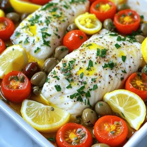 - 4 fillets of white fish (such as cod or sea bass) - 2 tablespoons extra virgin olive oil - 1 lemon (juiced and zested) - 1 teaspoon dried oregano - 1 teaspoon dried thyme - 2 cloves garlic, finely minced - 1/2 cup cherry tomatoes, halved - 1/2 cup Kalamata olives, pitted and sliced - 1/4 cup capers, rinsed and drained - Sea salt and freshly cracked black pepper to taste - Fresh parsley, finely chopped for garnish The best Mediterranean baked fish starts with fresh white fish fillets. Cod and sea bass work great. They cook evenly and have a mild taste. Use extra virgin olive oil for richness and flavor. The lemon juice and zest add brightness. Garlic, oregano, and thyme bring depth to the dish. Add cherry tomatoes and Kalamata olives for a pop of color and taste. Capers add a salty kick. Finally, sprinkle fresh parsley on top for a beautiful finish. The Mediterranean diet is known for health benefits. It focuses on fresh, wholesome ingredients. Fish provides lean protein and omega-3 fatty acids. These fats help heart health and reduce inflammation. Olive oil is rich in healthy fats and antioxidants. Tomatoes are full of vitamins and minerals. They help boost your immune system. The whole dish is light yet filling. This recipe serves four and has about 300 calories per serving. It is a great choice for a healthy meal. Enjoy the flavors without feeling guilty! You can find the full recipe to make this dish easily. 1. Preheat your oven to 400°F (200°C). This step is key for a great bake. 2. Grab a small bowl. Mix extra virgin olive oil, lemon juice, and zest. 3. Add minced garlic, dried oregano, dried thyme, salt, and pepper. Whisk until smooth. 4. Prepare your baking dish by greasing it lightly with olive oil or using parchment paper. 1. Place the fish fillets in the baking dish, skin side down if they have skin. 2. Pour the olive oil mixture over the fillets. Make sure each piece is well-coated. 3. Scatter halved cherry tomatoes, sliced Kalamata olives, and rinsed capers around the fish. 4. Bake in your preheated oven for 15 to 20 minutes. The fish should be opaque and flake easily. 1. Remove the dish from the oven. Let the fish rest for 2 to 3 minutes. 2. Just before serving, sprinkle fresh parsley for color and flavor. For more details on the ingredients, check the Full Recipe. To get the best flavor in your Mediterranean baked fish, use fresh ingredients. Fresh fish adds a bright taste. Fresh herbs like parsley and basil also boost flavor. You can mix in extra spices, like smoked paprika or red pepper flakes, for a kick. You can also try adding zest from an orange or lemon. This adds a nice touch of citrus. Fresh garlic is key for depth, while olives add briny notes. These small changes make a big difference in taste. Cooking fish perfectly takes practice. Always preheat your oven to 400°F (200°C). This helps the fish cook evenly. Place the fillets skin side down in the dish. Pour the olive oil mix over them, coating well. Watch the clock! Bake for 15-20 minutes, depending on the thickness. Fish is done when it flakes easily with a fork. Be careful not to overcook it, as it can dry out quickly. Use a timer to stay on track. For more tips, check out the Full Recipe for detailed guidance. Enjoy your cooking journey! {{image_4}} You can use many types of fish for this dish. Some great options are: - Cod - Sea bass - Halibut - Snapper Each fish type offers a unique taste. For example, cod has a mild flavor, while snapper has a more robust profile. Adjust your seasoning based on the fish. A stronger fish may need less salt and lemon. Adding vegetables can boost flavor and nutrition. Try these seasonal options: - Zucchini - Bell peppers - Spinach - Asparagus If you want to swap olives or capers, consider using artichokes or sun-dried tomatoes. Both add a nice tang and texture. Pair your baked fish with delightful sides. Here are some ideas: - A fresh green salad - Roasted potatoes - Quinoa or couscous - Grilled vegetables For the perfect drink, serve a crisp white wine. Wines like Sauvignon Blanc or Pinot Grigio enhance the Mediterranean taste. For the complete dish, check the Full Recipe. Enjoy cooking! After you bake your Mediterranean fish, you want to cool it down. Let it sit at room temperature for about 30 minutes. Then, place it in an airtight container. This helps keep it fresh. Stored this way, the fish lasts up to 3 days in the fridge. Always check for any off smells before you eat it again. If you want to save some for later, freezing works great. Cut the fish into portions. Wrap each piece tightly in plastic wrap, then place them in a freezer bag. This keeps out air and prevents freezer burn. The fish can stay frozen for up to 3 months. When it's time to eat, move it to the fridge overnight to defrost. You can also put it in cold water for faster thawing. Reheat it gently in the oven or microwave to keep it moist. Enjoy your flavorful delight! For the full recipe, check out The Ultimate Mediterranean Baked Fish. The best fish for baking is white fish. Cod and sea bass are my favorites. These fish are mild and flaky. They soak up flavors well. You can also try snapper or tilapia. Each adds a different taste. Look for fresh fish when possible. Yes, you can prep ahead. Marinate the fish for a few hours. This lets the flavors blend nicely. You can also chop the veggies and olives earlier. Just keep them in the fridge. When you're ready, bake the fish. You can check the fish's doneness easily. It should be opaque and flaky. Use a fork to test it. If it flakes apart, it’s done. Cooking time is usually 15-20 minutes. Keep an eye on it to avoid overcooking. If you don’t have Kalamata olives, try green olives. They give a nice salty taste. You can also use capers for a briny flavor. If you want something milder, try artichoke hearts. They add a fresh twist to the dish. This blog post covered how to bake fish Mediterranean style. We discussed key ingredients, like fresh fish and veggies. I explained step-by-step instructions, from prep to baking. I highlighted tips to boost flavor and shared variations for different tastes. I also included storage tips to keep your dish fresh. Baking fish can be simple and healthy. Use fresh ingredients for the best results. Enjoy experimenting with different flavors. Your Mediterranean meal will impress everyone.
