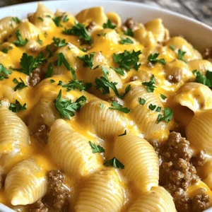 - 1 lb ground beef - 8 oz medium shell pasta - 1 cup heavy cream - 1 cup beef broth - 1 cup shredded cheddar cheese - 1 small onion, finely chopped - 2 cloves garlic, minced - 1 teaspoon Italian seasoning - 1 teaspoon smoked paprika - Salt and pepper, to taste - 2 tablespoons olive oil - Fresh parsley, chopped (for garnish) For this recipe, I use common measurements. The ground beef is one pound, which gives a hearty base. The medium shell pasta is eight ounces, perfect for holding the creamy sauce. I use one cup of heavy cream to create richness and smoothness. The beef broth, also one cup, adds depth of flavor. One cup of shredded cheddar cheese brings creaminess and a tasty finish. You need one small onion and two cloves of garlic for the base flavor. Italian seasoning and smoked paprika enhance the taste. I add salt and pepper to balance everything out. Finally, two tablespoons of olive oil help with sautéing. You may want to play with seasonings. Adding crushed red pepper can bring heat if you like spice. Fresh basil or oregano can provide a different flavor twist. For garnish, fresh parsley adds color and brightness. A sprinkle of extra cheese on top can make it even more inviting. Enjoy making it your own! Start by boiling water in a large pot. Add salt to the water for flavor. Once it bubbles, add the medium shell pasta. Cook it for about 8-10 minutes, or until it's al dente. You want it firm but tender. Drain the pasta in a colander and set it aside. This pasta will hold the creamy sauce well. Next, heat a large skillet over medium heat. Pour in two tablespoons of olive oil. Wait until the oil shimmers. Then, add one small onion, finely chopped, and two cloves of minced garlic. Sauté them for 3-4 minutes. The onion should look translucent and smell great. Now, turn up the heat to medium-high. Add one pound of ground beef. Cook it until it’s fully browned. Use a spatula to break it apart. After it's cooked, drain any excess fat from the skillet. Now, it's time to add flavor. Sprinkle in one teaspoon each of Italian seasoning and smoked paprika, plus salt and pepper to taste. Stir everything well. Pour in one cup of beef broth and bring it to a gentle simmer. This will create a tasty base. Reduce the heat to low, then slowly add one cup of heavy cream. Stir constantly for about 5 minutes. This helps the sauce become creamy and smooth. Now, fold the cooked shell pasta into the skillet with the beef mixture. Add one cup of shredded cheddar cheese and stir until it melts. Taste the dish and adjust the seasoning if needed. Finally, remove the skillet from heat. Garnish with fresh chopped parsley. This adds color and flavor. Serve hot and enjoy your creamy beef and shells! For the full recipe, refer to the above details. To make your sauce truly creamy, use heavy cream. This adds richness and a smooth feel. Stir the cream in slowly while cooking on low heat. This keeps the sauce from breaking and helps it blend well with the beef. If you want to boost the flavor, add a bit of cheese, like cheddar. It enhances the creaminess and adds a savory taste. One common mistake is cooking the pasta too long. Make sure to check the package and cook until al dente. Overcooked pasta gets mushy and can ruin your dish. Another mistake is skipping the seasoning. Always taste your dish and add more salt or pepper if needed. Lastly, don’t rush the sauce. Let it simmer for a few minutes to thicken and develop flavor. For a beautiful presentation, serve the creamy beef and shells in shallow bowls. Top each bowl with a sprinkle of extra cheese and fresh parsley. This adds color and freshness. You can also add a side of crusty bread. It’s perfect for soaking up the sauce. If you want to impress guests, use a clean towel to wipe the bowl's rim before serving. {{image_4}} You can swap out the ground beef for many other proteins. Ground turkey or chicken works well. For a richer flavor, you might try ground lamb. Cook these meats the same way as beef. If you want a low-fat option, consider using lean ground beef. Each option gives a unique taste while keeping it creamy. To make this dish vegetarian, replace the beef with mushrooms or a mix of veggies. Chopped bell peppers, zucchini, and spinach add great flavor and color. Use vegetable broth instead of beef broth to keep that rich taste. You can also add beans for protein. This keeps the meal filling and nutritious. Enhancing the flavor can take your dish to the next level. Try adding fresh herbs like basil or thyme for a fresh taste. A splash of Worcestershire sauce adds depth. For a kick, add crushed red pepper flakes. If you love cheese, sprinkle in some parmesan for a savory finish. Explore these options to find your perfect blend! After enjoying Creamy Beef and Shells, let any leftovers cool down. Place them in an airtight container. Store them in the fridge for up to three days. Make sure to label the container with the date. This helps you keep track of how long they have been stored. To reheat, you can use the microwave or the stove. For the microwave, place your portion in a bowl. Heat it for one minute, then stir and heat for another minute. If using the stove, add a splash of beef broth to a skillet. Heat on low, stirring often, until warm. This keeps the dish creamy and delicious. If you want to freeze the dish, let it cool fully first. Transfer it to a freezer-safe container. It will keep well for up to three months. To reheat, thaw it in the fridge overnight. Then, heat it on the stove as mentioned. Avoid freezing with garnishes, as they don’t freeze well. This way, you can enjoy a tasty meal later! You can serve this dish with a fresh salad. A simple green salad adds a nice crunch. Garlic bread also pairs well. It helps soak up that creamy sauce. Steamed vegetables add color and nutrients too. Roasted broccoli or green beans work great. Yes, you can! Any pasta shape will work. Penne, fusilli, or even macaroni are tasty options. Just make sure to adjust cooking times. Different shapes may need more or less time to cook. Definitely! Creamy Beef and Shells is great for meal prep. You can make a big batch and store it. Just divide it into portions. It keeps well in the fridge for about three days. You can also freeze it for up to a month. To make this dish gluten-free, use gluten-free pasta. Many brands offer great options. Check the label to ensure it fits your needs. The rest of the ingredients are naturally gluten-free. Enjoy this creamy delight without worry! This blog post covered all you need for a tasty creamy beef and shells dish. We explored key ingredients and their measurements, along with optional seasonings. The step-by-step guide showed how to cook, mix, and finish the dish perfectly. I shared useful tips to enhance texture and avoid common errors. We also looked at variations for different diets and storage methods for leftovers. Keep these ideas in mind to enjoy a delicious meal any time. A few small adjustments can make this dish your own, so get cooking!