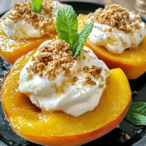 - 4 ripe peaches, halved and pitted - 1 cup heavy cream - 2 tablespoons powdered sugar - 1 teaspoon vanilla extract - 1/4 teaspoon almond extract - 1/2 cup granola or toasted oats - Fresh mint leaves for garnish - Honey or maple syrup for drizzling - Additional spices (e.g., cinnamon, nutmeg) - Use coconut cream or almond milk for a dairy-free option. - Try using nectarines, plums, or berries instead of peaches. I love working with ripe peaches. They are sweet, juicy, and perfect for summer. Make sure to pick peaches that are firm but slightly soft to the touch. This means they are ripe and ready for cooking. For creaminess, heavy cream is the best choice. If you want a lighter option, you can use coconut cream. It still gives a rich taste but is dairy-free. Granola adds a nice crunch. You can use toasted oats if you prefer. The granola not only adds texture but also makes it more filling. Fresh mint leaves brighten the dish. They add a pop of color and a hint of freshness. Don't skip this step; it makes a big difference! You can drizzle honey or maple syrup on top for added sweetness. If you enjoy spices, sprinkle some cinnamon or nutmeg for extra flavor. When you choose your ingredients, think about what you like. This recipe is flexible, so feel free to mix and match. Enjoy creating your perfect peaches and cream! For the complete recipe, check out the Full Recipe. - Preheat oven to 375°F (190°C). - Arrange peach halves in a baking dish. Start by heating your oven. This helps the peaches bake just right. Next, slice the peaches in half and remove the pits. Place them in a baking dish with the cut side up. You can add a drizzle of honey or syrup if you want some extra sweetness. It makes a big difference! - Bake for 15-20 minutes until tender. - Optionally drizzle with honey or syrup before baking. Put the baking dish in the oven. Set your timer for 15 to 20 minutes. You want the peaches to be soft and slightly golden. This brings out their sweet flavor. If you added honey or syrup, watch as it creates a lovely glaze. - Whip heavy cream until soft peaks form. - Add powdered sugar, vanilla, and almond extract, beat until medium peaks form. While the peaches bake, grab a mixing bowl. Pour in the heavy cream. Use an electric mixer to whip it until you see soft peaks form. This should take about 3-5 minutes. Next, add powdered sugar, vanilla, and almond extract. Keep mixing until you see medium peaks. This cream will be light and fluffy, perfect for topping your peaches. - Dollop whipped cream on baked peaches. - Top with granola or toasted oats. Once the peaches cool a bit, it's time to serve. Take a big spoonful of whipped cream and place it on each peach half. Then, sprinkle granola or toasted oats on top. This adds a nice crunch. Your dish is now ready to impress! Enjoy this simple summer delight from the full recipe. Choosing the right peaches is key for sweetness. Look for peaches that feel slightly soft but not mushy. A bright color shows ripeness. The skin should have a nice fragrance. Sweet peaches make a big difference in taste. For even baking, cut the peaches in half and pit them. Place them cut-side up in a baking dish. This helps them cook evenly and caramelize nicely. Baking at 375°F gives them a golden color and brings out their natural sugars. To make the perfect whipped cream, start with cold heavy cream. Use a clean mixing bowl and beaters. Whip until soft peaks form, which takes about 3-5 minutes. This gives the cream a light and airy texture. You can flavor whipped cream in many ways. Add vanilla or almond extract for a twist. For a fun flavor, try a splash of orange juice or a sprinkle of cocoa powder. These small changes can add a new layer of taste. For a beautiful presentation, serve peaches on individual plates. This allows the lovely colors to shine. A drizzle of honey or syrup around the plate adds elegance. Pair your peaches and cream with refreshing drinks. Lemonade or iced tea complements the dish well. You can also serve with light desserts like fruit salad or shortcakes for extra sweetness. Enjoy crafting this simple summer delight! For the full recipe, check out Peaches & Cream Delight. {{image_4}} You can enjoy peaches and cream in different ways. One fun idea is a peaches and cream parfait. This dish layers baked peaches, whipped cream, and granola in a glass. The layers look pretty and taste great! Another option is peaches and cream pie. You can use a pie crust and fill it with baked peaches and whipped cream. This dessert is cool and creamy, perfect for summer gatherings. If you want a lighter treat, try a low-sugar version of the recipe. Use less sugar in the whipped cream. You can also sweeten the peaches with honey instead of sugar. Using Greek yogurt instead of whipped cream is a great swap. It gives a creamy texture and adds protein. Plus, it has less fat, making it a healthier choice. Peaches are great, but you can use other fruits too. In summer, berries like strawberries or blueberries are perfect. They add color and a burst of flavor. In late summer or early fall, try nectarines. They are similar to peaches but have a slightly different taste. Mixing fruits will keep your dish fresh and exciting! For the complete recipe, check out the Full Recipe section. Store leftover peaches and cream in an airtight container. This keeps them fresh. Place the peaches and whipped cream in the fridge. They will last about two days. To maintain texture, avoid mixing them before storing. Serve fresh whipped cream on peaches right before eating. You can freeze baked peaches and whipped cream separately. Place baked peaches in a freezer bag. Remove as much air as possible. For whipped cream, spoon it into ice cube trays. Once frozen, transfer to a bag. This method keeps the cream fluffy. When ready to eat, thaw peaches in the fridge. Reheat them gently in the oven. Heat at 350°F for about 10 minutes. Thaw the whipped cream at room temperature or in the fridge. Stored baked peaches last about three months in the freezer. Whipped cream stays good for about one month when frozen. In the fridge, expect baked peaches to last two days. Whipped cream lasts about three days. Always check for off smells or changes in texture before use. Yes, you can use canned peaches. They are convenient and save time. However, fresh peaches taste better. Fresh peaches have a crisp texture and bright flavor. Canned peaches are softer and often have added sugar. If you use canned, rinse them to reduce extra sugar. To make this dish dairy-free, use coconut cream instead of heavy cream. You can whip it just like the cream. For sweetness, use powdered sugar or maple syrup. If you want a rich flavor, try almond milk or soy cream for the whipped topping as well. Many fruits taste great with peaches and cream. Here are some good options: - Strawberries - Raspberries - Blueberries - Nectarines - Plums - Cherries These fruits add color and flavor to your dish. Yes, you can prepare parts ahead. Bake the peaches in advance and store them in the fridge. You can also whip the cream and keep it chilled. When you are ready to serve, just assemble the dish. This makes it easy for gatherings. Perfectly baked peaches feel soft to the touch. Look for a slight golden color on the edges. The peach should give a little when you press it gently. This means they are tender and ready to eat. This recipe brings together sweet peaches and creamy goodness. You learned how to prepare, bake, and assemble this dish step-by-step. Remember to choose ripe peaches and whip your cream just right. You can add flavors or swap fruits for fun twists. Don't forget to store leftovers properly to enjoy later. I hope you feel inspired to create this tasty dessert with your own touch. Now, it’s time to enjoy your delicious peaches and cream!