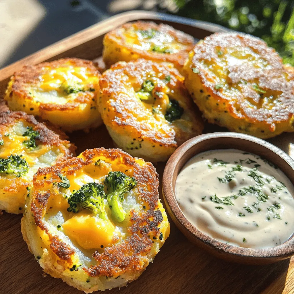 To make quick and easy stuffed potato cakes, you need these key ingredients: - 3 large potatoes, peeled and cut into 1-inch cubes - 1 cup shredded cheese (cheddar or mozzarella) - 1/2 cup cooked broccoli, finely chopped - 1/4 cup green onions, thinly sliced - 1/2 teaspoon garlic powder - 1/2 teaspoon onion powder - Salt and pepper to taste - 1/2 cup breadcrumbs - 1/4 cup all-purpose flour - 2 eggs, beaten - Oil for frying You can easily switch up the ingredients to match your taste. Here are some ideas: - Veggies: Use spinach, bell peppers, or zucchini instead of broccoli. - Cheese: Try feta or pepper jack for a different flavor. - Herbs: Add fresh herbs like parsley or dill for a fresh touch. - Spices: Experiment with cumin or paprika for a spicy kick. If you don't have some ingredients, here are good swaps: - Potatoes: Sweet potatoes can work well for a sweeter cake. - Eggs: Use flaxseed meal mixed with water as a vegan binder. - Breadcrumbs: Ground oats or crushed cornflakes can replace breadcrumbs. - Oil: Use olive oil or coconut oil for frying instead of regular oil. Feel free to mix and match based on what you have at home. For the full recipe, check out the details above! Start by boiling 3 large potatoes. Cut them into 1-inch cubes. Put them in a large pot and cover with water. Bring the water to a rolling boil. Cook the potatoes for 15 to 20 minutes until they are fork-tender. Drain them and let them cool for a few minutes. Once cool, mash the potatoes in a bowl until smooth and creamy. In the same bowl, add the filling ingredients. Use 1 cup of shredded cheese, like cheddar or mozzarella. Mix in 1/2 cup of finely chopped cooked broccoli. You can also use any vegetable you love. Add 1/4 cup of thinly sliced green onions. Sprinkle in 1/2 teaspoon of garlic powder and 1/2 teaspoon of onion powder. Don’t forget to add salt and pepper to taste. Stir well until everything is blended nicely. Let the potato mixture cool until it's easy to handle. Take a handful of mixture and shape it into a patty, about the size of your palm. Place about 1 tablespoon of extra filling in the center of each patty. Fold the edges over the filling and press gently to seal it. Repeat this until you shape all the patties. Set up a dredging station with flour, beaten eggs, and breadcrumbs in separate bowls. Roll each cake in flour, dip it in egg, then coat it in breadcrumbs. Heat oil in a large frying pan over medium heat. Once hot, carefully place the potato cakes in the pan. Fry them for 4 to 5 minutes on each side until they are golden brown and crispy. After cooking, transfer the cakes to a plate lined with paper towels. This step helps absorb extra oil. For a fun presentation, serve the potato cakes on a colorful platter. You can sprinkle fresh herbs on top and add a side of sour cream or salsa. Enjoy making and eating these delightful stuffed potato cakes! You can find the full recipe for more details. When making stuffed potato cakes, a few common mistakes can trip you up. First, don’t overcook the potatoes. If you boil them too long, they become mushy. Aim for fork-tender potatoes, about 15 to 20 minutes. Secondly, let the potato mixture cool before shaping. If it's too hot, it will be hard to form patties. Lastly, ensure your oil is hot enough before frying. If the oil is too cool, the cakes will absorb too much oil and lose their crispiness. Yes, you can prep these cakes ahead of time! You can make the potato mixture a day in advance. Store it in the fridge. Shape the patties just before frying. If you want to freeze them, form the cakes and place them on a baking sheet. Freeze until solid, then transfer them to a freezer bag. When ready to cook, fry them straight from frozen. Just add a few extra minutes to the cooking time. Heat management is key to perfect potato cakes. Start with medium heat. This allows the outside to crisp up without burning. If the oil smokes, it’s too hot. Reduce the heat slightly. Fry in batches to avoid crowding. Overcrowding lowers the oil temperature, making the cakes soggy. Flip the cakes gently to keep them intact. This method ensures each bite is deliciously crispy and golden brown. For the full recipe, check out the details above! {{image_4}} For those who prefer plant-based meals, making vegetarian and vegan stuffed potato cakes is easy. Simply swap the cheese for a vegan alternative. Nutritional yeast can add a cheesy flavor without dairy. Use flaxseed meal mixed with water as an egg replacement. This mix binds the cakes just like eggs would. You can also add more veggies, like mushrooms or spinach, to enhance flavor and nutrition. Want to spice things up? You can add cooked bacon bits for a smoky taste. Chopped herbs like parsley or cilantro add freshness. For a kick, try adding chili flakes or paprika. Mixing in sautéed onions can also deepen the flavor. Just remember to keep the add-ins small, so they fit well in the cakes. You can fry, bake, or air-fry your potato cakes. Frying gives a crispy texture, while baking is a healthier option. To bake, place the cakes on a greased baking sheet and cook them at 400°F for about 25 minutes. Flip halfway through to ensure even cooking. If you prefer air-frying, set your air fryer to 375°F and cook for about 15 minutes. Both methods yield delicious results with less oil. Try these variations to make your stuffed potato cakes unique and delightful! For the full recipe, check the linked section above. To keep your stuffed potato cakes fresh, place them in an airtight container. Let the cakes cool to room temperature first. You can store them in the fridge for up to three days. If you want to keep them longer, freezing is a great option. To freeze the potato cakes, first, let them cool completely. Then, line a baking sheet with parchment paper. Place the cakes on the sheet in a single layer, making sure they do not touch. Freeze for about two hours. After they are firm, transfer them to a freezer bag. Label the bag with the date and store it for up to three months. Reheat your potato cakes in a skillet over medium heat. Add a touch of oil to help them crisp up again. Cook each side for about 3-4 minutes until they are warm and golden. You can also use an oven. Preheat it to 375°F (190°C) and bake for about 10-15 minutes. Enjoy your tasty snack without losing the crunch! To make your stuffed potato cakes crispy, focus on the coating. Use breadcrumbs for a crunchy layer. Be sure to heat the oil well before frying. This helps the cakes crisp up quickly. Fry them in small batches, so they have room to cook evenly. Turn them only once to avoid breaking the crust. Yes, you can use instant potatoes. They save time, but they might not be as creamy. Follow the package instructions to prepare them. Then, mix in your fillings as you would with fresh potatoes. Keep in mind that the texture may differ slightly. I love serving stuffed potato cakes with sour cream or tangy salsa. They add a nice contrast to the rich flavors. You can also try a garlic aioli for a creamy twist. Experiment with your favorite sauces to find your perfect match! Potato cakes are done frying when they turn golden brown. This usually takes about 4-5 minutes on each side. Use a slotted spoon to lift one out and check its color. If it looks crispy and golden, it’s ready to enjoy! You learned about the key ingredients and steps to make tasty potato cakes. We explored useful tips to avoid mistakes and how to store leftovers. There are ways to adapt recipes for different diets and cooking methods. Use this guide to create your perfect potato cakes. Enjoy experimenting with flavors and techniques. With practice, you'll master them and impress everyone at your next meal.