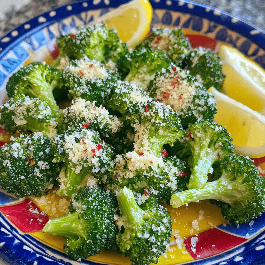 - 2 cups fresh broccoli florets - 3 tablespoons extra virgin olive oil - 4 cloves fresh garlic, finely minced - 1 teaspoon garlic powder - ½ teaspoon red pepper flakes - ½ teaspoon fine sea salt - ¼ teaspoon freshly ground black pepper - 2 tablespoons grated Parmesan cheese (optional) - Lemon wedges for serving These ingredients make crispy garlic air fryer broccoli a dream come true. Fresh broccoli florets give this dish its bright color and crunch. Olive oil adds a rich flavor and helps the garlic stick. Speaking of garlic, fresh minced garlic packs a punch. Garlic powder boosts that taste even more. Red pepper flakes add a little heat. If you want a milder dish, you can skip them. Sea salt and black pepper enhance all the flavors. The Parmesan cheese is optional but adds a nice cheesy touch. Finally, lemon wedges will brighten up the dish when you serve it. This recipe is simple and quick, making it perfect for busy weeknights or a special gathering. For the full recipe and more details, check out the [Full Recipe]. Rinse the broccoli florets under cold water. Make sure to wash off any dirt. After rinsing, dry the florets well with a clean towel. Drying them is key for getting that crispy texture we love. In a large bowl, combine the dried broccoli with olive oil, minced garlic, garlic powder, red pepper flakes, sea salt, and black pepper. Use your hands or a spatula to mix everything together. Make sure each floret gets coated evenly. This helps the flavor stick during cooking. First, preheat your air fryer to 400°F (200°C) for 3-5 minutes. This step helps the broccoli cook evenly. Next, place the seasoned broccoli in the air fryer basket. Make sure they are in a single layer. This ensures they crisp up nicely. Cook for 8-10 minutes, shaking the basket halfway through. This will help all sides get that golden-brown color. For a cheesy twist, sprinkle Parmesan on top in the last 2 minutes of cooking. Enjoy your crispy garlic air fryer broccoli! For the full recipe, check the earlier section. To get the best crispiness, you must dry the broccoli well. Water on the florets will make them steam instead of crisp. After rinsing, pat them dry with a clean towel. This step is key for great results. Next, arrange the florets in a single layer. If they stack on each other, they won't cook evenly. Use a basket that gives space for air to flow. This helps every piece get that nice crunch. Let’s talk about flavor! You can customize the garlic intensity to your taste. If you want a stronger garlic flavor, add more minced garlic. I often use six cloves for an extra punch. For less heat, adjust red pepper flakes. Omit them if you prefer no spice. For a lovely plate, arrange the crispy broccoli with care. Use a bright plate to make the green pop. You can drizzle a bit of olive oil for shine. Nestle lemon wedges on the side for a fresh squeeze. To elevate the dish, sprinkle freshly grated Parmesan cheese on top. This adds not only flavor but a fancy touch. Enjoy making your dish look as good as it tastes! For the full recipe, check out the full recipe section. {{image_4}} You can easily add cheese to the recipe for a rich flavor. Sprinkle grated Parmesan on the broccoli during the last two minutes of cooking. The cheese melts and creates a crispy layer. This adds a tasty twist to your dish. It pairs well with the garlic and enhances the overall taste. Want a kick? Incorporate more spices. Add cayenne pepper or chili powder to the mix. You can also increase the amount of red pepper flakes. This will give your broccoli a spicy punch. Adjust the spice level to match your taste. It’s a great way to elevate this dish. For a vegan option, simply omit the cheese. Instead, use nutritional yeast to add a cheesy flavor. It’s a perfect substitute that keeps the dish plant-based. Mix the nutritional yeast in with your seasoning. This keeps the dish tasty and healthy. You can enjoy crispy garlic broccoli without dairy! For the full recipe, check out the detailed instructions above. To keep your crispy garlic air fryer broccoli fresh, store it in an airtight container. Place it in the fridge. This method helps maintain flavor and texture. Use it within three days for the best taste. If you want to keep it longer, consider freezing it. To reheat the broccoli, use the air fryer again. Set it to 350°F (175°C). Cook for about 3-5 minutes. This keeps it crispy. You can also use a skillet. Heat it on medium for a few minutes. Avoid using the microwave, as it makes the broccoli soggy. To freeze broccoli, first let it cool completely. Spread it on a baking sheet in a single layer. Freeze it for about 1-2 hours until firm. Then, transfer it to a freezer-safe bag. When ready to use, thaw it in the fridge overnight. Cook it directly from frozen for best results. Enjoy your crispy garlic air fryer broccoli anytime! For the full recipe, refer to the earlier section. For perfect crispy broccoli, air fry it for 8 to 10 minutes at 400°F (200°C). Make sure to shake the basket halfway through. This helps the florets cook evenly and gives them that delightful crunch. You can use frozen broccoli, but it may change the texture. Frozen broccoli has more moisture, which can make it less crispy. If you choose this option, I suggest thawing and drying it well before air frying. You can try different seasonings to change the flavor. Here are some ideas: - Lemon zest for a bright taste - Smoked paprika for a deep smokiness - Italian herbs like oregano or basil for a herby twist - Curry powder for a warm spice Yes, this recipe is great for meal prep! You can make it ahead of time and store it in the fridge for up to three days. When you’re ready to eat, just reheat it in the air fryer for a few minutes to regain that crispiness. In this blog post, we explored the steps to make tasty air fryer broccoli. We discussed the essential ingredients and detailed each step for preparation, seasoning, and cooking. I shared tips for the best crispiness and suggested flavorful variations. Remember, you can easily store and reheat leftovers or even freeze broccoli for later use. This recipe is simple, quick, and packed with flavor. Enjoy your delicious air fryer broccoli, and feel free to experiment with different spices to make it your own!