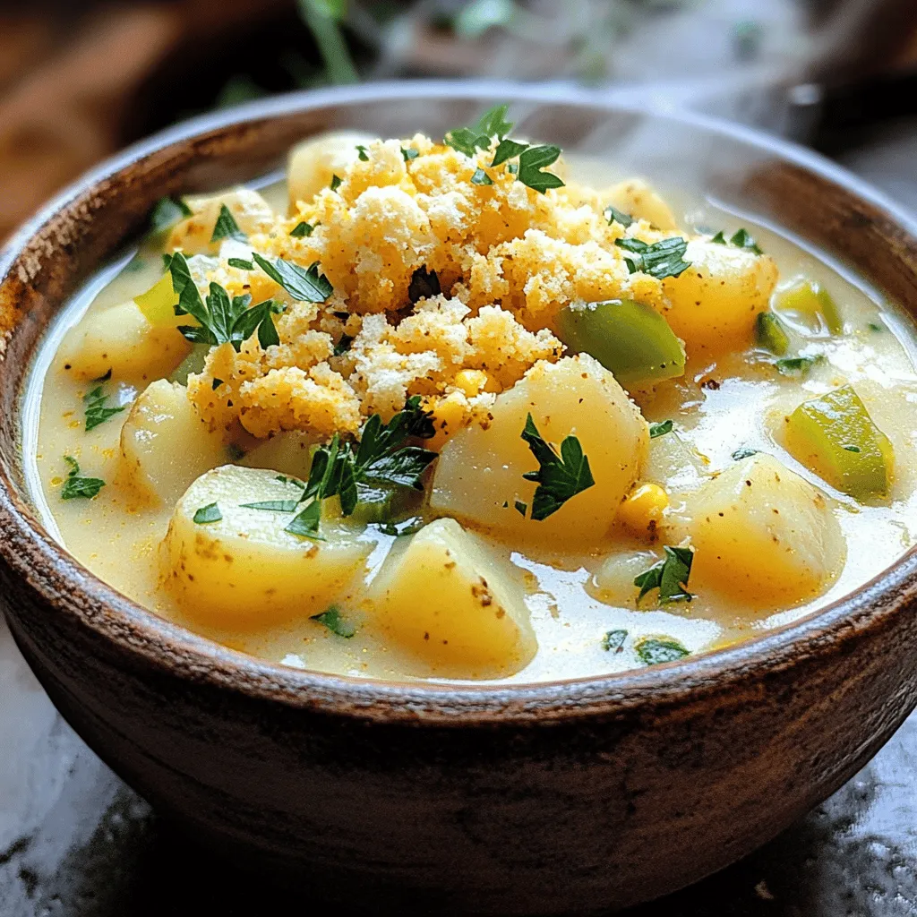 To make a hearty Cajun potato soup, gather these simple ingredients: - 4 large russet potatoes, peeled and diced - 1 large onion, finely chopped - 3 cloves garlic, minced - 1 green bell pepper, diced - 1 celery stalk, finely chopped - 4 cups vegetable broth - 1 cup heavy cream or coconut cream - 2 teaspoons Cajun seasoning - 1/2 teaspoon smoked paprika - Sea salt and freshly cracked black pepper - 2 tablespoons olive oil - Fresh parsley for garnish - Crumbled cornbread or crunchy croutons These ingredients work together to create a soup that warms you from the inside. The potatoes give it a creamy base, while the Cajun seasoning adds a kick. You can modify the heat by adjusting the seasoning to your taste. I love using fresh vegetables, as they add more flavor and richness. This recipe is adaptable, so feel free to play with the ingredients based on your pantry items. For the full recipe, check out the details above and enjoy crafting this delicious soup. 1. Heat 2 tablespoons of olive oil in a large pot over medium heat. 2. Add 1 large, finely chopped onion, 1 diced green bell pepper, and 1 finely chopped celery stalk. 3. Sauté the vegetables for about 5 minutes. They should soften, and the onion will turn clear. 4. Next, add 3 cloves of minced garlic to the pot. Cook for 1-2 minutes. Stir often to keep the garlic from burning. 1. Now, add 4 large russet potatoes, diced into 1-inch cubes, to the pot. 2. Pour in 4 cups of vegetable broth, along with 2 teaspoons of Cajun seasoning and 1/2 teaspoon of smoked paprika. 3. Turn up the heat to bring the mix to a boil. Once it boils, lower the heat to a gentle simmer. 4. Cover the pot and let it cook for about 20 minutes, until the potatoes are soft when poked with a fork. 1. After the potatoes are cooked, use an immersion blender to blend the soup right in the pot. 2. If you don’t have an immersion blender, transfer portions to a regular blender. Blend until smooth, then return to the pot. 3. Stir in 1 cup of heavy cream or coconut cream for richness. Season with sea salt and freshly cracked black pepper to taste. 4. Let the soup simmer for another 5-10 minutes to heat through and blend the flavors well. For the full recipe, you can refer to the detailed instructions above. To make your Cajun potato soup shine, you can tweak the Cajun seasoning. Start with two teaspoons, then taste. If you want more heat, add a little more. This lets you control the spice level. For a twist, consider add-ins like cooked sausage or shrimp. These will deepen the flavor and add protein. You can also throw in some corn for a sweet crunch. When blending your soup, an immersion blender is handy. It lets you mix right in the pot. If you don’t have one, use a standard blender. Just be careful with hot soup. Blend in small batches, and return the soup to the pot afterward. If you're short on time, you can cook the potatoes in a pressure cooker. This speeds up the cooking process and keeps the flavors locked in. For serving, use rustic bowls for a cozy feel. Ladle the soup and sprinkle fresh parsley on top. This adds a pop of color. To make it even better, serve with warm, buttery bread or crumbled cornbread. It gives a nice crunch and complements the soup well. You can also add a drizzle of cream on top for flair. For the full recipe, check out the complete guide to Cajun Potato Soup. {{image_4}} You can boost your Cajun potato soup by adding protein. Sausage is a great choice. Just slice and brown it before adding it to the pot. This gives the soup a rich, meaty flavor. Chicken also works well. Cook it until it's tender, then shred it and mix it in. If you prefer a vegetarian option, skip the meat and add beans. Black beans or chickpeas add protein and fiber while keeping the dish filling. Cream makes the soup rich and smooth. You can use heavy cream for a classic taste. For a dairy-free option, try coconut cream. It adds a hint of sweetness and pairs well with Cajun spices. If you want a lighter soup, use half-and-half or cashew cream. These options maintain the creaminess while being kinder to your waistline. The spice level in your soup can change based on your taste. If you want a milder flavor, use less Cajun seasoning. Start with one teaspoon and adjust to your liking. You can also add a splash of lemon juice to brighten the flavors. For those who love heat, add a few dashes of hot sauce. This can really kick up the flavor and make each bite exciting. To keep your Cajun potato soup fresh, store it in the fridge. Use an airtight container. This helps prevent any strong smells from mixing with other foods. You can store it for up to three days. Make sure it cools down before sealing it. For longer storage, freeze the soup. Use freezer-safe containers or bags. Leave some space at the top, as the soup expands when it freezes. It can last for about three months in the freezer. When you're ready to enjoy it again, thaw it in the fridge overnight. Reheat your soup on the stove for best results. Pour it into a pot and heat on low. Stir often to ensure even heating. You can also use a microwave. Place the soup in a microwave-safe bowl. Heat it in short bursts, stirring in between. This helps warm it without overcooking. Avoid letting the soup boil again. Boiling can change the soup's texture and make it less creamy. If you notice the soup thickening, add a splash of broth or water. This keeps it just right. You can get creative with your leftover Cajun potato soup. Use it as a sauce over rice or pasta for a tasty meal. Mix it into a casserole for added flavor. You could also use it as a base for a stew. Just add more veggies or some protein like chicken or shrimp. Another fun idea is to make potato soup quesadillas. Spread some soup on a tortilla, add cheese, and grill until crispy. Enjoy the warmth in every bite! Cajun potato soup lasts about 3 to 5 days in the fridge. Check for signs of spoilage like off smells, mold, or changes in color. Yes, you can make Cajun potato soup ahead of time. Prepare the soup, then cool it down before storing. Keep it in an airtight container in the fridge for up to 5 days. Cajun potato soup pairs well with crusty bread or cornbread. Try serving it with a fresh salad or roasted veggies too. A slice of warm, buttery bread completes the meal nicely. For the complete recipe, check out the [Full Recipe]. This blog explored the key ingredients and steps to make Cajun potato soup. You learned to prepare a rich base, blend flavors, and enhance your dish with tips. I shared variations for different diets and flavors, and provided storage insights for leftovers. Remember, the right seasoning and presentation can elevate your soup. Enjoying this dish is easy with the right approach. It's a warm hug in a bowl, perfect for sharing or savoring alone. Try it out, and let your taste buds shine!