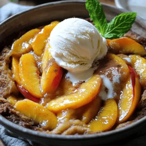 For a great peach cobbler, you need fresh, ripe peaches. Here’s what you’ll need: - 6 ripe peaches, pitted and sliced - 1 tablespoon freshly squeezed lemon juice Using ripe peaches gives the dish a sweet and juicy flavor. Look for peaches that are soft but not mushy. The skin should have a nice color, usually yellow or a bit of red. These pantry staples help create the base for your cobbler: - 1 cup granulated sugar, divided - 1/4 cup brown sugar - 1 teaspoon ground cinnamon - 1 teaspoon pure vanilla extract - 1 cup all-purpose flour - 1 teaspoon baking powder - 1/4 teaspoon salt - 1/2 cup milk (whole milk preferred) - 1/3 cup unsalted butter, melted - 1/4 teaspoon ground nutmeg (optional) These ingredients blend together to create a sweet, fluffy topping and a rich filling. The sugars add sweetness, while the spices bring warmth to the dish. Choosing the right peaches is key. Here are some tips: - Look for peaches with a slight give. They should feel soft when pressed gently. - Check the aroma. Ripe peaches smell sweet and fragrant. - Avoid any with blemishes or bruises. This may mean they are overripe or spoiled. When you pick the best peaches, your cobbler will shine. Remember to enjoy the process of cooking and creating something delicious! Start by preheating your oven to 350°F (175°C). This ensures even cooking. Next, lightly grease a 2-quart baking dish. This step helps the cobbler not stick. In a large bowl, mix the sliced peaches with 1/2 cup of granulated sugar, brown sugar, lemon juice, cinnamon, and vanilla extract. Gently toss until the peaches coat well. Let the mixture sit for 15 minutes. This helps the peaches release their juices and enhances the flavor. In a separate bowl, combine the flour, the remaining 1/2 cup of sugar, baking powder, salt, and nutmeg. Whisk these dry ingredients until they blend well. Slowly stir in the milk and melted butter until just combined. The batter should be thick and slightly lumpy. Pour the peach mixture into your greased baking dish. Spread it evenly across the bottom. Next, dollop spoonfuls of the batter over the peaches. To create a marbled look, gently swirl the batter with a knife. Be careful not to mix it completely. Place the baking dish in the oven. Bake for 40-45 minutes. The cobbler is done when the top turns golden brown. A toothpick inserted in the center should come out clean. If the top browns too fast, cover it with aluminum foil. Once baked, take the cobbler out of the oven. Let it cool for about 10 minutes before serving. For a delicious treat, serve warm in bowls. Top it with creamy vanilla ice cream or a fluffy dollop of whipped cream. For a fresh finish, add mint leaves. Enjoy this delightful summer peach cobbler with family and friends. For the full recipe, check out the detailed overview. To make your peach cobbler stand out, use ripe peaches. Fresh, juicy peaches bring the best flavor. Slice them evenly for a uniform cook. Toss them with sugar and let them sit. This step draws out the juices. It also enhances the sweetness and flavor. When mixing the batter, stir gently. A thick, slightly lumpy batter gives the cobbler its charm. Remember, a little love goes a long way. One common mistake is overmixing the batter. This can lead to a tough texture. Another mistake is not letting the peach mixture rest. Skipping this step means less flavor. Make sure your oven is fully preheated too. If it's not hot enough, the cobbler won't rise well. Lastly, avoid baking too long. A golden top is perfect, but dry is not. Serve your peach cobbler warm for the best experience. A scoop of vanilla ice cream on top is a classic choice. It adds creaminess and makes each bite special. You can also pair it with whipped cream. For a refreshing twist, try fresh mint leaves. They add a pop of color and flavor. Don't forget to check out the Full Recipe for more tips! {{image_4}} You can enjoy peach cobbler without gluten. Use a gluten-free flour blend instead of all-purpose flour. Look for blends made from rice, almond, or coconut flour. Add a bit of cornstarch for a lighter texture. The rest of the recipe stays the same. Your gluten-free cobbler will still taste amazing! If you want a vegan version, swap the milk for almond or oat milk. Replace the butter with coconut oil or a vegan butter. For the egg, use a flaxseed meal mix. Just combine one tablespoon of flaxseed meal with three tablespoons of water and let it sit. This will help bind your ingredients. The flavor will still shine through. Get creative with your cobbler! Try adding spices like ginger or cardamom for a twist. You can mix in blueberries, raspberries, or even diced apples with the peaches. For a nutty crunch, sprinkle chopped almonds or pecans on top before baking. Each variation brings a new taste to your dessert. You can find more ideas in the Full Recipe. After you enjoy your peach cobbler, let it cool completely. Then, cover it tightly with plastic wrap or foil. Place it in the fridge. It will stay fresh for about 3 to 4 days. If you want to keep it longer, consider freezing it. To reheat your cobbler, preheat your oven to 350°F (175°C). Place the cobbler in an oven-safe dish. Cover it with foil to keep it moist. Heat for about 20 minutes or until warm. If you prefer the top to be crispy, remove the foil for the last 5 minutes. To freeze peach cobbler, let it cool completely. Cut it into individual portions for easier thawing. Wrap each piece tightly in plastic wrap, then place them in a freezer bag. Make sure to label the bag with the date. You can freeze it for up to 3 months. When you're ready to enjoy it, thaw overnight in the fridge before reheating. Homemade peach cobbler lasts about 3 to 5 days in the fridge. To keep it fresh, store it in an airtight container. After a few days, the topping may become soggy, but it will still taste good. You can reheat it in the oven for a warm dessert. Yes, you can use canned peaches! Just make sure to drain them well. Canned peaches are soft and sweet, making them a great option. However, fresh peaches offer a better texture and flavor. If you want a fresher taste, go with fresh peaches when possible. You can use almond flour, oat flour, or gluten-free flour as substitutes. Each option brings its own flavor. Almond flour adds nuttiness, while oat flour gives a wholesome taste. Make sure to adjust the liquid in the recipe if needed. Serve peach cobbler warm in bowls. Top it with vanilla ice cream or whipped cream for a treat. You can also sprinkle some cinnamon on top for added flavor. Garnishing with mint leaves adds a nice touch too. Enjoy it fresh from the oven for the best experience! This peach cobbler recipe is simple and fun to make. You need ripe peaches for the best flavor. Mixing the sugars with the peaches helps them get juicy. The batter is thick and easy to spread. Swirling the batter into the peaches gives a nice look. Each serving has about 250 calories. It contains 8 grams of fat and 40 grams of carbs. The cobbler has some fiber from the peaches, too. If you want a treat, this recipe fits the bill. You will spend about 20 minutes preparing the cobbler. Baking it takes around 40-45 minutes. In total, you’ll need about an hour to enjoy this delicious dessert. Just follow the full recipe for step-by-step guidance! You learned how to make a great peach cobbler, starting with fresh ingredients. I shared easy steps for preparation and baking that anyone can follow. Remember to avoid common mistakes for the best results. You can even try gluten-free or vegan options for a fun twist. Store leftovers properly to enjoy later. With this knowledge, you can impress friends and family with your baking skills. Peach cobbler brings warmth and joy to any gathering. Enjoy your delicious creation!
