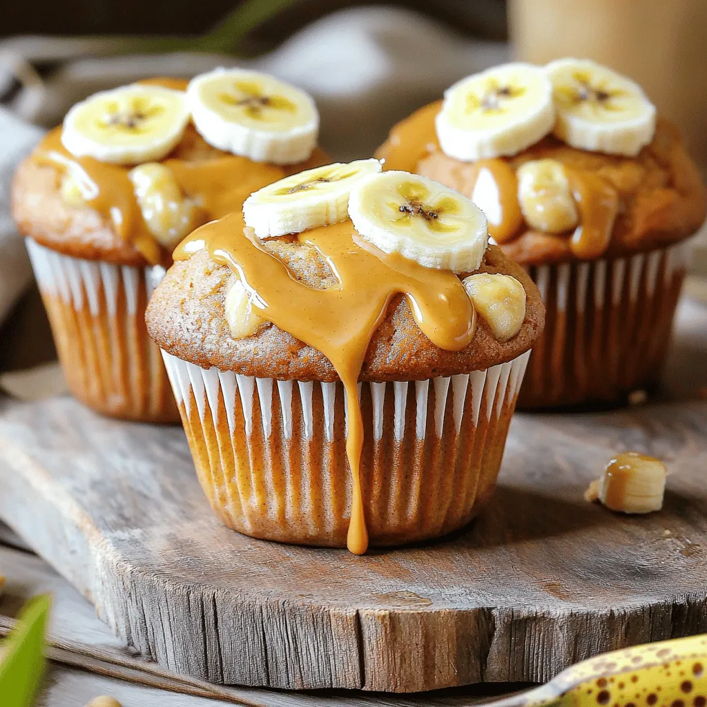 To make these delightful gluten-free peanut butter banana muffins, gather the following ingredients: - 2 ripe bananas, thoroughly mashed - 1/2 cup creamy peanut butter - 1/3 cup honey or pure maple syrup - 2 large eggs, at room temperature - 1 teaspoon pure vanilla extract - 1 cup gluten-free all-purpose flour - 1 teaspoon baking powder - 1/2 teaspoon baking soda - 1/4 teaspoon fine sea salt - 1/2 teaspoon ground cinnamon (optional) - 1/4 cup dark chocolate chips or chopped nuts (optional) These ingredients create a balance of flavors and textures. The ripe bananas add natural sweetness and moisture. Peanut butter gives a rich, nutty taste. Honey or maple syrup adds a hint of sweetness. The gluten-free flour keeps these muffins light and fluffy. Baking powder and baking soda help the muffins rise. A dash of salt enhances the flavors. Ground cinnamon offers warmth, while dark chocolate chips or nuts provide extra crunch. You can find the full recipe with detailed steps to whip up these tasty muffins. Enjoy the process! - Set oven temperature to 350°F (175°C). - Prepare muffin tin with liners or non-stick spray. - Combine mashed bananas and peanut butter. - Create a smooth, creamy mixture. - Incorporate honey (or maple syrup), eggs, and vanilla. - Ensure uniform mixture. - Whisk gluten-free flour, baking powder, baking soda, salt, and cinnamon. - Gradually fold the dry mixture into the wet. - Avoid overmixing. - Distribute batter evenly in muffin cups. - Fill halfway for rising. - Bake for 18-20 minutes. - Cool in tin for 5 minutes, then transfer to wire rack. For the complete recipe, check the Full Recipe. To make great gluten-free muffins, I suggest using a scale. This gives you precise measurements for every ingredient. A small mistake in measurement can change the texture. Always check your flour for gluten contamination. Cross-contamination can ruin your muffins. Store gluten-free flour in a separate spot. It helps keep your baking safe and tasty. You can add chocolate chips or nuts to your muffins for extra crunch. These options boost the flavor and texture. If you have a sweet tooth, feel free to adjust the sweetness. Use more honey or maple syrup if you like. Each bite should make you smile! Presenting your muffins well makes them more inviting. Serve them on a rustic wooden board. This adds charm and warmth to your dish. To make them look even better, garnish with banana slices. A drizzle of extra peanut butter on top makes it irresistible. Your guests will love the look and taste! Check out the Full Recipe for complete details on making these delightful muffins. {{image_4}} You can change the flavor of gluten free peanut butter banana muffins easily. Here are a few ideas: - Swap peanut butter: Use almond or cashew butter instead. This adds a new nutty taste. - Use different fruits: Applesauce or peaches can replace bananas. This will change the texture and flavor. These swaps give you many options to try. Each choice brings a unique taste to your muffins. Adapting these muffins for special diets is simple. Here are some easy swaps: - Replace honey: Use agave syrup for a vegan option. It works just as well and adds sweetness. - Egg substitutes: If you want an egg-free version, use applesauce or flaxseed meal mixed with water. This keeps the muffins moist. These substitutions make it easy for everyone to enjoy these tasty treats. Enjoy experimenting with these variations! You can find the full recipe for gluten free peanut butter banana muffins to guide you through the process. To keep your muffins fresh, store them in an airtight container. They stay good at room temperature for up to three days. If you want them to last longer, refrigerate them. This helps keep them moist and tasty for a few extra days. Freezing is a great way to save these muffins. First, freeze them in a single layer on a baking sheet. Once they are solid, transfer them to a freezer bag. This method prevents them from sticking together. When you want to enjoy one, just thaw or reheat as needed. This will give you the best taste and texture. For the full recipe, check the details above. Yes, you can make these muffins nut-free. Just substitute peanut butter with sunflower seed butter. This swap keeps the muffins tasty and safe for those with nut allergies. To check if the muffins are done, use a toothpick. Insert it into the center of a muffin. It should come out clean or with just a few moist crumbs. If it’s wet, bake them a bit longer. Absolutely! You can make these muffins vegan by using an egg replacement. Also, switch honey for pure maple syrup. This way, they fit a vegan diet perfectly. These muffins pair well with many tasty options. Try serving them with yogurt or fresh fruit. For extra flavor, add a smear of peanut butter on top. You can enjoy them in many ways! These muffins are easy to make and delicious to eat. We started with simple ingredients, like bananas and peanut butter. Then, we mixed them step-by-step for best results. Make sure to try different flavors and store them properly. Baking gluten-free can be fun and tasty with the right tips. Enjoy these muffins warm or with a topping you like. They are great for breakfast or a snack! Now, it’s your turn—get baking and savor each bite!