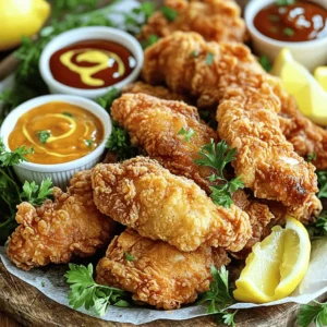 To make crispy fried chicken tenders, you need the following main ingredients: - 1 pound chicken breast, sliced into thin strips - 1 cup buttermilk - 1 tablespoon hot sauce (optional, for a spicy kick) - 1 cup all-purpose flour - 1 cup panko breadcrumbs (for an extra crispy texture) You can add more flavor to your chicken tenders with these optional ingredients: - 1 teaspoon garlic powder - 1 teaspoon onion powder - 1 teaspoon paprika - ½ teaspoon cayenne pepper (optional, adjust according to heat preference) - Salt and pepper to taste Seasonings make a big difference in taste. Use these to enhance your dish: - Garlic powder and onion powder add depth. - Paprika gives a beautiful color and mild flavor. - Cayenne pepper adds heat, but use it wisely! For dipping, I recommend: - Honey mustard for sweetness. - Barbecue sauce for a smoky taste. - Ranch dressing for a creamy finish. You can find the full recipe for crispy fried chicken tenders to explore each step and detail. Start by mixing the buttermilk and hot sauce in a medium bowl. This mixture adds flavor and moisture to the chicken. If you want a spicy touch, include the hot sauce. Next, slice the chicken breast into thin strips. Once you have your chicken, soak the strips in the buttermilk mixture. Make sure all the pieces are coated well. Cover the bowl with plastic wrap and put it in the fridge. Let the chicken marinate for at least one hour. For the best taste, let it sit overnight. Now, let's prepare the breading. In a shallow dish, combine the all-purpose flour and panko breadcrumbs. Add garlic powder, onion powder, paprika, and cayenne pepper. Season with salt and pepper to taste. Mix everything well. This blend gives the tenders their crispy crust. Heat vegetable oil in a deep frying pan or pot over medium heat. Aim for a temperature of 350°F (175°C). To check if the oil is ready, drop a pinch of the breadcrumb mixture into the oil. If it sizzles, you’re good to go! Take the marinated chicken strips out of the buttermilk. Let the excess liquid drip off. Dredge each strip in the flour mixture, then dip it back into the buttermilk. Finally, press it into the breadcrumb mixture. Make sure the crumbs stick well. Carefully lower a few chicken strips into the hot oil. Don’t overcrowd the pan; it can lower the oil temperature. Fry the tenders for about 5 to 7 minutes. Turn them halfway through to ensure even cooking. You want them golden brown and fully cooked. When they're done, use a slotted spoon to lift them out. Place the tenders on a plate lined with paper towels. This absorbs any extra oil. Let them rest for a few moments before serving. This step makes them crispy and delicious. Check out the Full Recipe for more details! To get crispy chicken tenders, oil temperature is key. Heat your vegetable oil to 350°F (175°C). If the oil is too cool, your chicken will absorb more oil and become soggy. If it's too hot, the outside will burn before the inside cooks. Always test the oil with a small breadcrumb. It should sizzle right away. Fry in small batches to keep the temperature steady. Marinating adds flavor and moisture to chicken. I recommend marinating for at least 1 hour. For the best results, try to marinate overnight. The longer the chicken sits in the buttermilk, the more tender and flavorful it becomes. If you add hot sauce, it will give a nice kick. Avoid overcrowding the pan. If you add too many tenders at once, the temperature drops. This makes the chicken greasy and less crispy. Always let excess liquid drip off before breading. This helps the coating stick better. Finally, let the chicken rest on paper towels after frying. This absorbs excess oil and keeps them crispy. For a complete guide, check out the Full Recipe. {{image_4}} You can add a spicy kick to your chicken tenders. Simply mix hot sauce into the buttermilk. I love using a tablespoon or more, depending on how hot you want it. The sauce not only adds heat but also gives flavor. You can serve these spicy tenders with cool ranch dressing to balance the heat. If you want a gluten-free option, swap regular flour with almond flour or gluten-free flour. For the breadcrumbs, use crushed gluten-free cereal or cornmeal. These alternatives still give you that crispy texture you crave. Just make sure to check labels for hidden gluten in other ingredients. You can choose to bake your chicken tenders for a healthier option. Preheat your oven to 425°F (220°C). Place the breaded chicken on a baking sheet lined with parchment paper. Bake for about 15-20 minutes, flipping halfway. This method cuts down on oil but still gives great flavor. You can get crispy chicken without frying, but note the texture will be different. For more details on making these variations, check out the Full Recipe. To keep your chicken tenders fresh, store them in an airtight container. Place parchment paper between layers to prevent sticking. This method helps maintain their crunch. Store them in the fridge for up to three days. If you want them to last longer, consider freezing them. Reheating chicken tenders can be tricky. The best way to keep them crispy is to use an oven. Preheat your oven to 375°F (190°C). Lay the tenders on a baking sheet lined with foil. Heat for about 10-15 minutes, or until they reach your desired crispiness. Avoid using a microwave, as it can make them soggy. Freezing chicken tenders is a great option. Once they are completely cool, place them in a single layer on a baking sheet. Freeze them for about an hour. After that, transfer them to a freezer bag or container. This prevents them from sticking together. You can store them in the freezer for up to three months. When ready to eat, you can bake or fry them straight from the freezer. To make chicken tenders crispy, use panko breadcrumbs. They provide a light, crunchy texture. Coat the chicken well in flour and breadcrumbs. Make sure the oil is hot enough before frying. This helps create that golden crust. The best oils for frying chicken tenders are vegetable oil or canola oil. These oils have high smoke points. This means they can handle high heat without burning. They also have a neutral flavor that won't overpower the chicken. Yes, you can make chicken tenders ahead of time. Prepare the chicken and bread it. Then, store it in the fridge for a few hours or overnight. When ready, just fry them fresh for a crispy finish. Crispy fried chicken tenders pair well with many sides. Think coleslaw, fries, or a fresh salad. Dipping sauces like honey mustard, ranch, or barbecue sauce also enhance the meal. These combinations make for a delicious and fun dining experience. Fry chicken tenders for about 5 to 7 minutes. They should turn golden brown and be fully cooked. To check, cut into one tender. The inside should be white and juices should run clear. In this blog post, we explored how to make crispy fried chicken tenders. We covered key ingredients, including seasonings, and shared step-by-step instructions for frying. I highlighted tips for perfecting crispiness and avoiding common mistakes. You can even try variations like spicy or gluten-free options. Proper storage and reheating methods ensure your leftovers taste great. Remember, the right oil and cooking time make all the difference. Enjoy your tasty chicken tenders with your favorite dipping sauce!