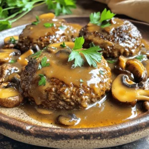 To make classic Salisbury steak, you will need: - 1 pound ground beef - 1/2 cup breadcrumbs (preferably whole wheat for added texture) - 1/4 cup freshly grated Parmesan cheese - 1/4 cup finely chopped onion - 1 clove garlic, minced - 1 large egg, beaten - 1 teaspoon Worcestershire sauce - Salt and pepper to taste - 2 tablespoons extra virgin olive oil - 2 cups beef broth (low-sodium recommended) - 1 cup sliced mushrooms (button or cremini work well) - 1 tablespoon cornstarch - 1 tablespoon cold water - Fresh parsley, finely chopped, for garnish Using high-quality ingredients makes a big difference. Choose fresh ground beef with a good fat content. A blend of 80% lean and 20% fat works best. Whole wheat breadcrumbs add a nice texture and flavor. Fresh parsley gives a pop of color and taste at the end. Always use low-sodium beef broth to control salt levels. For mushrooms, pick firm, fresh ones for the best flavor. If you don’t have beef, try ground turkey or chicken. They work well too. For a gluten-free option, use gluten-free breadcrumbs. If you need a dairy-free version, skip the Parmesan or use a vegan cheese. You can also swap mushrooms for diced bell peppers or zucchini for a different twist. Make it your own! To start, gather your ingredients. You need ground beef, breadcrumbs, Parmesan cheese, onion, garlic, egg, Worcestershire sauce, salt, and pepper. In a large bowl, combine these items. Mix them well, but don't overdo it. Overmixing can make the patties tough. Once combined, shape the mixture into four oval patties. Each should be about one inch thick for even cooking. Next, heat two tablespoons of olive oil in a skillet over medium heat. Wait until the oil shimmers. Carefully place the patties in the skillet. Make sure not to crowd them. Cook for about four to five minutes on each side. You want a nice brown crust. Check that the patties reach an internal temperature of 160°F. Once cooked, remove them from the skillet and set them aside on a plate. In the same skillet, add one cup of sliced mushrooms. Sauté them for about three to four minutes until they turn tender and golden. This step brings out their natural sweetness. Pour in two cups of beef broth, stirring to lift the flavorful bits stuck to the skillet. Let this mixture simmer gently. After a few moments, return the cooked patties to the skillet. Cover and simmer for about ten minutes. This allows the patties to soak up the gravy's rich flavor. While they simmer, mix one tablespoon of cornstarch with one tablespoon of cold water in a small bowl. Stir until smooth. After the ten minutes, add this slurry to the skillet. Stir gently for two to three minutes. This thickens the gravy to your liking. Now, your Salisbury steak is ready to serve! Place the patties on plates, generously ladle the mushroom gravy on top, and sprinkle with fresh parsley. Enjoy this easy and flavorful meal! For the full recipe, check out the detailed instructions above. To make great Salisbury steak patties, start with fresh ground beef. I like to use 80/20 beef for the best flavor and juiciness. Mix all the ingredients gently in a bowl. Be sure not to over-mix, as this can make the meat tough. Shape the patties into ovals, about one inch thick. This helps them cook evenly. Cooking temperature is key to great patties. Heat your skillet to medium heat and add olive oil until it shimmers. Place the patties in the skillet without crowding them. This helps them brown nicely. Cook each side for about 4-5 minutes. Use a meat thermometer to check the internal temperature. It should reach 160°F. This ensures that your patties are safe to eat and juicy. To boost flavor, don't skip the Worcestershire sauce. It adds a savory note. Salt and pepper are essential, so season the meat mixture well. You can also add herbs like thyme or parsley for extra taste. If you want a kick, try adding a dash of hot sauce to the mix. For a tasty gravy, make sure to scrape the bits from the skillet. They add depth to your sauce. For more details, check the Full Recipe. {{image_4}} You can easily swap beef for turkey or chicken in this recipe. Ground turkey or chicken makes a lighter dish. Use the same amounts as the beef. Cook the patties until they reach 165°F. This change keeps the meal tasty while cutting fat. If you want a meatless meal, try using lentils or mushrooms. Replace the ground beef with 1 cup of cooked lentils. Another option is to use finely chopped mushrooms mixed with oats. These ingredients hold together well and add flavor. Season the mixture like you would for the beef. You can change the sauce to fit your taste. For a BBQ twist, use your favorite BBQ sauce instead of beef broth. This gives a sweet and tangy flavor. For a fresh taste, try a herb sauce. Mix fresh herbs with olive oil and a splash of lemon juice. This brightens the dish and adds depth. Explore these variations to keep the dish exciting and delicious. For the classic recipe, refer to the Full Recipe. To store leftovers, first let them cool. Place the Salisbury steak and gravy in an airtight container. This keeps the meal fresh and tasty. Store it in the fridge. Your leftovers will last up to three days. If you want to keep them longer, consider freezing. For freezing, use a freezer-safe container. You can also wrap the steak tightly in plastic wrap and then aluminum foil. This helps prevent freezer burn. The Salisbury steak can be frozen for up to three months. When you are ready to eat, thaw it in the fridge overnight. This method keeps the texture and flavor of the meal intact. To reheat, place the Salisbury steak in a skillet over medium heat. Add a splash of broth or water to keep it moist. Cover the skillet with a lid to heat evenly. Cook for about 5-7 minutes until warm. You can also use a microwave. Place the steak on a microwave-safe plate, cover it, and heat for 2-3 minutes. Stir halfway through to ensure even heating. Enjoy your meal just like the first time! For the full recipe, check back on the previous sections. Salisbury steak comes from the United States. It was named after Dr. James H. Salisbury, a doctor in the 1800s. He believed that ground beef could help with digestion and health. The dish became popular in the late 19th century. It is a mix of ground beef, seasonings, and often served with gravy. This dish remains a classic comfort food today. Yes, you can make Salisbury steak ahead of time. You can prepare the patties and sauce earlier in the day. Just cook the patties and store them in the fridge. When you are ready to eat, warm them up in the skillet. Add the gravy and let it simmer. This will save you time and still taste great. Salisbury steak pairs well with many sides. Here are some great options: - Creamy mashed potatoes - Buttered egg noodles - Steamed green beans - Roasted vegetables - Simple salad These sides complement the savory flavors of the steak and gravy. To adjust the recipe for larger servings, simply increase the ingredients. For every additional two servings, add more ground beef, breadcrumbs, and seasonings. You may also need more gravy. Keep the same cooking times for each patty. Be sure to cook in batches if needed, so they brown nicely. For the full recipe, check the main body of the article. This post covers key ingredients, step-by-step cooking, and useful tips for Salisbury steak. You learned about quality ingredients, how to make patties, and different sauce variations. Storing leftovers and reheating them correctly ensures great meals later. In closing, I hope you feel ready to create your perfect Salisbury steak. Enjoy the flavors and don’t hesitate to experiment with the recipe to find your favorite twist!